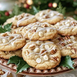 - 1 cup unsalted butter, softened - 3/4 cup brown sugar, packed - 1/4 cup granulated sugar - 1/2 cup pure maple syrup - 2 large eggs - 2 teaspoons vanilla extract - 2 1/2 cups all-purpose flour - 1 teaspoon baking powder - 1/2 teaspoon baking soda - 1/4 teaspoon salt - 1 cup white chocolate chips - 1/2 cup chopped pecans (optional) - 1 teaspoon cinnamon When you gather your ingredients, focus on quality. Fresh butter gives cookies a rich taste. Choose pure maple syrup for its deep flavor. If you need alternatives for butter, try coconut oil or margarine. You can swap brown sugar for coconut sugar. For a gluten-free option, use almond flour or a gluten-free blend. Always pick fresh ingredients. For butter, check the date on the package. Store maple syrup in the fridge after opening. This keeps it fresh for your cookies. 1. Preheat the oven and prepare baking sheets Start by preheating your oven to 350°F (175°C). While it heats, take two baking sheets and line them with parchment paper. This step helps prevent sticking and makes cleanup easier. 2. Creaming the butter and sugars In a large bowl, add 1 cup of softened unsalted butter, 3/4 cup of brown sugar, and 1/4 cup of granulated sugar. Mix them together until the mixture looks light and fluffy. This process adds air, making your cookies soft. 1. Combining wet and dry ingredients Next, add 1/2 cup of pure maple syrup, 2 large eggs, and 2 teaspoons of vanilla extract to the bowl. Beat well until everything is mixed. In another bowl, whisk together 2 1/2 cups of all-purpose flour, 1 teaspoon of baking powder, 1/2 teaspoon of baking soda, 1/4 teaspoon of salt, and 1 teaspoon of cinnamon. Gradually add this dry mix to the wet mix, stirring until just combined. 2. Folding in chocolate chips and nuts Now it’s time to add the fun part! Gently fold in 1 cup of white chocolate chips and, if you like, 1/2 cup of chopped pecans. Make sure they are evenly spread throughout the dough. 1. Forming and spacing the cookie dough Using a cookie scoop or a tablespoon, drop rounded balls of dough onto the prepared baking sheets. Space them about 2 inches apart. This gives them room to spread while baking. 2. Timing and visual cues for doneness Bake your cookies in the preheated oven for 10-12 minutes. Look for lightly golden edges. The centers may seem soft, but they will firm up as they cool. Once done, let them cool on the baking sheet for about 5 minutes before moving them to a wire rack. For more details, please refer to the Full Recipe. To make the best white chocolate maple cookies, focus on texture. You want them soft and chewy. Use room temperature ingredients. This helps them mix well. When creaming butter and sugar, beat until fluffy. This adds air, which gives cookies a nice rise. Watch your baking time. If you leave them too long, they will be hard. Take them out when the edges are golden. The centers may seem soft but will firm up as they cool. Common baking mistakes include not measuring flour correctly. Too much flour can make cookies dry. Use the spoon and level method for accuracy. Also, don’t over-mix the dough after adding flour. This keeps cookies tender. For a festive table, arrange cookies on a pretty platter. Add extra chopped pecans on top for color and crunch. You can also place sprigs of fresh holly or mint around them. It makes your cookies look inviting and seasonal. Pair these cookies with warm drinks. Hot chocolate or coffee goes well with the sweet maple flavor. You might also try them with spiced chai. The flavors blend nicely, making for a cozy treat. To drizzle white chocolate, melt it gently. Use a microwave or a double boiler. Once melted, let it cool slightly. This helps it thicken, making it easier to drizzle. Use a spoon or a piping bag for a neat look. You can also add fun decorations. Sprinkle some sea salt on top for a salty-sweet combo. Add edible glitter for a festive touch. Or try mini candy canes for a colorful crunch. These small steps make your cookies even more special. For the full recipe, check out the recipe section! {{image_2}} You can change the flavor of these cookies easily. Adding spices like nutmeg or ginger can make them warm and cozy. Just a pinch can bring out the maple flavor more. You can also swap in dark or milk chocolate for the white chocolate. Each type adds a new taste twist. If you want vegan cookies, you can replace the butter with coconut oil. Use a flaxseed egg instead of regular eggs. For nut-free options, skip the pecans or use sunflower seeds. These swaps keep the cookies tasty and fun for everyone. Mix-ins can bring extra flavor and texture to your cookies. Try adding dried fruits like cranberries or cherries for a tart bite. Chopped nuts like walnuts or almonds can add crunch. You can also use chocolate chunks instead of chips for a gooey surprise. Each mix-in makes these cookies feel special and unique. For the complete recipe, check the "Full Recipe" section. To keep your White Chocolate Maple Christmas Cookies fresh, store them in an airtight container. This helps lock in moisture and flavor. Place a piece of parchment paper between layers to avoid sticking. Keep the container at room temperature. Avoid direct sunlight, as heat can change the texture. You can freeze unbaked dough for later use. First, scoop the cookie dough onto a baking sheet and freeze until solid. Then, transfer the dough balls to a freezer bag. Label the bag with the date. For baked cookies, cool them completely before wrapping tightly and placing them in a freezer-safe container. They can last up to three months in the freezer. At room temperature, these cookies stay fresh for about one week. Check for signs of spoilage, like a dry texture or off smell. If the cookies become hard or show mold, it’s time to toss them. Enjoy the deliciousness while they last! For the full recipe, refer to the earlier section. You can tell your cookies are done when the edges turn lightly golden. The center may look a bit soft or underbaked, but it will firm up as it cools. If you want a chewier cookie, take them out right when the edges are golden. For a firmer cookie, leave them in for an extra minute. Letting them cool on the baking sheet for five minutes helps them set nicely. Yes, you can use dark or milk chocolate chips instead of white chocolate. Each type of chocolate will change the flavor profile. Dark chocolate offers a rich taste, while milk chocolate gives it a sweet twist. You could even mix different types for a fun combination! Absolutely! These cookies make a great gift. They look beautiful on a platter. You can package them in a clear bag tied with a ribbon or place them in a festive tin. Adding a note or card with a personal message makes it even more special. You can check the "Full Recipe" section for complete details on how to make these delicious cookies. You now have all the details to make amazing White Chocolate Maple Cookies. We covered the ingredients, preparation steps, and tips to help you avoid common mistakes. Remember, fresh ingredients make a big difference. Explore different flavors and mix-ins to fit your taste. With the right storage, your cookies can stay fresh for days. Enjoy the process and share your delicious results. Happy baking!