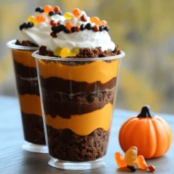To make these fun and tasty Pumpkin Patch Dirt Cups, you need: - 1 package of chocolate pudding mix - 2 cups cold milk - 1 cup crushed chocolate sandwich cookies (like Oreos) - 1 cup whipped topping (like Cool Whip) - 1 cup pumpkin puree - 1 teaspoon pumpkin pie spice - 2 tablespoons granulated sugar - 12 gummy worms These base ingredients create a creamy and rich dessert that kids and adults will love. The chocolate pudding adds a smooth layer, while the pumpkin mixture gives that autumn flavor. For extra fun and flair, consider these optional items: - 1 small pumpkin for decoration - Additional gummy worms or candy - Edible glitter for a festive touch These decorations can enhance the look of your dessert. A small pumpkin next to your cups adds a nice fall vibe, making your treat stand out even more. To prepare your Pumpkin Patch Dirt Cups, gather these essential tools: - Mixing bowls - Whisk - Clear cups for serving - Spoon or spatula for layering Using clear cups allows everyone to see the fun layers. It makes the dessert even more appealing and exciting to eat! First, grab a medium bowl. Add the chocolate pudding mix and cold milk. Whisk them together until smooth and thick. This should take about two minutes. Let the mixture sit for five minutes. This helps it firm up nicely. Next, take another bowl. Combine the pumpkin puree, pumpkin pie spice, and granulated sugar in it. Stir well until the mix is smooth. This pumpkin mixture gives our dessert its fall flavor. Now, fold in the whipped topping gently. This makes the pumpkin layer creamy and light. Now we can build our dirt cups. Start by adding a layer of chocolate pudding to the bottom of each cup. This will be the first layer. Next, sprinkle crushed chocolate cookies over the pudding. This creates a "dirt" layer. Then, spoon the pumpkin mixture on top of the cookies. Repeat these layers until the cups are full. Finish with a layer of crushed cookies. Finally, add gummy worms on top for fun. If you like, place a small pumpkin next to the cups for decoration. For the full recipe, check out the details above. You can make these cups your own in fun ways. Try using vanilla pudding instead of chocolate for a twist. Add different spices like cinnamon for extra flavor. You can also swap out the gummy worms for candy corn or chocolate spiders. Want a healthier option? Use Greek yogurt instead of whipped topping for creaminess without the extra sugar. Your choices make each cup unique! If you have extra dirt cups, store them in the fridge. Use airtight containers to keep them fresh. They will last about three days. If you want to save some for a later date, avoid adding gummy worms until you serve them. This keeps them from getting soggy. Enjoy your sweet treats later without worry! To impress your guests, serve the cups in clear plastic cups. This lets everyone see the fun layers. You can top each cup with a dollop of whipped topping. For an extra touch, place a gummy worm hanging off the side. If you want to go all out, add a small pumpkin next to the cups. This brings the fall theme to life! {{image_2}} You can switch up the flavors in your Pumpkin Patch Dirt Cups. Instead of chocolate pudding, use vanilla or butterscotch. These flavors add a new twist. Just follow the same steps with your chosen flavor. The creamy texture of the pudding pairs well with pumpkin. Each bite will still taste great and keep the fun look. If you need gluten-free or dairy-free options, it’s easy to adjust. For gluten-free, choose gluten-free cookies. Many brands offer tasty options. For dairy-free, use almond milk or coconut milk in your pudding. You can also find dairy-free whipped topping. These swaps help everyone enjoy this treat without worry. You can make your Pumpkin Patch Dirt Cups fit any event. For Halloween, add candy corn on top. It looks festive and adds crunch. For Thanksgiving, use cinnamon sticks as decoration. For Christmas, sprinkle red and green edible glitter. These fun touches make your dessert stand out. You can get creative with what you have at home. For the full recipe, check out the details to make your own Pumpkin Patch Dirt Cups. To keep your Pumpkin Patch Dirt Cups fresh, store them in the fridge. Use airtight containers or cover each cup with plastic wrap. This helps keep the layers intact and prevents drying out. Avoid stacking the cups to keep the layers pretty. When stored properly, these dirt cups last for up to three days in the fridge. The flavors blend nicely, making them taste even better. However, the gummy worms may lose their chewy texture after a day. If you want to keep them fresh, add the worms just before serving. I don’t recommend freezing these dirt cups. The texture of the pudding and whipped topping changes when frozen. If you want to prepare them ahead, make the layers and store them separately in the fridge. Assemble the cups right before serving for the best taste and look. For the full recipe, check the steps above. Yes, you can make Pumpkin Patch Dirt Cups ahead of time. I often prepare them a day before serving. This helps the flavors meld together. Just store them in the fridge. Cover each cup to keep them fresh. If you want to switch it up, try vanilla pudding mix instead. It pairs well with pumpkin. You can also use butterscotch pudding for a fun twist. Just follow the same steps in the recipe. To keep the layers neat, build the cups slowly. Add each layer gently. Use the back of a spoon to spread the layers. This method helps avoid mixing. Also, chill the cups before serving. In this post, we explored how to make Pumpkin Patch Dirt Cups. I covered essential ingredients, tools, and a simple step-by-step guide. Tips for decorating, storing, and customizing your cups helped add a personal touch. You can even try different flavor options or themes to make them unique. These treats are easy to prepare and perfect for any occasion. Enjoy making these fun desserts and share them with friends and family.