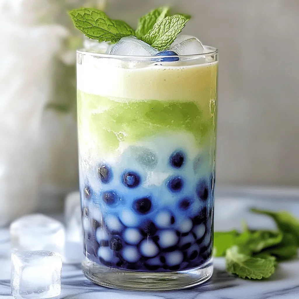 You need one cup of fresh blueberries. They add a vibrant color and sweet taste. Blueberries are packed with vitamins and antioxidants. You can also use frozen blueberries, but fresh is best. Use a quarter cup of sugar. You can adjust this to fit your taste. If you like it sweeter, add more sugar. If you want less sugar, use less. You need half a cup of tapioca pearls. These chewy balls make the drink fun. They soak up the flavors and add a nice texture. Cook them according to the package directions. You will need two to three cups of iced green tea. You can use any tea you enjoy. Green tea has a light flavor that pairs well with blueberries. Brew it strong for the best taste. Prepare half a cup of milk. You can use dairy or non-dairy milk based on your choice. Almond milk, oat milk, or regular milk all work well. The milk makes the drink creamy. You can add fresh mint leaves for garnish. They give a nice pop of color and flavor. Other options include whipped cream or a sprinkle of cinnamon. Choose what you like to make it special. For the full recipe, check out the Blueberry Bliss Boba Drink. Enjoy creating this refreshing drink! To make the blueberry syrup, start by adding fresh blueberries, sugar, and 1 cup of water to a small saucepan. Heat it on medium until it boils. Stir it often to mix the sugar. Once boiling, lower the heat and let it simmer for 10 to 15 minutes. The blueberries will soften, and the mix will thicken. After simmering, strain it through a fine mesh sieve into a bowl. Press down to get every drop of syrup. Let the syrup cool before using. For the tapioca pearls, boil 1 cup of water in a separate pot. Add the tapioca pearls and cook them based on the package instructions, usually for about 5 to 10 minutes. Stir them gently so they don’t stick. Once cooked, drain and rinse the pearls under cold water. This stops the cooking and keeps them chewy. Now it's time to build your drink! In your serving glasses, scoop a few tablespoons of cooked tapioca pearls at the bottom. Add ice cubes to fill the glasses. Pour in your iced green tea, leaving some space for milk at the top. Pour a generous amount of the cooled blueberry syrup over the tea and pearls. This creates a lovely layered look. You can adjust the syrup based on how sweet you want it. Finally, top it off with milk. Stir gently for a beautiful marbled effect. For a nice touch, add fresh mint leaves on top. Serve it right away with a wide straw, and enjoy your homemade Blueberry Boba Drink! To make the best blueberry syrup, pick ripe blueberries. Fresh ones burst with flavor. Use a small saucepan for even heat. Combine blueberries, sugar, and water. Bring it to a boil, then lower the heat. Simmer for 10-15 minutes. The blueberries should break down, thickening the syrup. Strain it well to get a smooth finish. Let it cool before using. Cooking tapioca pearls can be tricky. Start by boiling water in a pot. Add the pearls once the water boils. Follow the package instructions closely. Usually, they take about 5-10 minutes to cook. Stir them often to prevent sticking. Once done, drain and rinse under cold water. This stops the cooking and keeps them chewy. Adjusting sweetness is simple. Taste the blueberry syrup before you pour it in. If you want it sweeter, add more sugar while it’s still warm. You can also use honey or agave syrup. For less sweetness, use less syrup in your drink. This way, you can make it just right for your taste. Serve your blueberry boba drink in clear glasses. This highlights the beautiful colors. Add ice cubes for a refreshing chill. You can pair it with light snacks like fruit salad or cookies. Fresh mint leaves on top add a nice touch. They give a pop of color and a fresh taste. Enjoy your drink right away for the best experience. {{image_2}} You can mix fresh blueberries with other fruits. Strawberries, mangoes, and peaches work well. Just blend them into the syrup for a fruity twist. Each fruit gives a unique flavor. You can even try a mixed fruit boba drink! Want to add more flavor? Try adding a splash of lemon or lime juice. This gives your drink a bright kick. You can also use vanilla extract or almond extract for a sweet touch. These simple tweaks can make your blueberry boba even better. If you want a different taste, explore milk options. Almond milk, coconut milk, or oat milk can change the drink's flavor. Each type of milk brings its own unique taste. This way, your drink can be creamy and delicious, no matter your preference. While iced green tea is a classic choice, you can use other teas too. Black tea, chai, or herbal tea can change the drink's vibe. Each tea brings its own level of richness and spice. Feel free to experiment until you find your favorite blend. The full recipe is a great starting point. You can easily customize it with these variations! To store leftover blueberry syrup, pour it into a clean jar. Seal it tightly with a lid. Place the jar in the fridge. The syrup will last about one week. This way, you can enjoy it again later. You can also use it in pancakes or yogurt. Tapioca pearls are best fresh. If you have extra, keep them in a sealed container. Do not refrigerate them as it can change their texture. They can last for about four hours at room temperature. After that, they may become hard and chewy. If you have extra Blueberry Boba Drink, store it in a sealed bottle. Keep it in the fridge for up to one day. The ice may melt, but you can add more ice before serving. If you want to make it later, prepare the syrup and pearls separately. You can mix them together when you are ready to drink. For the full recipe, refer to the earlier steps. The Blueberry Boba Drink is a fun and tasty beverage. It combines sweet blueberry syrup, chewy tapioca pearls, and refreshing iced tea. The drink has a colorful look and bursts with flavor. You can enjoy it any time, making it a great treat for hot days. Blueberry Boba can be a healthy choice. Blueberries are rich in vitamins and antioxidants. However, the sugar in the syrup can add extra calories. You can adjust the sugar amount to make it sweeter or lighter. If you want to make it healthier, use less sugar and more fruit. Yes, you can use frozen blueberries! They are a great option if fresh ones are not available. Just thaw them before cooking. Frozen blueberries may give your syrup a slightly different taste, but it will still be delicious. Cooked tapioca pearls are best when fresh. They last about 4 hours at room temperature. If you want to store them, keep them in a sealed container. You can store them in the fridge for a day, but they may harden. To revive them, just soak them in hot water for a few minutes. You can find Blueberry Boba Drinks at bubble tea shops. Many cafes offer a variety of boba drinks. Some grocery stores also sell ready-made boba drinks. If you want to make it at home, check out the Full Recipe for a fun DIY option! In this blog post, we explored how to make a delicious blueberry boba drink. We started with key ingredients like fresh blueberries, sugar, and tapioca pearls. Then, I shared easy steps to prepare the syrup and cook the pearls. Adding tips helped create the best drink. We also discussed fun variations, storage methods, and some FAQs. Now, you have all the tools to create this refreshing treat. Enjoy your blueberry boba and get creative with flavors!