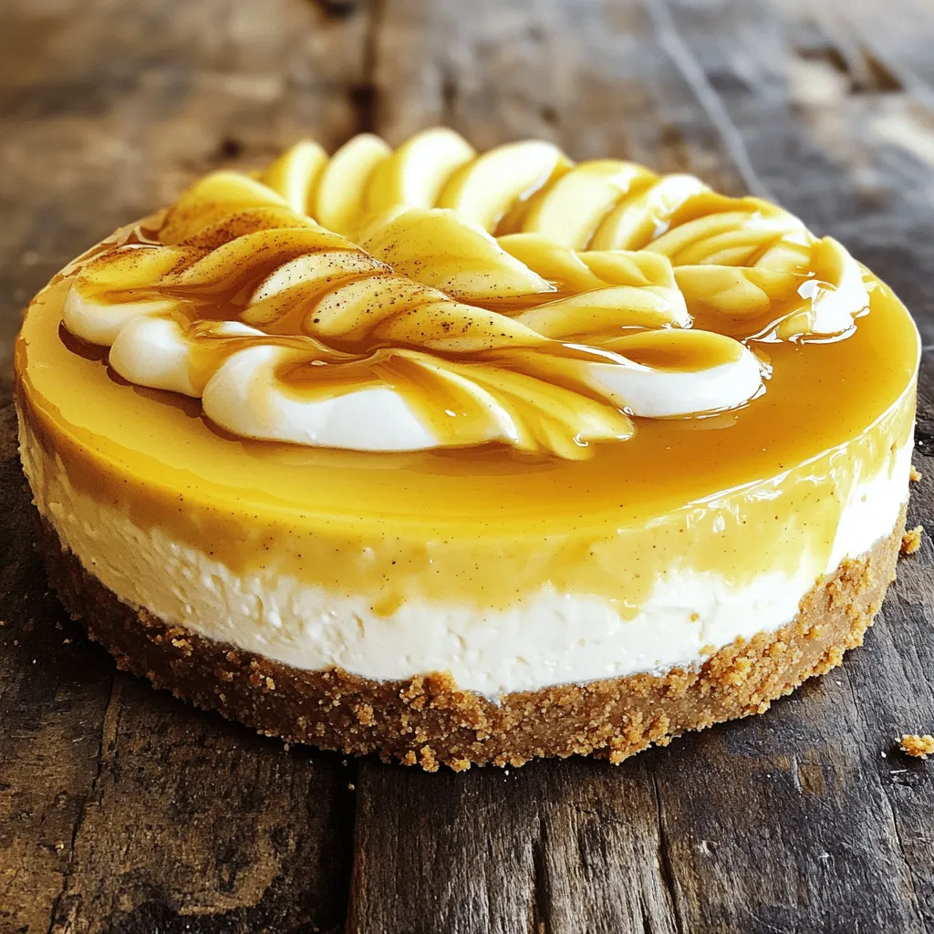 To make a delicious apple cider cheesecake, you need several key ingredients. Here’s what you will need: - 1 ½ cups graham cracker crumbs - ⅓ cup unsalted butter, melted - ¼ cup sugar - 16 oz cream cheese, softened - 1 cup sugar (for filling) - 3 large eggs - ½ cup apple cider - 1 teaspoon vanilla extract - 1 tablespoon all-purpose flour - 1 teaspoon cinnamon - ½ teaspoon nutmeg - 1 cup sour cream These ingredients work together to create a creamy and flavorful cheesecake. The apple cider adds a unique taste that captures the essence of fall. The spices, like cinnamon and nutmeg, enhance the flavor profile, making it cozy and warm. While the cheesecake is tasty on its own, you can elevate it with a few garnishes. Here are some fun options: - Caramel sauce for drizzling - Apple slices for garnish - Whipped cream - Chopped nuts, like pecans or walnuts Adding these garnishes can make your cheesecake look even more appealing. They also add extra flavor and texture, making each bite delightful. When you shop for your ingredients, quality matters. Here are some tips to help you choose the best: - Cream Cheese: Look for full-fat cream cheese for a rich and creamy texture. Check the expiration date to ensure freshness. - Apple Cider: Choose fresh, unfiltered apple cider for the best flavor. Avoid cider with added sugars or preservatives. - Spices: Use fresh spices for a stronger flavor. Old spices can lose their potency over time. - Butter: Opt for unsalted butter so you can control the saltiness of your cheesecake. By selecting high-quality ingredients, you set the foundation for a delicious apple cider cheesecake. You can find the complete recipe for this delightful treat by following the Full Recipe link. Enjoy the process and get ready to impress your friends and family! First, gather your tools and ingredients. You will need a 9-inch springform pan, mixing bowls, and an electric mixer. Don't forget to preheat your oven to 325°F (160°C). This helps the cheesecake bake evenly. For ingredients, you need graham cracker crumbs, butter, sugar, cream cheese, eggs, apple cider, and spices. Make sure everything is at room temperature. This helps the mixture blend better. To make the crust, mix 1 ½ cups of graham cracker crumbs, ⅓ cup of melted butter, and ¼ cup of sugar in a bowl. Stir until everything is well combined. Next, press this mixture firmly into the bottom of your springform pan. This forms a solid base for your cheesecake. Bake the crust in the preheated oven for about 10 minutes. It should look slightly golden. Once done, take it out and let it cool while you prepare the filling. Now it’s time to make the filling. In a large bowl, beat 16 oz of softened cream cheese with your electric mixer. Mix until it’s smooth and creamy. Slowly add 1 cup of sugar while mixing. This helps create a light and fluffy texture. Next, add 3 large eggs one at a time. Mix well after each addition. Then, stir in ½ cup of apple cider, 1 teaspoon of vanilla extract, 1 tablespoon of flour, 1 teaspoon of cinnamon, and ½ teaspoon of nutmeg. Mix until everything is just combined. Finally, gently fold in 1 cup of sour cream. This gives the filling a nice creaminess. Pour the filling over the cooled crust. Use a spatula to smooth the top. Place the cheesecake in the oven and bake for 50-60 minutes. The edges should be set, but the center can still jiggle a bit. When it's done, turn off the oven and leave the cheesecake inside for an hour. This helps it cool gradually, preventing cracks. After an hour, take it out and refrigerate for at least 4 hours or overnight. This chilling time is key for the best flavor and texture. Enjoy your delicious Apple Cider Cheesecake! Check the Full Recipe for more details. To get a smooth texture, use room-temperature cream cheese. Cold cream cheese can create lumps. Beat the cream cheese well until it is fluffy. This will help mix in the sugar easily. Remember to add eggs one by one. This keeps the mixture smooth and creamy. Folding in the sour cream gently is crucial. This adds richness without making the batter too airy. One common mistake is overbaking the cheesecake. This can dry it out. Bake until the edges are set but the center should still jiggle. After baking, turn off the oven and let it cool inside. This prevents cracks from forming. Another mistake is skipping the chilling time. Chilling helps the cheesecake firm up and improves the flavor. Give it at least four hours or overnight for best results. To boost the apple flavor, use high-quality apple cider. Fresh cider makes a big difference. You can also add more spices, like cloves or allspice, for extra warmth. A touch of caramel sauce can enhance sweetness. Drizzle it on top right before serving. For a fun twist, try adding chopped apples to the filling. They add texture and freshness. Check out the Full Recipe for more ideas on how to make this dessert shine! {{image_2}} You can choose between baked or no-bake apple cider cheesecake. A baked cheesecake has a rich, creamy texture. It uses the oven to set, giving it a classic taste. This method enhances the flavors of apple cider and spices. The baking process also creates a slight caramelization along the edges. On the other hand, a no-bake cheesecake is lighter and fluffier. It uses gelatin or whipped cream to set. This version is quick and easy, perfect for warm days. I enjoy both styles, but a baked cheesecake feels more traditional. You can easily change the flavor of your apple cider cheesecake. Try adding spices like ginger or cloves for a warm twist. You can also mix in chopped apples or dried cranberries for texture. If you love chocolate, swirl in some melted dark chocolate. Another idea is to use flavored cream cheese, like cinnamon or maple. These small changes make a big impact on taste. You can even add a splash of bourbon for an adult version. The options are endless! If you need gluten-free or dairy-free options, don’t worry! For a gluten-free crust, use almond or gluten-free graham cracker crumbs. They work great and keep the flavor intact. For a dairy-free cheesecake, substitute cream cheese with vegan cream cheese. Use coconut cream instead of sour cream for a rich texture. Make sure to check labels for hidden dairy in other ingredients. These variations ensure everyone can enjoy this delicious fall dessert treat, no matter their diet. To keep your apple cider cheesecake fresh, store it in the fridge. Use an airtight container for best results. This method helps maintain its creamy texture and flavor. If you plan to eat it within a few days, this is ideal. Place it in the fridge after it cools completely. If you leave it out too long, it might spoil. You can freeze your apple cider cheesecake for later enjoyment. First, wrap it tightly in plastic wrap. Then, place it in a freezer-safe bag or container. Make sure to remove as much air as possible. This helps prevent freezer burn. It can stay frozen for up to three months. When ready to eat, thaw it overnight in the fridge before serving. If you want to enjoy your cheesecake warm, you can reheat it gently. Place a slice on a microwave-safe plate. Heat it for about 10-15 seconds. Check it often to avoid overheating. You want it just warm, not hot. This brings out the flavors nicely. Enjoy it plain or with extra caramel sauce for a tasty treat. Apple Cider Cheesecake lasts about 5 to 7 days in the fridge. Keep it covered to stay fresh. If you want to store it longer, try freezing it. It can last up to 3 months in the freezer. Make sure to wrap it well in plastic wrap to prevent freezer burn. Yes, you can make this cheesecake ahead of time. In fact, it tastes better after sitting in the fridge for a day. This gives the flavors more time to blend. I recommend making it a day or two before your event. Just remember to cover it well in the fridge. If you need a substitute for cream cheese, try using mascarpone cheese. It has a similar texture and taste. You can also use cottage cheese blended until smooth. Another option is ricotta cheese, but it may change the flavor a bit. To check if your cheesecake is done, look for the edges. They should be set, while the center should jiggle slightly. This slight jiggle means it will firm up as it cools. You can also use a toothpick; it should come out clean when inserted into the edges. Always remember to let it cool down properly. You learned how to make a delicious Apple Cider Cheesecake. We covered the key ingredients, step-by-step instructions, and essential tips. You found out about variations and storage methods. Don’t forget to avoid common mistakes for the best texture. Experiment with flavors to make it your own. Enjoy this treat at home or share with friends. Your cheesecake will impress everyone!
