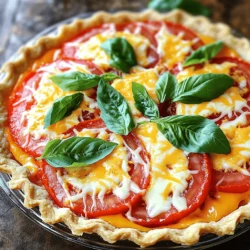 The heart of Southern tomato pie is ripe tomatoes. You want large, juicy tomatoes. They bring bright flavor and moisture. Look for tomatoes that feel heavy for their size. Their taste makes the pie shine. Next, cheese is key. I use sharp cheddar and mozzarella. Sharp cheddar adds a bold taste, while mozzarella gives a creamy texture. Together, they melt beautifully. This mix makes every bite rich and tasty. For the crust, you have options. You can buy a pre-made pie crust for ease. Or, if you feel adventurous, make your own from scratch. A homemade crust can add a special touch. Choose what works best for you. Now, let’s talk seasonings. Salt, black pepper, and garlic powder are must-haves. Salt brings out the tomato's flavor. Black pepper adds a slight kick. Garlic powder gives a warm depth. Together, they lift the dish. Dried oregano is another key player. It adds a hint of earthiness and a touch of herb flavor. This makes your pie feel more balanced. Don't skip this spice! Mayonnaise and Dijon mustard play a big role, too. Mayonnaise keeps the filling creamy. It also adds a rich taste. Dijon mustard gives a subtle tang that brightens everything. This combo is what makes the pie so flavorful. For the full recipe, check the details above. To make Southern Tomato Pie, start by preparing your tomatoes. Draining excess moisture is very important. If you skip this step, your pie can become soggy. To drain, sprinkle salt on sliced tomatoes and let them sit in a colander for about 15 minutes. This helps remove extra liquid. When slicing tomatoes, aim for uniform pieces. Use a sharp knife for clean cuts. Each slice should be about a quarter-inch thick. This helps the tomatoes cook evenly and gives a nice look to the pie. Next, let’s make the mayonnaise mixture. In a mixing bowl, combine mayonnaise, Dijon mustard, black pepper, garlic powder, and dried oregano. Stir until smooth. This mixture adds a creamy texture and rich flavor. For layering, start with a layer of the drained tomato slices in the pre-baked pie crust. Spread half of the mayonnaise mixture over the tomatoes. Then, sprinkle half of your cheddar and mozzarella cheese on top. Repeat the layering with the remaining tomatoes, mayonnaise mixture, and cheeses. This method builds great flavor and texture. Before baking, pre-bake the crust for about 10 minutes. This step helps keep the crust crispy. Look for a slightly golden color. After pre-baking, let it cool slightly. Now, place your layered pie in a preheated oven at 375°F (190°C). Bake for 30 to 35 minutes. The cheese should be bubbly and golden brown. This indicates the pie is ready. After baking, let the pie cool for around 10 minutes before slicing. This waiting time helps the layers set and makes slicing easier. To get the best taste from your Southern Tomato Pie, tweak the seasonings. You can add a pinch of cayenne pepper for some heat. If you like a tangy flavor, mix in a splash of lemon juice. Fresh herbs like thyme or dill can make a big difference too. Just chop them up and sprinkle them on before baking. They will add brightness to every bite. To keep your crust crisp, pre-bake it for about 10 minutes. This step helps prevent sogginess. After you take the pie out of the oven, let it rest for 10 minutes before slicing. This cooling time allows the layers to set. If you cut too soon, the filling may spill out. Enjoy the layers staying intact for that perfect slice. For the full recipe, check [Full Recipe]. {{image_2}} You can make Southern Tomato Pie meat-free easily. For a vegetarian dish, skip any meat and focus on fresh ingredients. Use a mix of spices to add flavor. If you want vegan options, swap the cheese for dairy-free cheese. Brands like Daiya or Almond Breeze work great. Ensure your mayonnaise is also vegan. You can find many great options at the store. Want to boost flavor? Add layers of cooked bacon or ham. The salty taste pairs well with the tomatoes. You can also add other veggies. Spinach, zucchini, or bell peppers add color and taste. Consider roasting these vegetables first for extra depth. Experiment with these ideas to create your perfect Southern Tomato Pie. For the full recipe, check the recipe section above. To keep your Southern Tomato Pie fresh, refrigerate it in an airtight container. Cover it tightly with plastic wrap or foil. This helps keep the flavors intact. You can store it in the fridge for about 3 to 4 days. If you want to freeze the pie, slice it first. Place the slices in a freezer-safe container or wrap them in plastic wrap. This way, you can enjoy a piece whenever you want. Frozen pie can last for about 2 to 3 months. When it's time to reheat, use the oven. Preheat it to 350°F (175°C). Place the pie on a baking sheet and cover it loosely with foil. Heat for about 20 minutes. This keeps the crust crispy and the cheese melty. Fresh tomatoes can last about a week on your counter. Store them in a cool place but not in the fridge. Cold air can ruin their taste and texture. Cheeses like cheddar and mozzarella can last longer. An opened package can stay good for about 1 to 2 weeks in the fridge. Make sure to keep them sealed well. For pre-made pie crusts, check the package. They often last for several months in the freezer. Once opened, use them within a week for the best taste. With these tips, you can make sure your Southern Tomato Pie stays delicious. Follow the Full Recipe for best results! Southern Tomato Pie is a classic dish from the South. It features layers of ripe, juicy tomatoes, cheese, and a creamy mixture. This pie has roots in Southern cooking, where fresh produce shines. The dish celebrates summer tomatoes at their best, often served warm or at room temperature. It’s a comfort food that brings people together, perfect for family gatherings or potlucks. Yes, you can prepare this pie ahead of time! First, assemble the pie as directed. Then, cover it tightly and refrigerate for up to 24 hours. You can also freeze it. To freeze, wrap the pie well and store it for up to three months. Just remember to bake it straight from the freezer; it may need extra time in the oven. To avoid a watery pie, start by draining the tomatoes. Sprinkle the sliced tomatoes with salt and let them sit in a colander for about 15 minutes. This step helps remove excess moisture. Also, don’t skip the pre-baking of the pie crust. This keeps it crisp. Lastly, using the right amount of cheese and sauce will help maintain the texture. Enjoy a slice of pie that is firm, not soggy! This guide covered all you need for a tasty Southern Tomato Pie. You learned about key ingredients like ripe tomatoes, sharp cheddar, and options for pie crust. We walked through each step, from preparing tomatoes to baking the pie just right. Tips helped enhance flavor and avoid a soggy crust. You even explored variations for different diets and learned to store leftovers properly. Now, it’s time to try making this dish and enjoy it with loved ones. This recipe brings comfort and joy to the table. Happy cooking!
