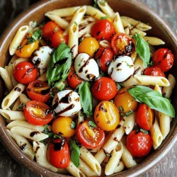 - 8 oz. penne pasta - 1 cup cherry tomatoes, halved - 1 cup fresh mozzarella balls (bocconcini) - 1/2 cup fresh basil leaves, torn - 1/4 cup extra virgin olive oil - 1/4 cup balsamic glaze - 1 clove garlic, minced - Salt and pepper to taste The main star of this dish is the pasta. I love using penne because its shape holds the sauce well. Next, we have juicy cherry tomatoes. Their sweet burst adds great flavor. Fresh mozzarella brings that creamy texture we crave. Fresh basil adds a pop of color and aroma. Extra virgin olive oil is the best choice for richness. Balsamic glaze gives a sweet tang that ties everything together. A touch of garlic adds depth, while salt and pepper enhance all the flavors. You can switch the penne for other pasta types like farfalle or fusilli. If you can’t find fresh mozzarella, try using burrata or feta for a different taste. For a vegan option, use tofu or skip the cheese. If you don’t have balsamic glaze, you can make your own by reducing balsamic vinegar. Just simmer it until it thickens. Each choice will change the dish but keep it delicious. Explore the Full Recipe for more details and tips! To start, fill a large pot with water. Add a good amount of salt to the water. This step helps flavor the pasta. Bring the water to a rolling boil. Once boiling, add the penne pasta. Cook it for about 8 to 10 minutes. You want it to be al dente, which means firm but not hard. When the pasta is ready, drain it and rinse it under cold water. This stops the cooking and helps keep it from sticking. Now it’s time to put the salad together. In a large mixing bowl, combine the cooked pasta, halved cherry tomatoes, and fresh mozzarella balls. Gently mix them together. Next, add in the torn basil leaves. Be careful when you fold them in so they don’t get bruised. The fresh herbs add a nice touch of flavor and color to the salad. In a small bowl, whisk together the dressing. Start with the extra virgin olive oil, minced garlic, balsamic glaze, salt, and pepper. Use a fork or a small whisk to blend everything well. The goal is to make sure the oil and balsamic glaze mix together smoothly. This process is called emulsification. It helps the dressing coat the pasta evenly. Now, pour the dressing over the pasta salad. Toss it well to make sure each piece gets coated. Use a large spoon or spatula for this. Once it's mixed, cover the salad with plastic wrap or a lid. Place it in the fridge for at least 30 minutes. This chilling time allows the flavors to come together. You can serve it cold or at room temperature. For an extra touch, drizzle a bit more balsamic glaze on top just before serving. For the complete recipe, check out the Full Recipe section. Serve your Caprese Pasta Salad cold or at room temperature. This dish shines when chilled. It lets the flavors blend perfectly. If you want to impress, drizzle extra balsamic glaze on top. This adds a beautiful shine and taste. Fresh basil leaves can also make a nice garnish. Just sprinkle them over the salad right before serving. To add crunch, consider mixing in nuts or seeds. Pine nuts or sunflower seeds work well. They add a nice texture and flavor. For spices, a pinch of red pepper flakes gives a kick. You can also add Italian seasoning for an extra layer of flavor. Just be careful with the amount. You want to enhance, not overpower, the fresh taste. You can prepare this salad in advance. Make it a few hours before serving. This helps the flavors meld together. Just keep it covered in the fridge. If you have leftovers, store them in an airtight container. Use them within two days for the best taste. Remember, the pasta can soak up the dressing over time. If it looks dry, just add a bit more balsamic glaze or olive oil. For the full recipe, check out the Caprese Pasta Salad with Balsamic Glaze. {{image_2}} You can change your Caprese pasta salad with seasonal veggies. In spring, add asparagus or peas. In summer, use fresh zucchini or bell peppers. For fall, try roasted butternut squash. In winter, consider adding roasted Brussels sprouts or kale. You can also adjust your salad for holidays. For example, add red and green ingredients for Christmas. This fun twist brings cheer to your table. If you need gluten-free options, swap the penne pasta for gluten-free pasta. There are many choices in stores. For a vegan version, replace mozzarella with firm tofu or vegan cheese. You can also skip the cheese altogether. The salad will still taste great. Just add more herbs or veggies to keep it fresh and tasty. Want to give your salad a new flair? Try different cheeses like feta or goat cheese. These add a unique taste. You can also add protein like grilled chicken or shrimp. This makes the salad heartier and more filling. It’s a great way to turn a side dish into a main course. To keep your Caprese pasta salad fresh, store it in an airtight container. This helps lock in flavor and moisture. The salad stays good in the fridge for up to three days. After this time, the basil may wilt and the pasta can become soggy. Can it be frozen? I don't recommend freezing this salad. The fresh ingredients, like tomatoes and basil, do not freeze well. They lose their texture and flavor when thawed. If you still want to freeze it, try these tips. First, prepare the pasta and dressing separately. You can freeze cooked pasta, but don’t add fresh ingredients. When ready to eat, thaw the pasta and mix in fresh ingredients and dressing. Enjoy your salad fresh! For the full recipe, check out the guide on making this delightful dish. Yes, you can use various pasta types. Some great options are fusilli, farfalle, or rotini. Each shape holds the dressing well and adds a fun twist to your salad. Choose what you like or have on hand. Just remember to cook it until it's al dente for the best texture. No, they are not the same. Balsamic glaze is thicker and sweeter than balsamic vinegar. The glaze cooks down vinegar, often adding sugar or other sweeteners. This makes it great for drizzling on salads. Vinegar is more acidic and works well in dressings but lacks the rich sweetness. You can store leftover Caprese pasta salad in the fridge for about 3 days. Keep it in a tightly sealed container to stay fresh. If you notice any signs of spoilage, like a bad smell or off color, it's best to throw it away. Always trust your senses! Caprese pasta salad pairs well with grilled chicken, garlic bread, or a light soup. You can also serve it with a crisp green salad for more veggies. These options complement the flavors without overwhelming your meal. You can, but fresh herbs taste better. Dried herbs are more concentrated, so use less. If you choose dried basil, try about 1 teaspoon for this salad. Keep in mind that fresh herbs add brightness and aroma, which dried ones cannot match. In this blog post, we explored the key ingredients for Caprese Pasta Salad, including pasta, tomatoes, and fresh mozzarella. We also covered how to cook the pasta, assemble the salad, and create a simple dressing. I shared tips for serving and storing, along with potential variations. This dish is easy to customize and perfect for any occasion. Enjoy making your own version and have fun experimenting with flavors! You will love how simple and tasty it is.