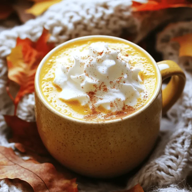 - Canned pumpkin puree - Milk (dairy or non-dairy) - Water - Brown sugar - Vanilla extract - Pumpkin pie spice - Ground cinnamon - Nutmeg - Pinch of salt To make a delightful pumpkin spice sauce for lattes, you will need a few key ingredients. Start with canned pumpkin puree. This gives your sauce that rich pumpkin flavor. Next, grab some milk. You can use dairy or a non-dairy option based on your choice. You also need water to help blend everything smoothly. Brown sugar adds sweetness and depth. Don't forget vanilla extract for a hint of warmth. Pumpkin pie spice and ground cinnamon bring that cozy fall flavor. A touch of nutmeg adds a nice kick, and a pinch of salt balances it all out nicely. - Whipped cream - Additional cinnamon or nutmeg - Chocolate shavings To finish your latte, add some fun toppings. Whipped cream is a classic choice. A sprinkle of cinnamon or nutmeg can enhance the flavor. If you want to get fancy, try adding chocolate shavings. These toppings make your drink look pretty and taste even better. For the full recipe, check out the Pumpkin Spice Latte Bliss section. To start, grab a medium saucepan. Combine 1 cup of canned pumpkin puree, 1/2 cup of water, and 1/4 cup of brown sugar. Mix these ingredients over medium heat. Stir until everything blends well. You want to watch for it to start simmering. This simmering is key. It helps develop the flavors. Once the base simmers, it’s time to add the milk. Slowly pour in 1 cup of your chosen milk, either dairy or non-dairy. Stir constantly. This keeps the milk from scorching. You want to keep the heat low during this step. It helps the milk blend nicely without burning. Now, let’s add some flavor. Mix in 1 teaspoon of vanilla extract, 1 teaspoon of pumpkin pie spice, 1/2 teaspoon of ground cinnamon, 1/4 teaspoon of nutmeg, and a pinch of salt. Stir these in well. Allow the sauce to heat until it’s steaming, which should take about 5 minutes. For a smooth finish, you can use an immersion blender. If you don’t have one, pour the sauce into a standard blender. Just be careful of the hot steam. Blend until the sauce is smooth. This will give you a rich, creamy pumpkin spice sauce. Check out the Full Recipe for all the details on this delicious sauce! To make your pumpkin spice sauce smooth, start with low heat. This helps blend the pumpkin well with other ingredients. Stir constantly to keep it from sticking to the pan. Use an immersion blender for the final touch. This step ensures a silky texture. If you don’t have one, a regular blender works too. Just be careful with hot liquids! Avoid overcooking the sauce, as it can thicken too much. Always check the consistency before serving. Enjoy your pumpkin spice sauce in many ways. It’s best served in lattes, but don’t stop there! Drizzle it over pancakes or waffles for a tasty breakfast. You can also mix it into oatmeal for a warm treat. Pair it with brewed coffee or espresso for the perfect fall drink. Top with whipped cream and a sprinkle of cinnamon for an extra touch. You can easily change the flavor of your sauce. If you want it sweeter, add more brown sugar or a splash of maple syrup. For a spicier kick, include an extra pinch of pumpkin pie spice. To make it dairy-free, swap the milk for almond or coconut milk. These options keep the flavor rich and creamy. Explore different combinations to find your favorite taste! You can find the full recipe [here](#). {{image_2}} You can change the sweetness of your pumpkin spice sauce. Try using maple syrup or honey for a different flavor. Both add a nice touch and work well with pumpkin. If you prefer low-calorie options, consider stevia or erythritol. These sweeteners are great for those watching their sugar intake. Get creative with your pumpkin spice sauce by adding other spices. A pinch of ginger can give it a warm kick. You might also enjoy adding a bit of chocolate. This can give your latte a mocha twist that is simply delightful. If you need to lower the sugar, you can modify the recipe. Cut back on the brown sugar and use non-caloric sweeteners instead. This way, you can enjoy your pumpkin spice latte without the extra sugar. It’s a tasty way to stay healthy while savoring the flavors of fall. To keep your pumpkin spice sauce fresh, store it in an airtight container. This helps prevent any air from getting in, which can cause spoilage. I recommend using glass jars or plastic containers with tight lids. Before sealing, let the sauce cool to room temperature. This step avoids condensation that can form inside the container. You can freeze your pumpkin spice sauce for later use. To freeze, pour the cooled sauce into ice cube trays. Once frozen, pop out the cubes and place them in a freezer-safe bag. This method allows you to use just the right amount later. When you want to use it, thaw the cubes in the fridge overnight. For faster results, microwave them in short bursts, stirring in between. The sauce stays fresh in the fridge for about a week. If you notice any off smells or changes in color, it's best to discard it. Always check for signs of spoilage before using it. If you see mold or have doubts, trust your senses. Keeping your pumpkin spice sauce stored properly ensures you enjoy it at its best. You can store pumpkin spice sauce in the fridge for up to one week. Make sure you keep it in an airtight container. This helps to keep the sauce fresh and tasty. Just reheat it when you're ready to use it. Yes, homemade pumpkin puree works great in this sauce. Just make sure it's smooth and not too watery. This can add a fresh flavor to your sauce. If you use fresh pumpkin, you will need to cook and blend it before adding it to the recipe. You can use any non-dairy milk like almond, oat, or soy milk. Each type will bring its own flavor. For a creamier texture, try coconut milk. Choose what you enjoy or what you have on hand. Yes, this recipe can be vegan-friendly. Just use non-dairy milk and ensure your brown sugar is vegan. Most brown sugar is fine, but check the label to be sure. This way, everyone can enjoy a tasty pumpkin spice latte. You can easily change the spice level to suit your taste. Add more pumpkin pie spice or cinnamon for a stronger flavor. If you want it milder, reduce the spices a bit. Taste as you go to find what you like best. For the full recipe with ingredients and instructions, check out the [Full Recipe]. In this post, I shared how to create a tasty pumpkin spice sauce. You learned about the key ingredients and how to prepare them step by step. I offered tips on achieving the best texture and flavor, plus variations to suit your taste. Remember, you can store this sauce easily or even freeze it for future use. Enjoying this pumpkin spice sauce can brighten your drinks all season. Dive in, experiment, and make it your own!