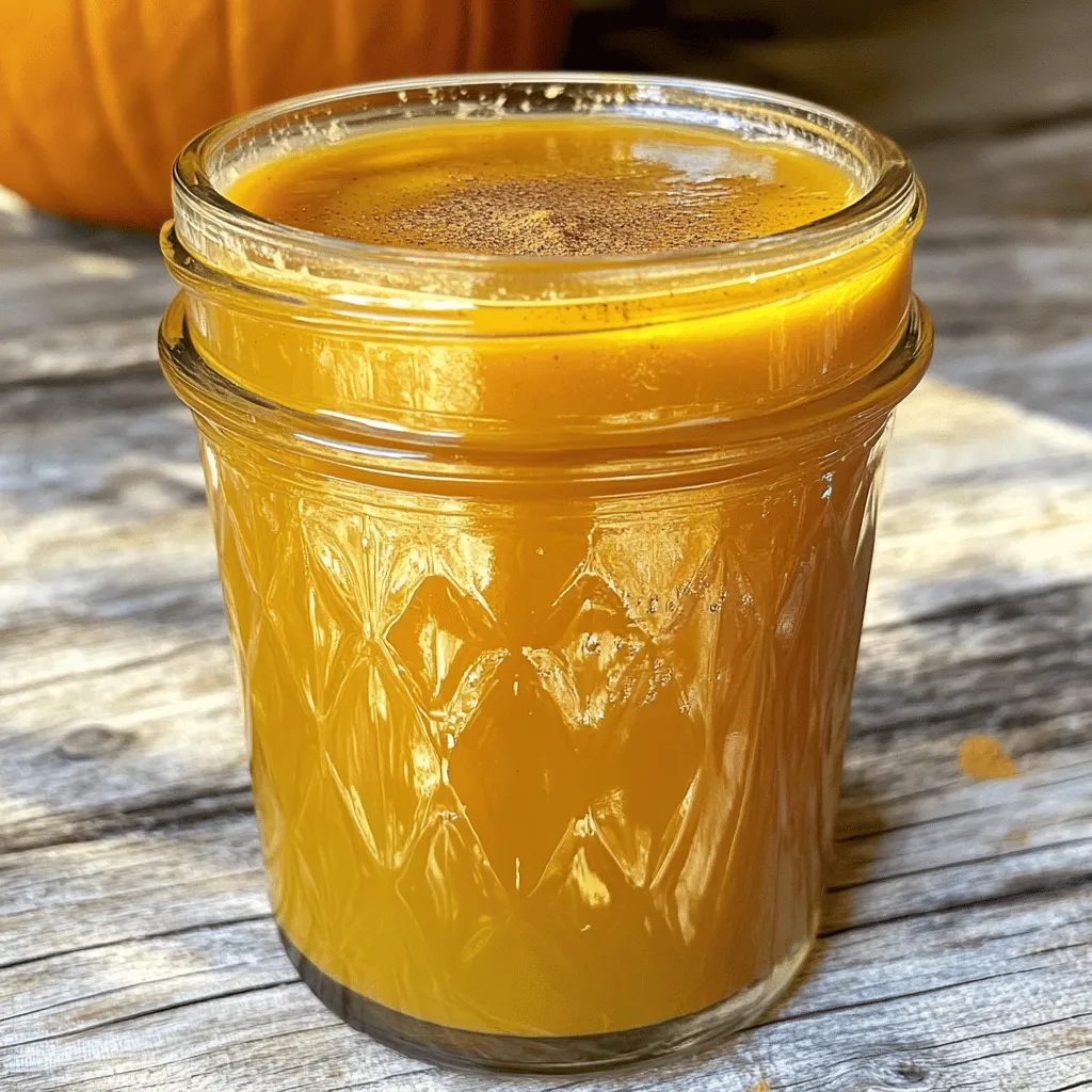 To make this syrup, you need some key items. Here’s what you will need: - 1 cup water - 1 cup granulated sugar - 1/2 cup pure pumpkin puree - 2 teaspoons pumpkin pie spice - 1 teaspoon vanilla extract - A pinch of salt These ingredients create a rich and warm fall flavor. The pumpkin puree gives it that creamy texture. The sugar and water form a sweet base that blends well with the spices. You can tweak the recipe to make it your own. Here are some fun optional items: - Maple syrup for added sweetness - Cinnamon sticks for extra spice - Nutmeg for a deeper flavor - Brown sugar for a caramel touch Feel free to mix and match these options. They can add new layers of taste to your syrup. If you have diet restrictions, don’t worry. Here are some smart swaps you can try: - Use agave syrup instead of granulated sugar for a vegan option. - Swap pumpkin puree with apple sauce for a lighter flavor. - Choose a sugar-free sweetener if you want to cut down on sugar. These substitutes keep the flavor tasty without missing out. Explore these options based on your needs. For the complete recipe, check out the Full Recipe. To start, take a medium saucepan. Add 1 cup of water and 1 cup of granulated sugar. Heat it over medium heat. Stir the mixture until the sugar dissolves. This forms your simple syrup. It should look clear and smooth. Next, add 1/2 cup of pure pumpkin puree to the syrup. Whisk it in well. You want it to blend smoothly. Then, stir in 2 teaspoons of pumpkin pie spice. Add 1 teaspoon of vanilla extract and a pinch of salt. Keep whisking until everything is mixed together. Now, bring the mixture to a gentle simmer. Lower the heat and let it simmer for 5 to 10 minutes. This thickens the syrup a bit. After that, take it off the heat and let it cool. To store, strain the syrup through a fine-mesh sieve into a clean jar. This removes any solid bits from the pumpkin. Allow it to cool completely before sealing. Store it in the fridge for up to 2-3 weeks. You now have your own pumpkin spice bliss syrup! Check out the Full Recipe for more details. To get the right thickness, simmer the syrup. Keep it on low heat. This helps the syrup thicken nicely. If you want it thicker, simmer longer. Just watch it carefully. You don’t want it to burn. Strain the syrup well to remove any lumps. This will give you a smooth texture. You can change the taste of your syrup. Add more pumpkin pie spice for a stronger flavor. If you love vanilla, add a bit more vanilla extract. For a twist, try adding a splash of maple syrup. It gives a nice depth. You can even mix in some cinnamon for extra warmth. Make it your own! Use your syrup in many ways. Drizzle it over pancakes or waffles for a fall treat. Stir it into your morning coffee or latte for a cozy vibe. You can even add it to smoothies for a fun twist. Don’t forget to use it in baking too, like in muffins or cookies. The options are endless with this syrup! {{image_2}} You can easily make this syrup dairy-free. Just skip any milk-based products. The recipe already uses water and sugar, so it’s perfect as is! If you want a creamier drink, try adding almond milk or oat milk to your coffee or latte. This way, you keep the pumpkin spice flavor without any dairy. Feel free to play with flavors! You can add a splash of maple syrup for extra sweetness. Or, mix in a few drops of your favorite flavored extract like hazelnut or caramel. These small changes can create a fun twist on the classic taste. You might even try a dash of nutmeg or ginger for a spicier kick. As the seasons change, so can your syrup! In winter, consider adding a splash of peppermint extract to make it minty. Or, during the holidays, try infusing your syrup with a cinnamon stick while it simmers. These additions can make your drinks feel festive and special. Use these ideas to enjoy your pumpkin spice syrup all year! For the full recipe, check out the details above. After you make your pumpkin spice syrup, let it cool. Pour it into a clean jar or bottle. Make sure the jar has a tight lid. This keeps your syrup fresh. Store it in the fridge for best results. Your syrup lasts 2-3 weeks in the fridge. To keep it fresh, always use a clean spoon. Avoid letting any crumbs or dirt get in. If you see any mold, throw it away right away. You can freeze your syrup for longer storage. Pour it into an ice cube tray. Once frozen, transfer the cubes to a freezer bag. This way, you can use just what you need later. Pumpkin spice syrup cubes are fun in coffee or desserts! You can use pumpkin spice syrup in many ways. First, add it to coffee or tea for a tasty fall drink. It also works well in lattes and smoothies. You can drizzle it over pancakes or waffles for a sweet twist. Another great idea is to mix it into oatmeal or yogurt. You can even use it in baking to add flavor to cakes and muffins. The options are endless! Yes, you can make pumpkin spice syrup without sugar. Use sugar substitutes like stevia or monk fruit. These options can give you sweetness without the calories of sugar. Just remember, the taste may change a bit with these substitutes. You might need to adjust the amount to match your taste. Pumpkin spice syrup lasts about 2-3 weeks in the fridge. Store it in a clean jar with a tight lid. Always check for any signs of spoilage before using it. If it smells strange or looks off, it's best to throw it away. Enjoy this delicious syrup while it's fresh! You now have everything you need to make your own pumpkin spice syrup. The right ingredients and clear steps will help you create a tasty drink. Remember to experiment with flavors and styles. Store your syrup safely for long-lasting enjoyment. Making this syrup is fun and rewarding. Enjoy your cozy drinks and share them with friends. You’ll love how easy this is!