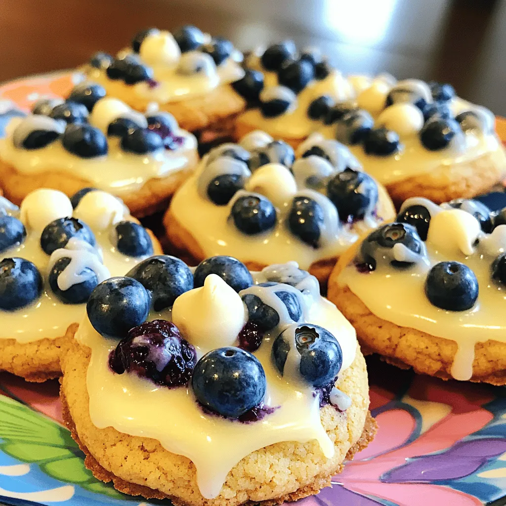 For the best Blueberry Cheesecake Cookies, gather these simple ingredients: - 1 cup unsalted butter, softened - 1 cup cream cheese, softened - 1 cup granulated sugar - 1/2 cup brown sugar, packed - 1 large egg - 1 teaspoon vanilla extract - 3 cups all-purpose flour - 1 teaspoon baking powder - 1/2 teaspoon baking soda - 1/4 teaspoon salt - 1 cup fresh blueberries (or frozen, thawed and drained) - 1/2 cup white chocolate chips - 1/4 teaspoon lemon zest (optional for extra flavor) When measuring ingredients, use standard cups and spoons for accuracy. Softened butter and cream cheese mix well, creating a smooth dough. Be sure to pack the brown sugar tightly. This helps in achieving the right sweetness and texture. For the blueberries, fresh is best, but thawed frozen ones work too. You can enhance your cookies with a touch of lemon zest. This adds a bright, fresh flavor that pairs well with blueberries. If you like a bit of crunch, consider adding chopped nuts, like pecans or walnuts. These options can change the flavor and texture, making your cookies even more delightful. Start by preheating your oven to 350°F (175°C). This step is key for even baking. Next, line two baking sheets with parchment paper. This helps prevent sticking and makes cleanup easy. In a large mixing bowl, beat together 1 cup of softened butter and 1 cup of cream cheese. Use an electric mixer for about 3-4 minutes until it is smooth and creamy. Then, add 1 cup of granulated sugar and 1/2 cup of brown sugar. Mix until everything is well combined. Now, add 1 large egg and 1 teaspoon of vanilla extract. Beat until fully blended. In a separate bowl, whisk together 3 cups of all-purpose flour, 1 teaspoon of baking powder, 1/2 teaspoon of baking soda, and 1/4 teaspoon of salt. Gradually add this dry mix to the wet ingredients. Mix on low speed until just combined, being careful not to overmix. Gently fold in 1 cup of fresh blueberries and 1/2 cup of white chocolate chips. If you want an extra kick of flavor, add 1/4 teaspoon of lemon zest. Remember to be gentle! This keeps the blueberries whole and juicy. Now, use a tablespoon or cookie scoop to portion out the dough onto the prepared baking sheets. Space each dollop about 2 inches apart. Bake in your preheated oven for 12-14 minutes. The cookies are done when the edges are lightly golden and the centers are set. Let them cool on the sheets for 5 minutes before moving them to a wire rack. For the full recipe, refer to the ingredient list above. Enjoy your baking! To keep your cookies light, avoid overmixing the dough. Mix until just combined. When you add the flour, blend slowly. This helps keep the blueberries intact. Overmixing can break them and make the dough tough. Trust me; gentle hands create the best cookies. Softening butter and cream cheese is key for a smooth dough. Take them out of the fridge 30 minutes before you start. Cut them into smaller pieces to speed up the process. If you're in a hurry, you can microwave them for just 10-15 seconds. Be careful not to melt them. Properly softened butter and cream cheese mix well, making your cookies creamy and rich. For a soft and chewy cookie, watch your baking time. Bake until the edges are golden but the centers look a bit soft. They will firm up as they cool. Use a cookie scoop to keep sizes uniform. This ensures even baking. If you want extra flavor, add lemon zest. It brightens the overall taste. For the full recipe, check out the detailed instructions above. {{image_2}} You can easily swap blueberries for other berries. Raspberries, strawberries, or blackberries work well too. Each berry adds its own flavor. For example, strawberries give a sweet touch, while raspberries add a tart note. When using other berries, make sure to adjust the amount. Use about 1 cup of fresh or frozen berries. This keeps the cookie balance perfect. Want to make these cookies gluten-free? It’s simple! Replace all-purpose flour with a gluten-free blend. Look for a blend that works well for baking. You might need to add a bit of extra moisture. A tablespoon of milk or yogurt can help. This ensures your cookies stay soft and chewy. You can change how sweet your cookies are. If you prefer less sugar, cut the granulated sugar by 1/4 cup. You can also use natural sweeteners like honey or maple syrup. If you use these, reduce the amount of butter slightly. This keeps your cookies from being too wet. Taste your dough before baking to find your perfect sweetness. For the full recipe, check out the complete guide to Blueberry Cheesecake Cookies. To keep your blueberry cheesecake cookies fresh, store them in an airtight container. This helps lock in moisture and keeps them soft. You can place parchment paper between layers to prevent sticking. For best taste, store them at room temperature. Avoid putting them in the fridge, as cold air can dry them out. When stored properly, these cookies last about one week at room temperature. If you want to keep them longer, consider freezing them. They will stay fresh for up to three months in the freezer. Just make sure they are in a good container to prevent freezer burn. To freeze your cookies, first let them cool completely. Then, place them in a single layer on a baking sheet. Freeze them for about an hour until firm. After that, transfer them to a freezer-safe bag or container. When you're ready to enjoy them, just take out the desired amount. You can reheat them in the oven at 350°F for about 5-7 minutes. This helps restore their soft texture and fresh taste. For a quick fix, you can also use the microwave for about 10-15 seconds. Enjoy your delicious blueberry cheesecake cookies anytime! Blueberry cheesecake cookies are a tasty treat that combines cheesecake and blueberries. They are soft, chewy, and loaded with fresh blueberries and white chocolate chips. The cream cheese gives them a rich flavor, making them feel special. You will enjoy each bite! Yes, you can use frozen blueberries. Just make sure to thaw and drain them first. This helps keep your cookie dough from getting too wet. Frozen blueberries may burst more than fresh ones, but they still taste great! You can tell the cookies are done when the edges turn golden brown. The centers should look set but not hard. They will firm up as they cool. Keep an eye on them after about 12 minutes to avoid overbaking. You can find pre-made blueberry cheesecake cookies at some bakeries or grocery stores. Check the bakery section for fresh options. Some specialty shops may also offer them. If you want the best taste, try making them at home using the Full Recipe! Absolutely! You can add other berries, like raspberries or strawberries, for a fruity twist. You can also adjust the sweetness by using less sugar or adding more lemon zest for a zesty kick. Feel free to experiment and make it your own! This post covered how to make tasty Blueberry Cheesecake Cookies. We started with ingredients. Measuring them right is key for great flavor. Then, I shared step-by-step baking instructions. I also offered tips to get the best texture and prevent issues. You can try fun variations and learn storage tips. Remember, baking is about joy and creativity. Experiment, and enjoy every bite!
