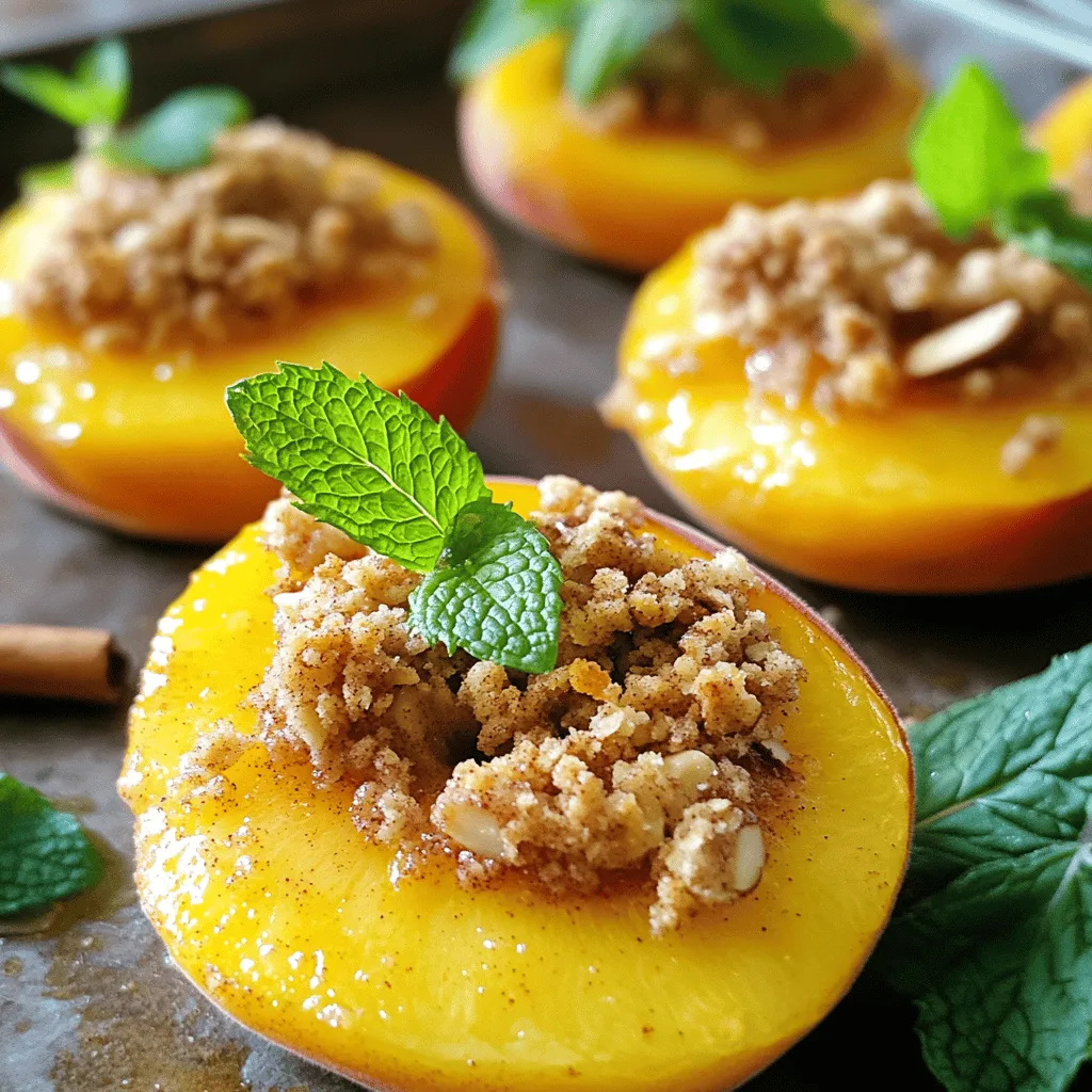 To make Easy Paleo Peach Bites, you need fresh and simple ingredients. Here’s what you’ll need: - 4 ripe peaches, halved and pitted - 1 cup almond flour - 1/2 cup chopped walnuts - 2 tablespoons coconut oil, melted - 1 tablespoon honey (optional for sweetness) - 1 teaspoon cinnamon - Pinch of sea salt - Fresh mint leaves for garnish These ingredients come together to create a delightful dessert. Ripe peaches add natural sweetness and juiciness. Almond flour gives a nice texture, while walnuts add crunch. Coconut oil helps bind the mix and adds flavor. Cinnamon enhances the dish's warmth, and a pinch of sea salt balances sweetness. Using fresh mint leaves as a garnish adds a pop of color and a burst of freshness. This simple list of ingredients makes it easy for anyone to whip up this tasty dessert. You can find the Full Recipe to guide you through the steps. - Preheat your oven to 350°F (175°C). - Prepare the peaches by halving and pitting them. To start, I love to preheat my oven. It gets the kitchen warm and ready. Halving the peaches is easy; just slice them down the middle and twist. Remove the pit and set the peach halves aside. Fresh peaches give the best taste and texture. - Combine almond flour, chopped walnuts, melted coconut oil, honey (if using), cinnamon, and sea salt. Now, grab a bowl. In it, mix the almond flour with chopped walnuts. I like to add melted coconut oil for a rich flavor. If you want some sweetness, add honey. A sprinkle of cinnamon gives it warmth, and don't forget a pinch of sea salt. Mix until the texture is crumbly. - Place peach halves cut side up on a baking sheet. - Spoon the almond-walnut mixture over each peach half. Next, take your baking sheet. Lay the peach halves cut side up. This helps the topping stick. Spoon the almond-walnut mix over each peach half. Press it down a bit so it sticks. - Bake for 15-20 minutes until peaches are tender and topping is golden. - Let cool slightly before garnishing with mint. Time to bake! Place the baking sheet in the oven and set the timer for 15-20 minutes. You want the peaches to be soft and the topping to turn golden. When they are done, let them cool for a few minutes. Garnish with fresh mint leaves before serving. Enjoy your Easy Paleo Peach Bites! For the complete recipe, check out the [Full Recipe]. - Use ripe peaches for the best flavor. - Look for firm peaches with a slight give when squeezed. Picking the right peaches is key to making these bites tasty. Ripe peaches have a sweet, juicy taste that makes each bite a delight. When you squeeze a peach gently, it should feel firm but yield just a bit. This means it is ripe and ready to eat. If you pick hard peaches, they won’t taste as good in your dessert. - Add vanilla extract for extra flavor. - Consider substituting walnuts with pecans or almonds. To make your peach bites even better, think about adding vanilla extract. A splash of this can bring out the natural sweetness of the peaches. You can also play with the nuts. If walnuts aren’t your favorite, try pecans or almonds instead. Both options add great taste and texture. - Serve warm or chilled. - Pair with a dollop of coconut yogurt for added creaminess. You can enjoy these peach bites warm or chilled, depending on what you like. Serving them warm makes the topping all the more inviting. If you want something creamy, add a dollop of coconut yogurt on top. This touch makes every bite feel luxurious. For the full recipe, check out the details above. {{image_2}} You can easily add a twist to your peach bites. Incorporate chocolate chips for a treat that feels extra special. The chocolate melts and mixes with the warm peach, making each bite delightful. If you want more sweetness, drizzle maple syrup on top. It adds a rich flavor that pairs well with the peaches. You can also try some savory options for a unique taste. Add crumbled feta cheese to the peach bites. This cheese gives a nice salty contrast to the sweet peach. For a spicy kick, sprinkle a bit of cayenne pepper. This adds heat that surprises your taste buds and can make the dish even more exciting. If you need a nut-free version, use sunflower seed flour instead of almond flour. This keeps the recipe safe for those with nut allergies. You can also swap nuts for different kinds. Try hazelnuts or macadamia nuts for a new flavor. Each nut brings its own taste, making the recipe fun to customize. For more details on the recipe, check the Full Recipe. Keep your Easy Paleo Peach Bites in an airtight container. They stay fresh in the refrigerator for up to 3 days. This way, you can enjoy them later without losing flavor. You can freeze unbaked peach bites for up to 3 months. Just place them in a freezer-safe container. When you're ready to bake, take them out and bake directly from the freezer. Just add some extra time to ensure they cook through. To reheat, preheat your oven to 350°F. Place the peach bites in the oven for 5-10 minutes. This keeps them crisp and delicious. Enjoy them warm for the best taste! Yes, replace honey with maple syrup or agave nectar. This change keeps the bites sweet and plant-based. It’s a great option for those who follow vegan diets. The maple syrup adds a nice flavor and complements the peaches well. Peaches should be tender and the topping should be lightly golden. This means they are ready to eat. Use a fork to check if the peaches are soft. The golden topping shows they have baked long enough for a crunchy texture. Fresh peaches are recommended for best texture, but canned can be used if well-drained. Canned peaches may be softer, so adjust your baking time. Drain them well to avoid excess moisture. Pair with a side of fresh fruit or a light salad for a balanced snack. A simple green salad can add crunch and freshness. You can also serve them with a dollop of coconut yogurt for creaminess. Check out the Full Recipe for more ideas! These Easy Paleo Peach Bites delight with fresh peaches and a crunchy topping. You learned how to select ripe peaches, mix ingredients, and bake them to perfection. Remember, you can customize your bites with sweet or savory twists. Store leftovers in the fridge or freeze them for later. Enjoy your tasty creation as a snack or dessert. These bites are simple and fun for everyone!