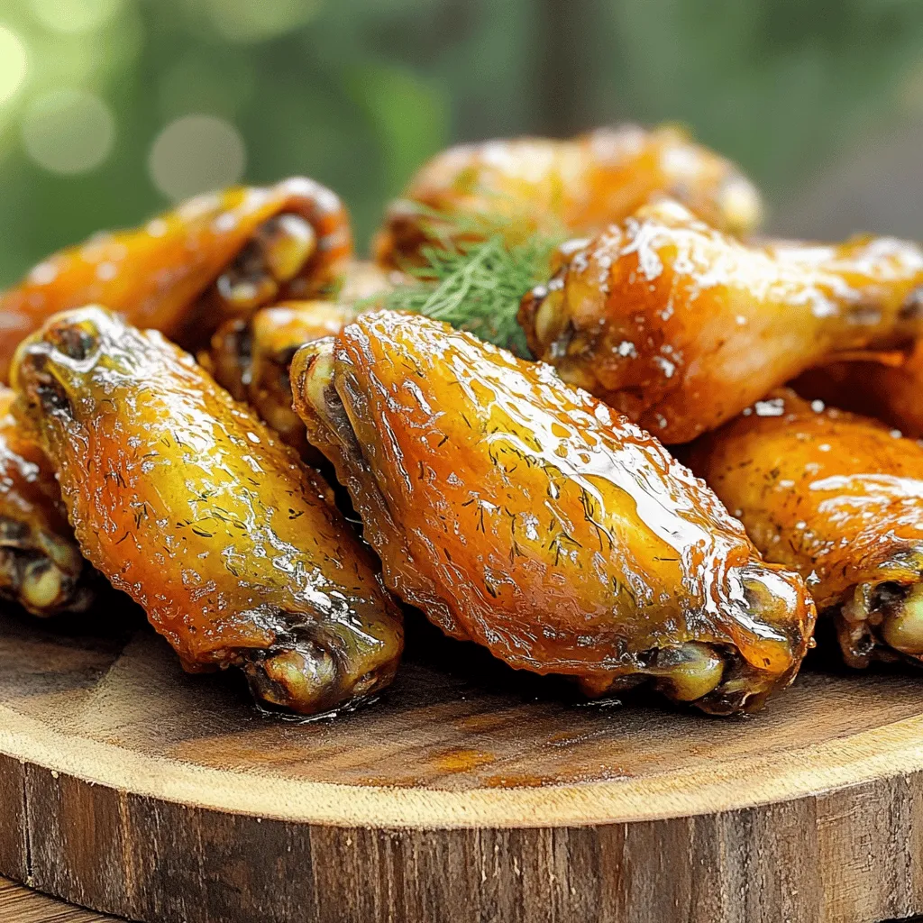 - Chicken wings: 2 pounds - Pickle juice: 1 cup - Honey: 1/2 cup - Hot sauce: 1/4 cup (your favorite brand) - Garlic powder: 1 tablespoon - Onion powder: 1 teaspoon - Smoked paprika: 1 teaspoon - Salt and pepper: to taste - Olive oil: 1 tablespoon - Fresh dill: for garnish (optional) To make Pickle Juice Hot Honey Wings, gather all your ingredients first. The chicken wings are the star here, and you need two pounds. The pickle juice adds that tangy kick, so grab a cup. Honey brings sweetness, and you'll want half a cup. For heat, pick a hot sauce you love; a quarter cup will do. Don't forget the spices! You’ll need one tablespoon of garlic powder and one teaspoon each of onion powder and smoked paprika. Salt and pepper will help to balance the flavors, so keep them on hand. Finally, use one tablespoon of olive oil to coat the wings for crispiness. If you like, fresh dill makes a lovely garnish. These ingredients come together to create a savory flavor explosion. Want to try it? Check the Full Recipe for step-by-step instructions! First, gather your chicken wings and pickle juice. In a large bowl, combine the wings and pickle juice. Make sure the wings are fully submerged. This step is key for flavor. Cover the bowl and refrigerate for at least 1 hour. If you have time, marinate overnight for even more taste. Next, let’s make the sauce. In a small saucepan, mix honey, hot sauce, garlic powder, onion powder, smoked paprika, salt, and pepper. Heat this mixture over medium-low heat. Stir until it becomes smooth and well combined. Remove it from heat and set it aside. The sauce will bring sweet and spicy notes to the wings. Now, it’s time to bake! Preheat your oven to 400°F (200°C). Take the wings out of the marinade and pat them dry with paper towels. This helps them get crispy. In a large bowl, drizzle the wings with olive oil and toss to coat them. Next, spread the wings out in a single layer on a baking sheet lined with parchment paper. Bake in the preheated oven for 40-45 minutes. Be sure to turn the wings halfway through for even cooking. Once baked, the wings will be crispy and golden brown. Toss them in the honey-hot sauce mixture for a tasty finish. Enjoy your Pickle Juice Hot Honey Wings, bursting with flavor! For the full recipe, check out the details above. To get wings that are crispy, start by drying them well. Moisture makes wings soggy. Pat them dry with paper towels after marinating. This step helps them crisp up in the oven. Also, use parchment paper on your baking sheet. It keeps the wings from sticking and makes for easy clean-up. Finding the right heat is key. Adjust the honey and hot sauce mix to suit your taste. If you like it sweet, add more honey. For heat lovers, a splash of extra hot sauce works well. Fresh herbs can boost flavor too. Try adding some chopped dill or parsley to your wings for a fresh twist. Hot wings pair well with cool sides. Think creamy ranch or tangy blue cheese dips. Celery and carrot sticks also complement the heat nicely. For a nice touch, garnish your wings with fresh dill. It adds color and flavor, making your dish more appealing. For more ideas, check out the Full Recipe for extra serving tips. {{image_2}} Want more heat? Just add extra hot sauce to the mix. You can use any hot sauce you love. I suggest starting with an extra tablespoon. Taste the sauce as you go. This way, you control the heat. The blend of sweet honey and spicy sauce gives a great flavor punch. You can choose to bake or fry these wings. Baking them is simple and healthier. It keeps the mess down and works well in the oven. Frying gives wings a crunchy bite, perfect for a game day. If you fry, make sure the oil is hot. This way, the wings cook fast and stay juicy. You can play with flavors in the marinade. Try adding spices like cayenne, cumin, or even rosemary. Each brings a new twist. Fresh herbs like thyme or basil also work well. Mix and match to find your favorite flavor combo. Experimenting makes cooking fun and tasty! For the full details on how to create these delicious wings, check out the Full Recipe. To keep your wings fresh, cool them quickly. Place the wings in an airtight container. This helps lock in flavor and keeps them safe. Store them in the fridge for up to three days. If you want to enjoy them later, use the right method. Reheating wings can be tricky. To keep them crispy, use the oven. Preheat the oven to 350°F (175°C). Spread the wings on a baking sheet. Heat for about 10-15 minutes or until warm. You can also use a toaster oven, which works great too. If you want to freeze your wings, let them cool first. Wrap them tightly in plastic wrap. Then, place them in a freezer bag. They can stay frozen for up to three months. To reheat, thaw in the fridge overnight. Then, bake them in the oven to regain their crispiness. Enjoy your amazing pickle juice hot honey wings anytime! For the full recipe, check out the main section. Yes, you can use frozen chicken wings. To prepare them, thaw the wings in the fridge overnight. If you need them fast, you can use the microwave. Just use the defrost setting. After thawing, pat the wings dry. This helps them get crispy when cooked. For the best taste, marinate the wings for at least 1 hour. If you can, let them soak overnight. This longer time helps the pickle juice flavor soak deep into the meat. The result is juicy wings full of flavor. Absolutely! An air fryer can make these wings crispy and tasty. To cook them, preheat the air fryer to 400°F (200°C). Cook the wings in a single layer for about 25-30 minutes. Flip them halfway for even cooking. Toss them in the hot honey sauce after cooking for extra flavor. Check the wings often to avoid overcooking. Now you know how to make tasty pickle juice hot honey wings. Start with fresh wings, marinate, and bake them for that perfect crisp. Adjust the heat and sweetness to your liking. Remember to pair them with fun sides and cool dips. These wings are great for parties or a cozy night in. I hope you enjoy making them as much as I do. Happy cooking!