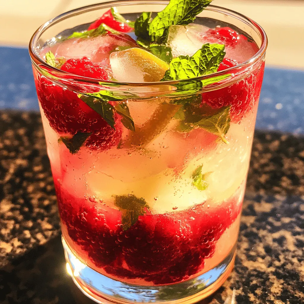 To make the Raspberry Ginger Fizz Mocktail, you need a few simple, fresh items. Here’s what you’ll need: - 1 cup fresh raspberries - 1 tablespoon grated fresh ginger - 2 tablespoons honey or agave syrup - 1 cup sparkling water - Juice of 1 lemon - Ice cubes - Fresh mint leaves for garnish Each ingredient plays a key role in this drink. The raspberries give it a sweet and tart flavor. Fresh ginger adds a spicy kick that brightens the drink. Honey or agave syrup sweetens it up, just how you like it. The lemon juice gives a nice tang. Sparkling water brings the fizz, making it lively. Ice keeps it cool, perfect for warm days. Finally, mint leaves add a fresh touch on top. Use the [Full Recipe] to see how to combine these ingredients into a refreshing drink. Enjoy making this fun mocktail for your next party! - Start by mashing the fresh raspberries in a bowl. Use a fork or muddler. You want them mostly broken down to release their juice. - Next, add the grated ginger and honey or agave syrup. Mix everything well until it forms a thick paste. The ginger gives a nice kick, while honey adds sweetness. - Squeeze the juice from one lemon into the raspberry mixture. This adds a zesty flavor and balances the sweetness. Stir it all together to combine the flavors. - Now, take a glass and fill it halfway with ice cubes. The ice will keep your drink cool and refreshing. - Pour the raspberry-ginger mixture over the ice, filling the glass about two-thirds. This creates a vibrant base for your drink. - Top off your glass with sparkling water. Stir gently to mix the fizz with the raspberry blend. - Finally, garnish with fresh mint leaves. They add a lovely aroma and a pop of color. Enjoy your Raspberry Ginger Fizz Mocktail! For a full guide, refer to the Full Recipe. You can easily change the sweetness of your drink. If you like it sweeter, add more honey or agave syrup. Taste it as you go. Start with two tablespoons, then add more if needed. Remember, you can always add, but you can't take away. Using cold sparkling water is key for this drink. It keeps the mocktail refreshing and bubbly. Chill your water in the fridge before making the drink. Cold ingredients also help keep the drink fruity and light. No one wants a warm fizz! To mash your raspberries well, use a muddler or a sturdy fork. A muddler is great if you have one. It helps break down the fruit nicely. If you don't have a muddler, a fork works too. Just press down until the raspberries are mostly mushy. This will let all the flavors mix well together. For the full recipe, check out the instructions above. {{image_2}} You can switch up the fruits in your Raspberry Ginger Fizz Mocktail. Try using strawberries, blueberries, or even blackberries. These fruits add different flavors and colors. They also keep the drink fun and fresh. Use the same amount of these fruits as you would raspberries. This makes it easy to mix and match! Adding herbs or spices can enhance your mocktail's taste. Fresh mint or basil gives a nice twist. You can also try a pinch of cinnamon or a dash of cardamom. These flavors blend well with the ginger and berries. Simply muddle these herbs with the raspberries for a tasty boost. Experiment with what you like and see what flavors you enjoy. For a fun change, explore flavored sparkling waters or sodas. Options like lemon-lime or berry-flavored sparkling water work great. You can even use ginger ale for extra ginger flavor. Just remember to adjust the sweetness if you use sweetened sodas. This keeps your drink balanced and refreshing. Enjoy your unique twist on the Raspberry Ginger Fizz Mocktail! For the complete recipe, check out the Full Recipe section above. To store leftover Raspberry Ginger Fizz Mocktail, use a sealed container. The fizz may lose its sparkle, but it will still taste good. Keep the mocktail in the fridge. Drink it within two days for the best flavor. If you want to keep it fresh, store the ingredients separately. This way, you can mix a fresh drink later. Raspberries are best used fresh. They last about three days in the fridge. Check for softness or mold before use. Store them in a container that allows airflow. Ginger root can last a few weeks in the fridge. Wrap it in a paper towel and place it in a bag. This keeps it fresh and firm. By following these tips, you can enjoy your Raspberry Ginger Fizz Mocktail longer. For the full recipe, check the earlier section. Yes, you can prep some parts ahead of time. Start by mashing the raspberries and mixing them with ginger and honey. Store this mixture in the fridge for up to a day. Just remember to add the sparkling water and ice right before serving. This keeps the fizz fresh and bubbly! Absolutely! The Raspberry Ginger Fizz Mocktail is a fun, non-alcoholic drink. It has no alcohol, making it safe for kids. Plus, it has fresh fruit and ginger, which are both healthy. This mocktail can make any gathering feel special, and kids will love the fruity taste! If you don’t have fresh ginger, try ground ginger or ginger syrup. Ground ginger is easy to use; just add a little at a time. Ginger syrup can add sweetness too. You could also try using a splash of ginger ale for a different flavor twist. Each option will give a unique spin to your drink! This blog post guides you through making a tasty Raspberry Ginger Fizz Mocktail. You learned about ingredients, step-by-step preparation, and clever tips to make it better. You can adjust sweetness, chill your ingredients, and even add other fruits. Remember, enjoy this drink fresh for the best taste. Feel free to explore variations that spark creativity. Whether for kids or adults, this mocktail is fun for all. Get ready to impress your friends and family with your mixology skills!