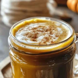 To make your own vegan pumpkin spice coffee syrup, you need some simple ingredients. Here’s what you will use: - 1 cup pure pumpkin puree - 1 cup coconut sugar (or brown sugar) - 1 cup water - 1 teaspoon vanilla extract - 1 teaspoon pumpkin pie spice - 1/4 teaspoon sea salt Each of these ingredients plays a special role. The pumpkin puree gives the syrup its rich flavor and creamy feel. Coconut sugar adds sweetness with a hint of caramel. Water helps mix everything together. Vanilla extract lifts the taste, while pumpkin pie spice brings that warm, cozy flavor. Sea salt balances the sweetness and enhances all the flavors. Let’s look at the health benefits of these ingredients. - Pumpkin Puree: This is high in fiber and vitamin A. It supports good vision and a healthy gut. - Coconut Sugar: This sweetener has a lower glycemic index than regular sugar. It can help keep blood sugar levels steady. - Water: Staying hydrated is key for good health. Water helps your body function well. - Vanilla Extract: This adds flavor and may help reduce stress. It can make your dishes taste amazing. - Pumpkin Pie Spice: This mix of spices can boost your mood. It often includes cinnamon, which can help with blood sugar control. - Sea Salt: A tiny amount of salt can help with hydration and maintain electrolyte balance. Sometimes, you may not have all these ingredients. Here are some easy swaps: - Pumpkin Puree: You can use sweet potato puree if you want a different flavor. - Coconut Sugar: Brown sugar works well too. It has a similar taste and texture. - Water: You can replace water with almond milk or oat milk for a creamier syrup. - Vanilla Extract: If you don’t have vanilla, almond extract can add a nice touch. - Pumpkin Pie Spice: If you lack this, mix cinnamon, nutmeg, and ginger for a quick fix. - Sea Salt: Regular table salt works fine, but use less since it is saltier. Feel free to experiment with these swaps to make the syrup your own! For the full recipe, check out the recipe section. To make vegan pumpkin spice coffee syrup, gather your ingredients first. You need: - 1 cup pure pumpkin puree - 1 cup coconut sugar (or brown sugar) - 1 cup water - 1 teaspoon vanilla extract - 1 teaspoon pumpkin pie spice - 1/4 teaspoon sea salt This simple list helps you stay organized. Start by placing a medium saucepan over medium heat. Add the pumpkin puree, coconut sugar, and water. Stir well to mix everything. Next, bring the mixture to a gentle boil. Then, lower the heat and stir often. This keeps the syrup from sticking. After that, add the vanilla extract, pumpkin pie spice, and sea salt. Cook for about 10-15 minutes. This allows the syrup to thicken nicely. When it looks good, remove the saucepan from heat. Let it cool for a few minutes. Then, strain the syrup into a clean jar. This removes any solids, leaving a smooth syrup. Finally, let it cool completely before sealing it. Store it in the refrigerator for your next coffee treat. For the best syrup, watch the heat closely. If it boils too fast, it can get too thick. Stir often to help with even cooking. If it’s too thick, add a little more water. This will help you reach the right texture. To test the syrup, dip a spoon in. It should coat the back of the spoon lightly. This means it’s ready for use. You can enjoy this syrup in your favorite vegan coffee or lattes. It’s a tasty way to welcome fall! To boost the flavor of your vegan pumpkin spice coffee syrup, start with high-quality ingredients. Use fresh pumpkin puree for the best taste. If you can, make it at home. The natural sweetness of coconut sugar really shines. You can also add a pinch of nutmeg for depth. Mix your syrup with hot coffee right after making it. This helps the flavors blend well. For a richer taste, try adding a splash of almond milk or oat milk. It gives a creamy texture that pairs wonderfully with the spices. One common mistake is cooking the syrup too long. This can make it too thick or burn. Keep an eye on the heat and stir often. If it gets too thick, add a bit more water. Another mistake is not straining the syrup. Straining helps remove any lumps from the puree. This gives your syrup a smooth texture. Finally, don’t skip the sea salt! Just a touch enhances the flavors and balances the sweetness. You can easily make this syrup your own. Try different spices like cardamom or ginger for a new twist. If you love vanilla, add more vanilla extract for a stronger flavor. To make it sweeter, increase the amount of coconut sugar. You can also try maple syrup as a natural sweetener. For a fun touch, add a splash of rum or whiskey for adults. This adds a warm kick perfect for chilly days. Use the full recipe to create your unique version! {{image_2}} You can switch up the flavor of your Vegan Pumpkin Spice Coffee Syrup easily. Try adding maple syrup for extra sweetness. A splash of almond extract gives a nutty twist. For a spicy kick, add a pinch of cayenne pepper. You can also mix in some cocoa powder for a mocha vibe. Each change brings a new taste to your favorite drinks. This syrup is not just for coffee. Drizzle it over pancakes or waffles for a fall treat. Mix it into your oatmeal for a warm breakfast. You can even stir it into smoothies for a creamy flavor. It works well in vegan desserts like ice cream or cupcakes too. Use your creativity to make different drinks and dishes shine. Vegan Pumpkin Spice Coffee Syrup pairs well with many foods. It goes great with nutty flavors like almonds or walnuts. Try it with rich chocolates for a fun dessert. It also complements creamy vegan cheeses nicely. For a festive touch, serve it with spiced cookies or cakes. These combinations enhance the deliciousness of your meals. After making your vegan pumpkin spice coffee syrup, let it cool down. Pour it into a clean glass jar or bottle. Make sure to seal it tightly. Store the syrup in the fridge. This keeps it fresh and tasty for you. Always use a clean spoon to scoop out syrup. This helps prevent germs from getting in. Your homemade syrup lasts about two weeks in the fridge. Keep an eye on the syrup. If you see any mold or it smells off, throw it away. A good sign is the sweet pumpkin scent. If it loses that, it's time to toss it. Trust your nose and eyes for safety. Want to keep your syrup longer? You can freeze it! Pour the syrup into ice cube trays. Once frozen, pop the cubes out and store them in a freezer bag. This way, you can use just what you need. The syrup will last for up to six months in the freezer. Just thaw a few cubes when you want to enjoy it again. Vegan pumpkin spice coffee syrup is a sweet, spiced liquid. It adds a warm flavor to your drinks. You make it with pumpkin puree, coconut sugar, and spices. This syrup is perfect for coffee lovers and those who enjoy fall flavors. It is dairy-free and vegan-friendly, so everyone can enjoy it. Plus, you can use it in many recipes, not just coffee. You can use this syrup in many ways. Here are a few ideas: - Coffee: Stir it into your morning brew for a sweet kick. - Lattes: Drizzle it over a frothed vegan milk for a cozy drink. - Desserts: Pour it over pancakes or waffles for a tasty treat. - Smoothies: Blend it with your favorite fruits for a fall-inspired smoothie. Feel free to mix it into any drink you like. Your taste buds will thank you! You can find vegan pumpkin spice coffee syrup online or in stores. Check your local grocery store for a health food aisle. Some specialty shops may carry it too. If you can't find it, try making it at home with the full recipe. It's easy and fun! Vegan pumpkin spice coffee syrup is easy to make and customize. We discussed key ingredients, health benefits, and how to substitute them. The step-by-step guide ensures you achieve the right consistency. Remember the tips to enhance flavor and avoid common mistakes. You can explore fun variations and perfect pairings. Finally, proper storage helps you enjoy your syrup longer. Explore, create, and enjoy this tasty treat in every season.