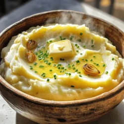 - 2 lbs Yukon Gold potatoes, peeled and quartered - 1 whole bulb of garlic - 1/2 cup unsalted butter, softened - 1 cup heavy cream - Salt and pepper to taste - Fresh chives, chopped (for garnish) - Potato masher or ricer - Baking sheet - Large pot To make roasted garlic mashed potatoes, you need quality ingredients. Yukon Gold potatoes are my go-to choice. They have a nice creamy texture, which makes the dish rich. You will also need a whole bulb of garlic for that sweet and mellow flavor. Next, grab some unsalted butter. It adds richness without overpowering the dish. Heavy cream is essential for creaminess. I recommend using fresh chives to garnish. They add a pop of color and a mild onion flavor. For tools, you will need a potato masher or ricer. Either will help create a smooth mash. A baking sheet is necessary for roasting the garlic. Finally, a large pot will hold your potatoes while boiling. With these ingredients and tools, you can create a delicious comfort food classic. For the complete method, check out the Full Recipe. To start, preheat your oven to 400°F (200°C). This step is key to getting soft and sweet garlic. Next, take a whole bulb of garlic and slice off the top. This exposes the cloves and helps them roast nicely. Drizzle a little olive oil over the bulb and wrap it in aluminum foil. Place it on a baking sheet and let it bake for 30-35 minutes. You will know it’s done when the cloves feel soft and look caramelized. While the garlic roasts, it’s time to prepare the potatoes. Use 2 lbs of Yukon Gold potatoes, peeled and quartered. Put them in a large pot and cover them with cold water. Add a pinch of salt to the water. Bring it to a boil over medium-high heat. Cook the potatoes until they are fork-tender, which takes about 15-20 minutes. Once cooked, drain the water and return the potatoes to the pot. This keeps them warm and ready for mashing. Now comes the fun part! Squeeze the roasted garlic cloves out of their skins into the pot with the potatoes. The smell will be amazing! Add in 1/2 cup of softened unsalted butter and 1 cup of heavy cream. This will give your mashed potatoes a rich and creamy texture. Use a potato masher or ricer to mash everything together until you reach a smooth consistency. Season with salt and pepper to taste. You can adjust the cream if you’d like a thinner mix. Enjoy your delicious roasted garlic mashed potatoes! For the full recipe, check out the details above. To get the right texture in your mashed potatoes, cream plays a key role. Start with one cup of cream. If you want a richer flavor, add more cream. For a thicker mash, use less cream. You can always add more, but it’s hard to take it out once added. For smooth potatoes, a ricer works best. It creates a fine texture without lumps. If you prefer a chunkier style, use a potato masher. Mash just until combined. This keeps some potato pieces intact. To boost the flavor, consider adding herbs. Fresh thyme or rosemary pairs well with garlic. Chopped parsley also adds a fresh touch. Feel free to mix and match to find your favorite combo. Different potatoes change the flavor too. Yukon Gold is creamy and buttery. Russets are fluffier and lighter. Try red potatoes for a hint of sweetness. Each type brings its own unique taste. Roasted garlic mashed potatoes make a great side dish. They pair perfectly with roasted chicken or grilled steak. These potatoes also complement rich dishes like beef stew or meatloaf. For a beautiful presentation, use a serving bowl. Create a swirl with a spoon for an inviting look. Top with fresh chives for color and flavor. A drizzle of olive oil adds shine and richness. For the full recipe, check out the Comforting Roasted Garlic Mashed Potatoes section. {{image_2}} You can easily change the taste of roasted garlic mashed potatoes. Try adding sour cream or cream cheese for a tangy twist. This addition gives your dish a creamy texture and a bit of zest. You can also sprinkle in some Parmesan cheese. This brings a rich, savory note that pairs well with the garlic flavor. Just a small amount can elevate your mashed potatoes to new heights. You can make these mashed potatoes vegan. Use plant-based butter and milk instead of dairy. This swap keeps the creaminess without using animal products. For those who need gluten-free options, rest easy. This recipe is naturally gluten-free. Just ensure your plant-based butter is labeled gluten-free as well. These simple adjustments make the dish friendly for more diets. You can enjoy delicious roasted garlic mashed potatoes, no matter your needs. For the full recipe, visit the section above. To store leftovers, let the roasted garlic mashed potatoes cool. Then, place them in an airtight container. This will keep them fresh for about three days. When you want to eat them again, take out the portion you need. For reheating, use a microwave or stove. If using a microwave, heat in short bursts. Stir between each burst to avoid hot spots. If reheating on the stove, add a splash of cream or milk. This helps to restore the creamy texture. Can you freeze roasted garlic mashed potatoes? Yes, you can freeze them! Freezing is a great way to save extra servings for later. For proper freezing, first, cool the potatoes completely. Then, scoop them into freezer-safe bags or containers. Make sure to remove as much air as possible to prevent freezer burn. Label the bags with the date. When you want to thaw them, move them to the fridge overnight. You can also reheat them straight from the freezer, but it may take longer. Stir in some cream or butter while reheating to help with the texture. Enjoy your roasted garlic mashed potatoes any time you like! For the full recipe, check out the complete guide above. To make roasted garlic mashed potatoes creamy, use heavy cream and butter. These ingredients add richness and smoothness. Start by mashing the potatoes well. I like to use a potato ricer for the best texture. After mashing, add in the roasted garlic, butter, and cream. Mix everything together until it's smooth. If it's too thick, add a little more cream. Taste and adjust the salt and pepper to your liking. This way, you’ll achieve that perfect creamy texture. Yes, you can use other types of potatoes. While Yukon Gold potatoes are great, Russet or red potatoes work too. Russet potatoes give a fluffier texture. Red potatoes have a waxy texture, which can make them creamier. Just remember, the type of potato affects the flavor and texture. So, choose what you enjoy most. You can keep roasted garlic mashed potatoes in the fridge for about 3 to 5 days. Make sure to store them in an airtight container. If they change color or smell funny, it's best to throw them out. To reheat, add a splash of cream to bring back the creaminess. Enjoy them warm for the best taste! For the full recipe, check out the Comforting Roasted Garlic Mashed Potatoes. Roasted garlic mashed potatoes are a delightful comfort dish. We covered the best ingredients, tools, and tips for making them shine. Remember to experiment with flavors and textures. You can adjust cream amounts or try different herbs. Don't forget storage tips to enjoy leftovers later. With these insights, you’re ready to create this tasty treat. Get cooking and enjoy every creamy bite!