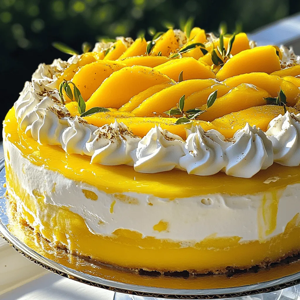 1. Preheat the Oven: Start by preheating your oven to 350°F (175°C). Grease a 9x13-inch baking dish with butter or cooking spray. This helps the cake come out easily after baking. 2. Mix Dry Ingredients: In a bowl, whisk together the following dry ingredients: - 1 cup all-purpose flour - 1 teaspoon baking powder - 1/2 teaspoon baking soda - 1/4 teaspoon salt Set this bowl aside for now. 3. Mix Butter and Sugar: In a new large bowl, beat 1/2 cup softened butter and 1 cup sugar together. You want it to be light and fluffy. This process adds air, making your cake soft. 4. Add Eggs and Vanilla: Crack three large eggs into the butter mixture, adding one at a time. Beat well after each egg. Finally, stir in 1 teaspoon vanilla extract for flavor. 5. Combine Wet and Dry Ingredients: Add the flour mixture to the butter mixture in three parts. Alternate with 1/2 cup whole milk and 1/2 cup mango puree. Mix until just combined; don't overmix or your cake might become tough. 6. Bake the Cake: Pour the batter into your prepared baking dish. Spread it evenly. Bake for about 25-30 minutes. A toothpick inserted in the center should come out clean. Let the cake cool completely in the pan. 1. Combine Tres Leches Ingredients: In a bowl, mix together: - 1 can (14 oz) sweetened condensed milk - 1 can (12 oz) evaporated milk - A splash of whole milk (about 1/4 cup) Whisk until it is well blended and smooth. 2. Techniques for Soaking the Cake: After the cake cools, poke holes all over the top with a fork or skewer. This helps the cake soak up the milks. Slowly pour the tres leches mixture over the cake. Make sure it absorbs evenly. Cover with plastic wrap and chill in the fridge for at least 2 hours. For the best taste, let it sit overnight. 1. Whipping Cream Tips: In a mixing bowl, whip 1 cup heavy cream with 2 tablespoons powdered sugar. Beat until soft peaks form. This will add a nice, creamy layer on top. 2. Decorating and Serving Suggestions: Once the cake is well-soaked, spread the whipped cream on top. For a beautiful finish, decorate with fresh mango slices. You can also sprinkle a bit of ground cardamom for extra flavor. Serve the cake chilled and enjoy the rich, fruity taste of mango lassi in your tres leches cake. For the complete recipe, visit the [Full Recipe]. To bake the best Mango Lassi Tres Leches Cake, you need to measure your ingredients right. Use measuring cups and spoons for precision. Too much flour can make the cake dense. For the perfect cake texture, beat the butter and sugar until light and fluffy. This step adds air to your batter, making the cake soft. Mix wet and dry ingredients gently to avoid overmixing. To soak the cake evenly, poke many holes in the top. Use a fork or skewer to make it easy for the milk mixture to seep in. Pour the tres leches mixture slowly, letting it absorb in stages. For the best flavor, make the cake a day ahead. Let it soak in the fridge overnight. This gives the cake time to soak up all the flavors. To whip stable cream, start with chilled heavy cream. Make sure your bowl is cold, too. This helps the cream hold its shape better. You can flavor your whipped cream. A dash of vanilla or a hint of cardamom adds a nice touch. For a fruity twist, try mixing in some mango puree. For the full recipe, check out the details above. Enjoy your baking! {{image_2}} You can change the flavor of your Mango Lassi Tres Leches Cake easily. Try adding different fruits like passion fruit or strawberries. These fruits can add a tangy twist. You can also mix flavored milks into the tres leches mixture. For example, coconut milk or almond milk can bring new tastes to your cake. The key is to be creative and find what you love. If you need gluten-free options, use gluten-free flour instead of all-purpose flour. It works well and keeps the cake moist. For a vegan version, swap the eggs with flaxseed meal or applesauce. Use almond milk or coconut cream for the tres leches. You can also use a vegan whipped topping for the cream layer. These simple swaps can help everyone enjoy this dessert. Make your cake look even better with fun presentation ideas. Try layering it with fresh fruit or a fruity jam. This adds color and flavor. To impress your guests, drizzle some chocolate sauce over the top. This adds richness and makes each slice appealing. Remember, we eat with our eyes first, so make it beautiful! To keep your mango lassi tres leches cake fresh, store it in the fridge. Use an airtight container to prevent it from drying out. This cake can stay fresh for about 3 to 5 days. After that, the texture and taste may start to change. If you want to save some cake for later, freezing is a good option. To freeze, wrap the cake tightly in plastic wrap, then place it in a freezer-safe container. This will help protect it from freezer burn. When you want to enjoy it again, thaw the cake in the fridge overnight. Keep in mind that freezing can change the cake’s texture slightly. It may become a bit more dense, but the flavor will still be delicious. - How long should I let the cake soak? You should let the cake soak for at least 2 hours. For best results, soak it overnight. This helps the flavors blend well. - Can I use canned mango puree instead of fresh? Yes, you can use canned mango puree. It’s a great time-saver and gives good flavor. Just ensure it is unsweetened for balance. - What is the serving temperature for tres leches cake? Tres leches cake is best served cold. Chill it in the fridge before serving for a refreshing treat. - Why did my cake turn out dry? A dry cake often means it was overbaked. Use a toothpick to check if it’s done. Remove it as soon as it comes out clean. - How can I fix a cake that didn’t soak properly? If it didn’t soak well, try poking more holes in the cake. Then slowly pour more of the tres leches mixture over it. - What to do if I run out of one type of milk? If you run out of one milk, you can substitute with others. Use any combination of whole milk, evaporated, or condensed milk. Just keep the total amount the same. For the full recipe, check out the Mango Lassi Tres Leches Cake. This blog post provided clear steps for making a delicious tres leches cake. I covered ingredients, preparation, soaking techniques, and variations to ensure your baking is a success. Remember to measure ingredients carefully for the best texture. Explore flavor variations like fruits or flavored milk to make it unique. With proper storage, your cake can stay fresh longer. I hope these tips help you create a delightful treat, perfect for any occasion! Enjoy your baking journey!