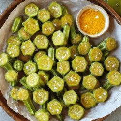 Fresh okra is the star of this dish. Look for firm, bright green pods. They should feel smooth to the touch. Choose okra that is small to medium-sized for the best taste. Larger okra can be tough and stringy. The right seasonings make this dish pop. Here’s what you need: - 1 pound fresh okra, sliced into ½ inch rounds - 1 cup buttermilk - 1 cup cornmeal - ½ cup all-purpose flour - 1 teaspoon garlic powder - 1 teaspoon onion powder - ½ teaspoon cayenne pepper (adjust to taste) - Salt and black pepper to taste Buttermilk adds tang and moisture. Cornmeal gives crunch. Garlic and onion powder boost flavor. Cayenne adds heat, but you can adjust it. Dipping sauces can elevate your fried okra. Here are a few ideas: - Spicy remoulade - Classic ranch dressing - Creamy garlic aioli Each sauce adds a unique twist. Try them all to find your favorite! For the full recipe, check out my Crispy Fried Okra Delight 🥘. To start, rinse the fresh okra under cold water. This helps clean off any dirt. After rinsing, use a paper towel to pat them dry. Removing moisture is key. If you skip this step, the batter won’t stick well. Next, slice the okra into ½ inch rounds. This size helps them fry evenly. Place the sliced okra in a large bowl. Pour in the buttermilk and mix well so all pieces are coated. Let it sit for about 15 minutes. This soaking time allows the flavors to soak in. In a second bowl, combine the cornmeal, all-purpose flour, garlic powder, onion powder, cayenne pepper, salt, and black pepper. Stir until mixed well. This mix gives your okra a flavor boost and a crispy crust. After the soaking time, take each piece of okra out of the buttermilk. Dredge them in the cornmeal mixture. Make sure they are well coated. Shake off any excess flour to avoid clumping. A good coat makes for extra crunch. Heat about 1 inch of vegetable oil in a heavy skillet over medium-high heat. To test if the oil is hot enough, drop a small pinch of the cornmeal mix in. If it bubbles and sizzles, you’re ready to fry. Carefully place the okra into the hot oil. Do not overcrowd the skillet. Fry them in batches if needed. Cook for about 3 to 4 minutes, or until they turn golden brown. This timing ensures they get crispy without burning. Once fried, use a slotted spoon to move the okra to a plate lined with paper towels. This step helps drain any extra oil. Serve the crispy fried okra hot and enjoy. If you want the full recipe, check out the details above. To get the best crunch from your okra, follow these simple tips. First, dry the okra well after washing. Moisture can make the coating soggy. Next, let the okra sit in buttermilk for about 15 minutes. This helps the coating stick better. For the coating, mix cornmeal with flour and spices. This combo gives a great crunch. Finally, fry the okra in hot oil. The oil should be around 350°F. This keeps the outside crispy and the inside tender. Many people make simple mistakes when frying okra. One mistake is overcrowding the pan. Fry in small batches to ensure even cooking. Another mistake is not heating the oil enough. If the oil is too cool, the okra will soak up oil and become greasy. Also, avoid skipping the buttermilk step. It adds flavor and helps the coating stick. Lastly, don’t forget to shake off excess coating before frying. This keeps the pieces from clumping together. The right tools can make your frying easier. A heavy skillet or a deep fryer works best for frying okra. Cast iron skillets hold heat well and give a nice crisp. Use a slotted spoon to lift out the okra. This lets the oil drain quickly. A thermometer helps you check the oil temperature. For frying, a paper towel-lined plate is perfect for draining excess oil. If you like, consider using a deep-frying basket for easy handling. For the full recipe, check out the Crispy Fried Okra Delight. {{image_2}} Want to turn up the heat? Add more cayenne pepper to the cornmeal mix. You can also mix in some chili powder for extra flavor. This spice adds a kick that will excite your taste buds. Make sure to taste the mixture before coating the okra. Adjust the spice level to match your preference. You can always add more, but it's hard to take spice away. If you need a gluten-free option, swap the all-purpose flour with a gluten-free blend. You can use rice flour or almond flour for a nice crunch. Make sure the cornmeal you choose is certified gluten-free. This way, everyone can enjoy crispy fried okra without worry. The flavors will still shine through, and you won’t miss the gluten at all. Want to make your okra even more exciting? Add thinly sliced vegetables to the mix. Bell peppers, zucchini, or even jalapeños work great. Just slice them thin so they cook fast. Dredge them in the same cornmeal mix. This gives you a colorful and tasty snack. You’ll get a variety of textures and flavors with every bite. For a full recipe, check out Crispy Fried Okra Delight 🥘. To store leftover crispy fried okra, let it cool to room temperature. Place it in an airtight container. If you have a lot, layer it with paper towels. This helps absorb moisture and keeps it crispy. Store the container in the fridge. It’s best to eat the okra within a couple of days for the best taste. When reheating, the goal is to keep that crispy texture. Avoid the microwave, as it makes fried food soggy. Instead, preheat your oven to 375°F (190°C). Spread the okra on a baking sheet. Heat it for about 10-15 minutes until hot and crispy again. You can also use an air fryer. This gives a crunchy finish, just like when it was first made. Crispy fried okra lasts about 3 to 4 days in the fridge. Make sure it’s in a sealed container. If you freeze it, it can last up to 3 months. However, freezing may change the texture. For the best flavor and crunch, eat it fresh. If you want to know how to make it, check the Full Recipe for details. The best oil for frying okra is vegetable oil. It has a high smoke point, which means it can heat up without burning. Other good choices include canola oil and peanut oil. These oils also add great flavor without overpowering the okra. Always use fresh oil for the best results. Yes, you can make crispy fried okra in an air fryer. Preheat the air fryer to 400°F. After coating the okra, place a single layer in the basket. Cook for about 10-12 minutes, shaking the basket halfway through. This method gives you a healthier version with less oil. You still get that great crunch! To reduce okra's sliminess, start by soaking it in buttermilk for about 15 minutes. This helps draw out moisture. You can also coat it in cornmeal and flour before frying. Another trick is to slice the okra and let it sit for a few minutes to dry out. These steps help ensure a crispy texture. For the full recipe, check out the Crispy Fried Okra Delight section! Crispy fried okra is a treat you can master at home. We covered key ingredients like fresh okra and essential seasonings. I shared steps to prepare, coat, and fry for the best texture. Tips on equipment and common mistakes helped improve your skills. Variations offer fun twists, and storage info ensures your leftovers stay great. Enjoy your fried okra adventures and impress your friends with delicious results!