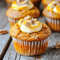 - 1 cup pure pumpkin puree - 1/2 cup Greek yogurt - 1/4 cup honey or maple syrup - 2 large eggs - 1 teaspoon vanilla extract - 1 1/4 cups whole wheat flour - 1 teaspoon baking powder - 1 teaspoon baking soda - 1 teaspoon cinnamon - 1/2 teaspoon nutmeg - 1/4 teaspoon salt - 1/2 cup cream cheese, softened - 1 tablespoon brown sugar (optional for topping) - Chopped pecans or walnuts for garnish (optional) - Cream cheese - Brown sugar - Chopped pecans or walnuts Pumpkin is full of vitamins and minerals. It has a lot of vitamin A, which is good for eyes. It also gives fiber, which helps digestion. Greek yogurt is rich in protein and probiotics. These are great for your gut health. Together, these ingredients make a tasty muffin that's good for you. The combination of pumpkin and Greek yogurt gives a nice texture. You get moisture from the pumpkin and creaminess from the yogurt. This mix keeps the muffins soft and fluffy. Using whole wheat flour adds extra fiber. So, you get a snack that fills you up and tastes great. For more details, check the Full Recipe. 1. First, preheat your oven to 350°F (175°C). This step is key for even baking. 2. Next, prepare your muffin tin. Line a 12-cup muffin tin with liners or grease it lightly. This helps the muffins pop out easily. 3. In a mixing bowl, combine the pumpkin puree, Greek yogurt, honey or maple syrup, eggs, and vanilla extract. Use a whisk to blend everything until it’s smooth and creamy. 1. In a separate bowl, combine the whole wheat flour, baking powder, baking soda, cinnamon, nutmeg, and salt. 2. Whisk these dry ingredients together thoroughly. This step ensures even flavor and texture in your muffins. 1. Gradually add the dry mixture into the wet ingredients. Mix until just combined. Be careful not to over-mix, as this keeps your muffins fluffy. 2. In a small bowl, mix the softened cream cheese with brown sugar until creamy. This will be your delightful filling. 3. Now, fill each muffin cup halfway with the pumpkin batter. Spoon about a teaspoon of the cream cheese mixture into the center of each muffin. Cover the cream cheese with more pumpkin batter until the cups are about three-quarters full. 4. If you like, sprinkle chopped pecans or walnuts and a pinch of brown sugar on top. This adds a nice crunch and flavor. 5. Bake in your preheated oven for 18-20 minutes. Check if they are done by inserting a toothpick into the center. It should come out clean. 6. Once baked, let the muffins cool in the tin for 5 minutes. Then, transfer them to a wire rack to cool completely. Enjoy your Healthy Pumpkin Cream Cheese Muffins as a tasty snack or breakfast option! For the full recipe, refer back to the section above. How do you know when muffins are done? The best way to check is with a toothpick. Stick it in the center. If it comes out clean, your muffins are ready. If there’s batter on the toothpick, bake them a few more minutes. Keep a close eye on them, as every oven is different. How can you prevent over-mixing for fluffy muffins? Mix the wet and dry ingredients separately first. Then, combine them gently. Stop mixing as soon as you don’t see any dry flour. This keeps your muffins light and airy. Over-mixing can lead to tough muffins, which we want to avoid. What are the best ways to enjoy the muffins? These muffins taste great warm or at room temperature. You can enjoy them plain or with a spread of butter. A dollop of Greek yogurt on top also adds a nice touch. Feel free to enjoy them as a snack or a quick breakfast. What are some pairing ideas for breakfast or snacks? These muffins pair well with coffee or tea. You can also serve them with fresh fruit for a balanced meal. A side of yogurt adds protein too. They make for a great after-school snack for kids as well. How can you swap ingredients for lower sugar or fat options? You can use unsweetened applesauce instead of honey or maple syrup. This cuts down on sugar and adds moisture. For lower fat, replace cream cheese with a low-fat version or Greek yogurt. You can even add almond flour to boost flavor and nutrition while lowering carbs. For the full recipe, check out the Healthy Pumpkin Cream Cheese Muffins. {{image_2}} You can easily add extra fun to your pumpkin cream cheese muffins. Toss in some chocolate chips for a sweet twist. They melt into the muffins and create a rich taste. Dried fruit, like cranberries or raisins, can also add natural sweetness. Both options make the muffins more exciting and tasty. If you need gluten-free muffins, swap the whole wheat flour for a gluten-free blend. Many brands work well. For a vegan option, use flax eggs instead of regular eggs. Mix one tablespoon of flaxseed meal with three tablespoons of water. Let it sit for a few minutes to thicken. You can also choose plant-based yogurt and cream cheese. If you want fewer muffins, it’s simple to adjust the recipe. Cut all the ingredients in half for six muffins. You can also make mini muffins. Just fill the cups less. Bake them for about 10-12 minutes. They will be perfect bite-sized treats. Enjoy these muffins any time of the day! For the full recipe, check above. To keep your Healthy Pumpkin Cream Cheese Muffins fresh, store them in an airtight container. This prevents moisture loss and keeps them soft. You can place a paper towel at the bottom of the container. This helps absorb extra moisture. Store them at room temperature if you plan to eat them within a few days. If you want to keep them longer, refrigeration is a good option. Freezing muffins is easy. First, let them cool completely. Then, wrap each muffin tightly in plastic wrap. After that, place them in a freezer bag or container. Make sure to squeeze out as much air as you can. This keeps them fresh. To thaw, simply take a muffin out and leave it at room temperature. You can also heat it in the microwave for 15-20 seconds. When stored properly, these muffins last about 3 to 5 days at room temperature. If you refrigerate them, they can last up to a week. However, freezing extends their life to about 3 months. Always check for any signs of spoilage, like mold or off smells. Enjoy these delightful treats while they're fresh! Can I use canned pumpkin instead of fresh? Yes, you can use canned pumpkin. It is easy and saves time. Make sure to choose 100% pure pumpkin puree. It keeps the flavor and texture just right for your muffins. How long do these muffins stay good? These muffins stay fresh for about 3 days at room temperature. For longer storage, keep them in the fridge for up to a week. You can also freeze them for up to 3 months. Can I make mini muffins with this recipe? Yes, you can make mini muffins! Just fill the mini muffin cups halfway and bake for about 12-15 minutes. They will be cute and perfect for snacks. How to substitute Greek yogurt for another dairy product? You can swap Greek yogurt for sour cream or plain yogurt. Use the same amount to keep the moisture and flavor in your muffins. If you want a dairy-free option, use a plant-based yogurt. This blog gives you all you need to make tasty pumpkin muffins. You learned about key ingredients, like pumpkin puree and Greek yogurt. You also saw useful tips for baking and how to store your muffins. Remember, these muffins can fit many diets with simple changes. You can even freeze them for later! Baking should be fun, so enjoy experimenting with flavors. Make these muffins your way, and share them with others. Happy baking!