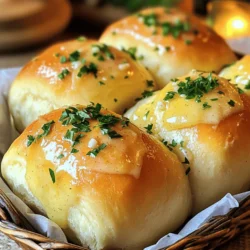 To make garlic butter bread rolls, you need simple ingredients. Here’s what you’ll need: - 3 cups all-purpose flour - 1 packet (2¼ teaspoons) instant yeast - 1 teaspoon sugar - 1 teaspoon salt - 1 cup warm water (about 110°F) - ¼ cup unsalted butter, melted - 4 cloves garlic, minced - 2 tablespoons fresh parsley, chopped - 1 tablespoon additional melted butter for brushing - Optional: pinch of chili flakes for added spice Each ingredient plays an important role. The flour gives structure. The yeast helps the rolls rise. Sugar feeds the yeast for a good rise. Salt enhances flavor and strengthens the dough. Warm water activates the yeast. Butter adds richness and flavor. Garlic brings in that delicious aroma. Parsley adds freshness, while chili flakes can spice things up. The options are endless! For the full recipe, follow the steps to create these delightful rolls. Enjoy the process and the tasty results! - Combine warm water, sugar, and yeast - Let rest until frothy Start by mixing warm water, sugar, and yeast in a large bowl. The water should feel warm to the touch, not hot. This step wakes up the yeast. Let the mixture sit for about 5 to 10 minutes. You want it to become frothy. This froth shows that the yeast is active and ready. - Add melted butter and salt - Gradually stir in flour Once your yeast is frothy, add melted butter and salt. Stir these in well. Next, gradually add the flour. I like to use a wooden spoon for this. Mix until a sticky dough forms. Don’t worry if it looks rough at first; it will come together. - Knead dough until smooth - Place in greased bowl and let rise Now, turn the dough onto a floured surface. Knead it for about 8 to 10 minutes. You want the dough to be smooth and elastic. Once ready, place the dough in a greased bowl. Cover it with a kitchen towel and let it rise in a warm spot. Give it about an hour to double in size. - Sauté garlic in butter - Mix in parsley and optional chili flakes While the dough rises, let’s make the garlic butter. Melt some butter in a small pan over low heat. Add minced garlic and sauté for about one minute. The smell is amazing! After that, stir in chopped parsley and optional chili flakes if you like some heat. - Punch down dough and divide - Shape into balls and brush with garlic butter Once your dough has risen, punch it down gently. This releases the air. Divide the dough into 12 equal pieces. Shape each piece into a ball. Place them in a greased baking dish. Brush the tops with that tasty garlic butter mix. - Let rolls rise again - Bake until golden brown Cover the dish with a towel again. Let the rolls rise for another 30 to 40 minutes. Preheat your oven to 375°F (190°C). Once the rolls have puffed up, bake for 20 to 25 minutes. You want them to turn golden brown. Enjoy your warm garlic butter bread rolls, and don’t forget to check the Full Recipe for more details! To make your rolls soft and fluffy, kneading is key. Knead the dough for about 8-10 minutes. This helps develop gluten, which gives the rolls their nice texture. You want the dough to feel smooth and elastic. If it feels sticky, sprinkle a bit more flour. For the best rise, find a warm spot in your kitchen. An oven set to warm (but turned off) works well. Cover the dough with a towel to keep it cozy. Let it rise until it doubles in size, about one hour. You can boost flavor by adding herbs and spices. Try mixing in rosemary or thyme for a savory twist. For a kick, a pinch of chili flakes adds nice heat. Cheese lovers can sprinkle shredded mozzarella or parmesan on top. This gives a golden crust and a cheesy interior. These rolls pair great with soups and salads. They add warmth and comfort to meals. Serve them with a bowl of tomato soup or a fresh green salad for a perfect match. For a beautiful display, place the rolls in a rustic bread basket. You can garnish with fresh parsley on top. This adds color and makes your dish pop! {{image_2}} You can elevate your garlic butter rolls with fresh herbs. Try mixing in rosemary, thyme, or oregano. These herbs add a fresh taste and make your rolls unique. You can also combine different herbs for a more complex flavor. A blend of parsley and basil works well too. Just chop them finely and add them to the dough or garlic butter. If you want a sweet version, you can mix in some cinnamon or sugar. Adding a teaspoon of cinnamon to the dough gives a warm, cozy flavor. You might also sprinkle sugar on top before baking for a sweet crust. Try topping the rolls with a glaze made from powdered sugar and milk after baking. This adds a fun twist to your rolls. For a gluten-free version, swap all-purpose flour with a gluten-free flour blend. Look for blends that contain xanthan gum, as this helps with texture. You may need to adjust the amount of warm water depending on the blend you choose. Start with three-quarters of a cup and add more as needed. Be sure to check your baking time since gluten-free rolls may bake faster. For the full recipe, check the main article section. After you make your garlic butter bread rolls, you want to keep them fresh. Store leftovers in an airtight container. This keeps moisture in and prevents them from going stale. If you have a large batch, use a larger container or divide them into smaller ones. - Use a container with a tight seal. - Keep them at room temperature for up to 2 days. - If you want to keep them longer, store them in the fridge. They can last up to a week in the fridge. Freezing garlic butter bread rolls is a smart way to save them for later. Allow the rolls to cool completely before freezing. This helps prevent ice crystals from forming. Wrap each roll tightly in plastic wrap and then in aluminum foil. This keeps out air and moisture. - To freeze rolls: - Cool completely. - Wrap each roll in plastic wrap. - Place wrapped rolls in a freezer-safe bag. When you want to enjoy your rolls, thaw them at room temperature for a few hours. You can also warm them in the oven. Preheat the oven to 350°F (175°C) and bake them for about 10 minutes. This will make them soft and warm again. For the full recipe, check the ingredients and steps above. Yes, you can use regular yeast. The main difference is in how you use it. Regular yeast needs more time to rise. You must first dissolve it in warm water with sugar. Instant yeast mixes right into the dry ingredients. It saves time. Look for a few key signs. The dough should double in size. It should feel soft and puffy. You can gently poke it with your finger. If the indentation stays, it’s ready. If it springs back, let it rise a bit longer. These rolls pair well with many dishes. Try serving them with soups, like tomato or chicken noodle. They also go great with salads. You can enjoy them with pasta or alongside grilled meats. They make a perfect side for any meal. These rolls stay fresh for about 2 days at room temperature. Store them in an airtight container. For longer storage, freeze them. They last up to 3 months in the freezer. To enjoy, just thaw and warm them in the oven. You’ve learned how to make delicious garlic butter rolls from scratch. We covered the ingredients and each step, from prepping the yeast to baking the rolls. I shared tips to ensure perfect texture and flavor. Lastly, we explored variations and storage methods to keep your rolls fresh. Now, you can impress your family and friends with this tasty treat. Enjoy baking and sharing your garlic butter rolls!