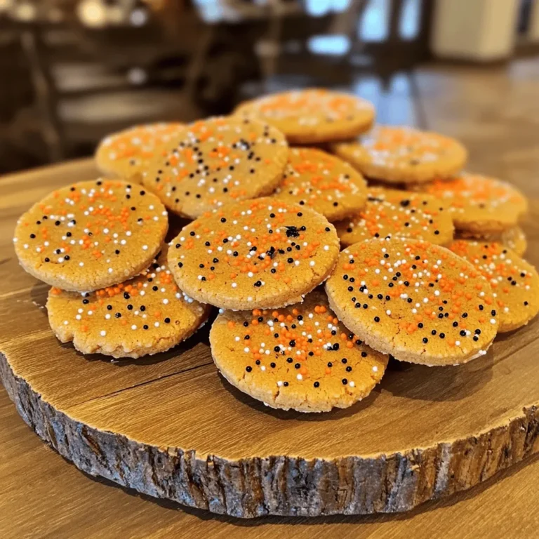 - 1 cup pure pumpkin puree - 1/2 cup softened butter - 1 cup brown sugar - 1/2 cup granulated sugar - 1 large egg - 1 teaspoon vanilla extract - 2 cups all-purpose flour The main ingredients are key to making spooky pumpkin spice cookies. Pumpkin puree gives the cookies a rich flavor and moist texture. The softened butter helps to create a creamy mix, which adds to the fluffiness. Mixing brown sugar with granulated sugar gives a nice balance of sweetness. The egg binds everything together, while vanilla extract adds a warm note. All-purpose flour provides the structure needed for the cookies. - 1 teaspoon baking soda - 1 teaspoon baking powder - 2 teaspoons pumpkin pie spice - 1/2 teaspoon salt Leavening agents are important for fluffy cookies. Baking soda and baking powder work together to create lift. Pumpkin pie spice gives the cookies that cozy, fall flavor we all love. Salt enhances the sweetness and balances the spices. - 1/2 cup white chocolate chips - Black and orange sprinkles for decoration White chocolate chips add a creamy sweetness to the cookies. They melt slightly during baking, making each bite delightful. Sprinkles make the cookies fun and festive for Halloween. You can use them to create spooky designs that will impress friends and family. For the full recipe, check out the section above. Enjoy making these delicious spooky pumpkin spice cookies! - Preheat your oven to 350°F (175°C). - Line a baking sheet with parchment paper. - Cream together softened butter, brown sugar, and granulated sugar until fluffy. - Mix in pumpkin puree, egg, and vanilla extract until smooth. - Whisk together flour, baking soda, baking powder, pumpkin pie spice, and salt in a separate bowl. - Gradually incorporate dry ingredients into wet mixture until just combined. - Use a cookie scoop or tablespoon to drop dough onto baking sheet, spacing 2 inches apart. - Bake for 10-12 minutes or until edges are golden. - Cool cookies for 5 minutes before transferring to a wire rack. Making these spooky pumpkin spice cookies is fun and easy. Each step builds on the last, creating a warm, cozy treat. Follow this full recipe for the best results. Enjoy the sweet aroma that fills your kitchen as they bake! - Ensure butter is at room temperature for better mixing. Cold butter makes it hard to blend. - Avoid overmixing the dough to keep cookies soft. Overmixing can lead to tough cookies. - Use a variety of spooky sprinkles or icing for creative decoration. It makes cookies fun and festive. - Consider using Halloween-themed cookie cutters for shapes. Ghosts, bats, and pumpkins add charm. - Substitute brown sugar for more depth in sweetness. It gives a rich, caramel flavor. - Add a pinch of nutmeg or cinnamon for extra spice. These spices boost the warm, cozy taste. For those looking for the full recipe, make sure to check it out. Enjoy baking these spooky delights! {{image_2}} - Use butterscotch chips instead of white chocolate for a different taste. Butterscotch adds a rich, sweet flavor. - Experiment with adding chopped nuts for crunch. Walnuts or pecans bring a nice texture and earthy taste. - Make it gluten-free by substituting all-purpose flour with a gluten-free blend. Look for blends that include xanthan gum for the best texture. - Use coconut oil instead of butter for a dairy-free version. Coconut oil gives the cookies a subtle, sweet flavor. - Incorporate Halloween-themed extracts like maple or caramel for a unique twist. These flavors enhance the fall vibe. - Mix in dried cranberries or raisins for extra texture and flavor. They add a fruity note that balances the spices well. Feel free to check out the Full Recipe for all the steps to make these spooky treats! To keep your spooky pumpkin spice cookies fresh, place them in an airtight container. They will stay good at room temperature for up to 1 week. I like to layer the cookies with parchment paper. This prevents them from sticking together. You can grab one easily whenever you want a sweet treat. If you want cookies later, freeze the dough. Form balls of dough and place them in a freezer bag. They can be frozen for up to 3 months. When you are ready to bake, just thaw the dough in the refrigerator. This way, you can enjoy fresh cookies anytime you like. You can also freeze baked cookies. Place them in an airtight container and store them for up to 3 months. When you want to eat one, thaw it at room temperature. You can also reheat them in the oven for a few minutes. This makes them taste freshly baked again. Yes, but ensure it is well-pureed and not too watery. Fresh pumpkin can add a lovely flavor. You will want to roast the pumpkin first. This keeps the taste fresh and rich. Slightly underbake them for a chewy texture, or add more pumpkin puree. A little extra puree adds moisture. This keeps your cookies from being too dry. Consider using icing or fondant for detailed decorations, in addition to sprinkles. You can use black and orange sprinkles for a spooky touch. Icing adds a fun pop of color and taste. Be sure to avoid any nuts and use ingredients free from cross-contamination. Always check labels to keep the cookies safe. This way, everyone can join in on the fun! This blog post covered all you need for perfect pumpkin cookies. We explored main ingredients, step-by-step baking instructions, and creative decorating tips. You now have ideas for variations and how to store your cookies. Baking can be fun and rewarding. Enjoy each bite of your delicious cookies and share them with others. Remember, the best treats come from your kitchen! Happy baking!