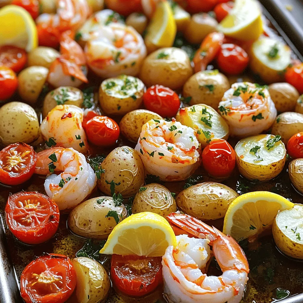 - 1 lb large shrimp, peeled and deveined - 1 lb scallops, patted dry When choosing seafood, fresh is best. Fresh seafood has a bright color and a clean smell. If fresh seafood is not available, frozen works too. Just make sure to thaw it properly. For shrimp, look for ones that are firm and shiny. They should smell like the sea, not fishy. Scallops should also be plump and white. Avoid any that have a dull color or strong odor. Before cooking, rinse the seafood under cold water. Pat it dry with a paper towel to help with browning. - 1 lb baby potatoes, halved - 1 cup cherry tomatoes, halved - 1 lemon, zested and juiced - 3 tablespoons olive oil - 3 cloves garlic, minced - 1 teaspoon paprika - 1 teaspoon dried oregano - 1/2 teaspoon red pepper flakes (optional) - Salt and pepper to taste - Fresh parsley, chopped (for garnish) For veggies, I like using baby potatoes and cherry tomatoes. They roast well and add great flavor. You can swap in asparagus or bell peppers for a twist. Use fresh herbs like parsley for garnish. You can also try dill or basil for a new taste. Adjust spices to fit your taste buds. If you like heat, add more red pepper flakes. - Large sheet pan - Mixing bowls - Measuring spoons - Paper towels A sturdy sheet pan is key for even cooking. I prefer a rimmed one to catch any juices. Gather your mixing bowls and measuring spoons for easy prep. After cooking, line the pan with foil for quick cleanup. Just toss the foil out, and your pan is ready for the next meal. To make your seafood feast shine, wash the seafood well. Rinse shrimp under cold water and pat dry. For scallops, dry them gently with a paper towel. This helps them brown nicely when cooked. Next, chop your vegetables. Halve the baby potatoes and cherry tomatoes evenly. This ensures they cook at the same rate. Slice them into equal pieces to keep cooking consistent. Measuring your ingredients is key. Use measuring spoons for olive oil and spices. This helps you get the right balance of flavors. Too much or too little can change the dish. Start with a clear plan. Preheat your oven to 425°F (220°C). This high heat gives everything a nice roast. Layer your ingredients wisely. Spread the seasoned potatoes on the sheet pan first. Bake them for 15 minutes before adding other items. This gives them a head start on cooking. After 15 minutes, add the cherry tomatoes. They need less time to cook, so mix them in now. Bake for another 10 minutes. Then, it’s time for the star of the show—shrimp and scallops. Add the seafood evenly over the pan. Bake everything together for 6-8 minutes. Look for the seafood to turn opaque. This means it’s cooked through and safe to eat. Let your dish rest for a minute when it comes out of the oven. This helps the juices settle. While it rests, gather your garnishes. Fresh parsley adds color and flavor. A squeeze of lemon juice brightens the dish. To enhance flavors, consider adding a sprinkle of extra spices. A pinch of salt or a dash of lemon zest can make a big difference. Enjoy the vibrant colors and smells as you serve. How to tell when seafood is done? Seafood is done when it turns opaque. Shrimp should be pink, and scallops should be white. You can also check the texture; it should be firm to the touch. Techniques for preventing overcooking: To avoid overcooking, watch the clock closely. Seafood cooks fast, so check it a few minutes early. You can also remove it from the heat while it’s slightly undercooked. It will keep cooking from the heat left in it. Importance of using a thermometer: A thermometer is a great tool. For shrimp and scallops, aim for 120°F. This ensures they are cooked perfectly without drying out. Serving straight from the pan vs. transferring to plates: Serving from the pan brings a fun, casual vibe. It allows everyone to dig in right away. If you want a more formal look, transfer the seafood to a large platter. Creative garnishing techniques: Garnish with fresh parsley and lemon wedges. This adds color and freshness. You can also sprinkle some paprika on top for a pop of flavor. Creating a seafood feast ambiance: Set your table with blue and white dishes. Use shells or sea glass as decor. Play soft music to enhance the seaside feel. How to minimize sticking: To reduce sticking, use parchment paper on your sheet pan. It creates a non-stick surface and makes cleanup easier. One-pan cooking tips: Layer your ingredients wisely. Start with potatoes, then add tomatoes, and finish with seafood. This ensures even cooking and less mess. Efficient dishware use for easy cleanup: Use one bowl for mixing seafood and another for veggies. This cuts down on the number of dishes. Wipe down the pan right after cooking to keep it clean. {{image_2}} You can switch out shrimp and scallops for other seafood. Consider using fish like salmon or cod. They cook well and add great flavor. Incorporating seasonal vegetables is a fun way to change this dish. Try using asparagus in spring or Brussels sprouts in fall. Each season brings tasty options. For holiday themes, you can add festive touches. Use red bell peppers for Christmas or zucchini for summer gatherings. These swaps make your feast extra special. Switching up marinades and spices can create new taste experiences. Try a lemon-garlic mix for a fresh kick. A soy sauce and ginger blend adds an Asian twist. Experiment with different oils, too. Avocado oil gives a light flavor. Coconut oil adds a tropical vibe. Each oil changes the dish’s taste in fun ways. You can also explore global flavor inspirations. Mediterranean herbs like thyme or rosemary can elevate the dish. Or, try spices like cumin for a Middle Eastern flair. Making gluten-free adjustments is easy. Simply ensure all sauces and spices are gluten-free. Use tamari instead of soy sauce for a safe option. For low-carb variations, skip the potatoes. Replace them with cauliflower or zucchini. These veggies keep the meal light and still filling. If you want vegetarian alternatives, consider adding chickpeas or tofu. These options pair well with seafood. They make the meal hearty and satisfying without losing flavor. To store your leftover seafood, follow these steps for the best results: - Refrigeration: Place leftovers in an airtight container. This helps keep them fresh. Use them within two days for best flavor. - Freezing: For longer storage, wrap seafood tightly in plastic wrap, then in aluminum foil. This prevents freezer burn. You can freeze it for up to three months. - Reheating: To reheat, use a low oven setting. This keeps the seafood tender. Avoid microwaving, as it can make seafood tough. Knowing how long your seafood lasts is key: - Fridge Timeline: Fresh, cooked seafood stays good in the fridge for 2 to 3 days. - Signs of Spoilage: Look for a change in color or an off smell. If it smells fishy, it’s time to toss it. - Safe Defrosting: Always defrost seafood in the fridge overnight. This keeps it safe and fresh. Planning ahead can make cooking easier: - Prepping Ingredients: Chop veggies and measure spices a day before. This saves time when cooking. - Batch Cooking: Make a larger batch of seafood and veggies. You can enjoy them throughout the week. - Portioning Suggestions: Use small containers to store single servings. This helps with meal planning and portion control. For a sheet pan feast, I love using shrimp and scallops. They cook fast and taste great. Other good choices include fish like salmon or cod. These seafood types have nice textures and flavors. When picking seafood, look for fresh options. Check for clear eyes and a clean smell. If buying from a store, ask about its source. Sustainable seafood is best for our oceans. Look for labels like "wild-caught" or "responsibly farmed." Yes, you can use frozen seafood. Just be sure to thaw it before cooking. The best way to thaw seafood is in the fridge overnight. If you're in a hurry, you can run it under cold water for about 30 minutes. Using frozen seafood may change cooking times. Frozen shrimp and scallops may take a minute longer to cook. Keep an eye on them to make sure they don’t overcook. You can tell seafood is done when it turns opaque. Shrimp will look pink, and scallops will be white. You can also use a fork to check. If it flakes easily, it is ready. For best results, I recommend using a food thermometer. For shrimp, aim for 120°F, and for scallops, 130°F. This way, you ensure perfect doneness every time. This guide helps you create a delicious seafood sheet pan meal. You learned how to choose fresh seafood, select the right veggies, and use helpful kitchen tools. I shared easy steps for prepping, cooking, and presenting your dish. Plus, I offered tips for perfect cooking and simple cleanup. No matter your cooking level, these strategies help you make a tasty meal. Enjoy experimenting with flavors and adjusting to your taste. Happy cooking!