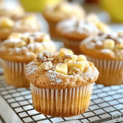 - 1 cup all-purpose flour - 1 cup whole wheat flour - 1 teaspoon baking powder - 1 teaspoon baking soda - 1 teaspoon ground cinnamon - 1/2 teaspoon salt - 1 cup Greek yogurt (plain) - 1/2 cup brown sugar - 1/4 cup honey - 2 large eggs - 1 teaspoon vanilla extract - 1 1/2 cups peeled and diced apples (about 2 medium apples) - 1/2 cup chopped walnuts (optional) When I whip up these muffins, I use a mix of flours. All-purpose flour gives a light base. Whole wheat flour adds a nutty taste and fiber. Together, they make the muffins hearty and filling. Baking powder and baking soda work as leavening agents. They help the muffins rise and stay fluffy. Ground cinnamon gives that warm spice taste. Salt enhances all the flavors, making the muffins more delicious. For the wet ingredients, I choose plain Greek yogurt. It keeps the muffins moist and adds protein. Brown sugar and honey provide sweetness and a hint of caramel flavor. Eggs bind everything together and add richness. A touch of vanilla extract gives a lovely aroma and depth. The add-ins are where you can get creative. I love using diced apples for natural sweetness and texture. They keep the muffins juicy. If you want a crunch, add chopped walnuts. They give a nice contrast to the soft muffin. These ingredients blend perfectly to create a scrumptious treat that warms the heart and satisfies the taste buds. 1. First, preheat your oven to 350°F (175°C). This helps your muffins bake evenly. 2. Next, prepare your muffin tin. Line it with paper liners or lightly grease it with cooking spray. This keeps the muffins from sticking. 3. Now, take a medium bowl and whisk together the following dry ingredients: - 1 cup all-purpose flour - 1 cup whole wheat flour - 1 teaspoon baking powder - 1 teaspoon baking soda - 1 teaspoon ground cinnamon - 1/2 teaspoon salt Set this mixture aside for later. 1. In a large bowl, combine your wet ingredients. Mix together: - 1 cup Greek yogurt (plain) - 1/2 cup brown sugar - 1/4 cup honey - 2 large eggs - 1 teaspoon vanilla extract Whisk until the mixture is smooth and well combined. 2. Gradually add the dry flour mixture to your wet ingredients. Mix gently until just combined. Remember, it’s okay to have a few lumps. Overmixing can make your muffins tough. 1. Next, fold in the diced apples and walnuts (if using). Mix until they are evenly spread in the batter. 2. Scoop the muffin batter into your prepared muffin tin. Fill each cup about two-thirds full. This gives them room to rise. 3. Bake your muffins in the preheated oven for 18-20 minutes. To check for doneness, insert a toothpick into the center of a muffin. If it comes out clean, they are ready. 4. Once baked, remove the muffins from the oven. Let them cool in the tin for about five minutes. Then, transfer them to a wire rack to cool completely. To get the best texture, do not overmix the batter. Overmixing makes muffins tough. When you mix the dry and wet ingredients, stop when you see a few lumps. This keeps your muffins soft and fluffy. To know when your muffins are done, use a toothpick. Insert it into the center of a muffin. If it comes out clean, your muffins are ready. If it has batter on it, bake a few more minutes. You can play with sweeteners in this recipe. Instead of brown sugar, try maple syrup or coconut sugar. Just remember to adjust the wet ingredients if you use liquid sweeteners. For a gluten-free option, swap all-purpose flour with a gluten-free blend. Make sure the blend has xanthan gum for the best texture. Serve your muffins warm for the best taste. You can sprinkle some powdered sugar on top for a sweet touch. Another idea is to drizzle a simple icing made from powdered sugar and lemon juice. If you want to add some flair, try garnishing with apple slices or chopped walnuts on top. This adds a nice look and extra flavor. {{image_2}} You can spice up your muffins by adding nutmeg or cloves. These spices add warmth and depth. Try a pinch of nutmeg for a sweet twist. Dried fruits and berries are great, too. Add raisins or cranberries for extra flavor and texture. If you want a lighter muffin, reduce the sugar. You can cut the brown sugar in half. Use low-fat Greek yogurt instead of regular yogurt. This change keeps the muffins moist while cutting calories. Each season brings unique flavors. In the fall, try Pumpkin Apple Cinnamon Muffins. The pumpkin adds a rich taste. For winter, make Cranberry Apple Muffins. They bring a tartness that brightens cold days. Switching up flavors keeps things fun and fresh! To store your Apple Cinnamon Greek Yogurt Muffins at room temperature, place them in an airtight container. This keeps them fresh and moist. You can also wrap each muffin in plastic wrap. Store them in a cool, dry place. They should stay soft for about 2 to 3 days. For long-term storage, freezing the muffins is a great option. First, let them cool completely. Then, wrap each muffin in plastic wrap, and place them in a freezer-safe bag. They can last up to 3 months in the freezer. To reheat, simply take a muffin out and thaw it at room temperature. You can also warm it in the microwave for about 15-20 seconds. These muffins will last up to 3 days at room temperature. In the fridge, they can stay fresh for about a week. If frozen, they can last for 3 months. Always check for any signs of spoilage before eating. When stored correctly, you can enjoy this tasty treat for quite a while! Yes, you can use flavored Greek yogurt. However, it will change the taste of the muffins. For example, vanilla yogurt adds a sweet note. A fruit-flavored yogurt can also enhance the muffin’s sweetness. Keep in mind that flavored yogurt may add more sugar. You might want to cut back on other sweeteners in the recipe. To check if the muffins are done, insert a toothpick into the center. If it comes out clean, the muffins are ready. If you see wet batter, let them bake a few more minutes. The tops should look golden brown too. You can also gently press the top. If it springs back, they are done! You can replace eggs for various reasons. Common substitutes include unsweetened applesauce or mashed bananas. Use 1/4 cup of either for each egg. This swap will keep the muffins moist and tasty. However, it may change the texture slightly. The muffins might be denser but still delicious. This blog post covered how to make delicious muffins from scratch. We looked at ingredients, including both dry and wet, along with tasty add-ins. I shared step-by-step instructions to guide you through the mixing and baking process. Remember to not overmix for a perfect texture. You can customize muffins with different flavors and adjust them for your needs. Enjoy your fresh muffins warm, and store extras correctly for later. Baking is fun, and these tips can help you become a muffin pro in no time!
