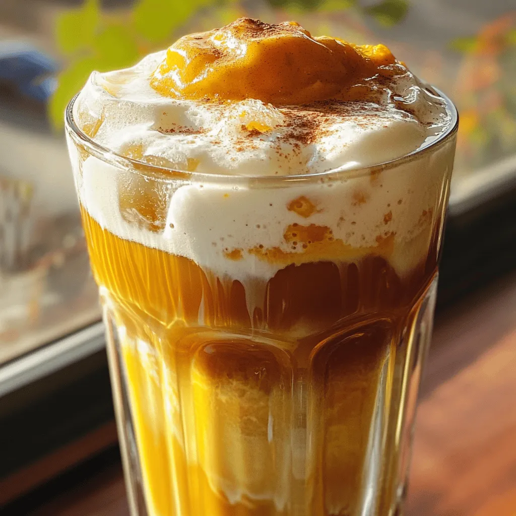To make the Pumpkin Cream Cold Foam Iced Coffee, gather these ingredients: - 1 cup of brewed coffee, chilled - 1/2 cup milk of choice (dairy, almond, oat, etc.) - 2 tablespoons pumpkin puree - 1 tablespoon vanilla syrup - 1/2 teaspoon pumpkin pie spice (plus extra for garnish) - 2 tablespoons heavy cream (or coconut cream for a dairy-free option) - Ice cubes You can choose any milk you like. Here are some great options: - Whole milk for a rich taste - Almond milk for a nutty flavor - Oat milk for creaminess without dairy - Coconut milk for a tropical twist Each option adds its unique taste to your drink. Using good pumpkin puree makes a big difference. Here are some brands I trust: - Libby’s 100% Pure Pumpkin - Farmer’s Market Organic Pumpkin - Whole Foods 365 Organic Pumpkin These brands provide high-quality puree, ensuring great flavor in your iced coffee. First, brew one cup of coffee. Use your favorite method, like a drip coffee maker or French press. Let it cool in the fridge until it’s chilled. This step is key for a refreshing drink. Now, grab your blender. Add 2 tablespoons of pumpkin puree, 1 tablespoon of vanilla syrup, and 1/2 teaspoon of pumpkin pie spice. Pour in 2 tablespoons of heavy cream. Blend the mixture until it’s smooth and frothy. The cream adds a rich texture, making it delightful. Take a glass and fill it halfway with ice cubes. Pour your chilled coffee over the ice. Next, slowly pour the pumpkin cream mixture on top. Use a spoon to gently swirl it if you want a pretty marbled effect. Finally, sprinkle more pumpkin pie spice on top for a lovely touch. Enjoy the flavors of fall in every sip! To get a great foam, blend the pumpkin cream well. Use a high-speed blender. Blend until smooth and frothy. This helps the cream hold its shape. Adding heavy cream or coconut cream makes it creamier. Don’t skip the pumpkin pie spice; it adds flavor and warmth. For this iced coffee, use a bold brew. Dark roasts bring out the pumpkin's rich taste. Try a medium roast if you like a lighter flavor. Cold brew coffee also works well. It has a smooth taste that pairs nicely with the foam. You can adjust the sweetness to your liking. Add more vanilla syrup for extra sweetness. For spice, add a pinch more pumpkin pie spice. If you want it less sweet, cut back on the syrup. Remember, tasting as you go helps find the perfect balance! {{image_2}} If you want a dairy-free version, swap the milk and cream. Use almond milk, oat milk, or coconut milk. These options give a nice flavor without dairy. Coconut cream is a great choice for the foam. It whips up well and adds a rich taste. You can mix things up with seasonal flavors. Try adding a splash of maple syrup for extra sweetness. You might also enjoy a hint of caramel or even a dash of cinnamon. Each adds a new twist to your pumpkin cream cold foam iced coffee. You can use different bases for your iced coffee. Try cold brew for a smoother taste. Espresso works well too, giving a stronger kick. If you prefer tea, brew some chai and add the pumpkin cream. It’s a fun way to change your drink! To store leftover pumpkin cream, place it in an airtight container. Keep it in the fridge. It will stay fresh for up to three days. Before using, stir it well. If it has separated, blending it again will help. For brewed coffee, let it cool to room temperature. Then, pour it into a clean jar or bottle. Seal it tightly and place it in the fridge. Your coffee will stay fresh for up to a week. For best taste, use it within three days. To reheat stored coffee, pour it into a pot. Warm it on low heat until hot. Avoid boiling, as it can change the flavor. If you have leftover pumpkin cream, you can use it cold on hot coffee for a tasty contrast. Enjoy your iced coffee creations even after the first serving! Pumpkin cream cold foam is a tasty topping for iced coffee. It blends pumpkin puree, cream, and spices. This foam adds a rich, creamy texture and autumn flavor. You pour it on top of chilled coffee for a special treat. The foam is light and fluffy, making your drink feel fancy. Yes, you can use fresh pumpkin! Just cook it until soft and blend it into a smooth texture. Make sure to remove any lumps. Fresh pumpkin can add a bright, natural flavor. However, pumpkin puree is easier and more consistent for this recipe. To make your pumpkin cream cold foam less sweet, reduce or skip the vanilla syrup. You can also use unsweetened pumpkin puree. Adjust the amount of pumpkin pie spice to your taste. A little more spice can add flavor without sugar. This blog post covered how to create a tasty pumpkin cream cold foam coffee. We explored the best ingredients, milk options, and top brands for pumpkin puree. I walked you through each step, from brewing coffee to making the perfect foam. You also learned tips for customizing your drink and storing any leftovers. Remember, you can easily adapt this recipe to fit your taste. Now, enjoy your delicious coffee at home whenever you want!