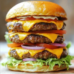 For these Juicy Crack Burgers, you need: - 1 lb ground beef (80/20 blend for best juiciness) - 1 teaspoon garlic powder - 1 teaspoon onion powder - 1 teaspoon smoked paprika - Salt and pepper to taste - 4 slices of cheddar cheese - 4 burger buns - 1 cup lettuce, shredded - 1 tomato, sliced - 1/2 red onion, thinly sliced - Pickles (optional) - 2 tablespoons mayonnaise - 1 tablespoon mustard (yellow or Dijon) I suggest using an 80/20 beef blend. This mix means 80% meat and 20% fat. The fat keeps the burgers juicy and flavorful. Leaner beef can dry out. You can get creative with toppings. Add crispy bacon or avocado slices for extra flavor. Sautéed mushrooms or jalapeños can add a nice kick. Don't forget your favorite sauces! Try BBQ sauce or hot sauce for a twist. To start, grab a large bowl. You need to mix the ground beef with some simple spices. Add 1 teaspoon of garlic powder, 1 teaspoon of onion powder, and 1 teaspoon of smoked paprika. Then, sprinkle in salt and pepper to taste. Mix all these ingredients gently. Be careful not to overwork the meat. This keeps the burgers juicy and tender. Next, divide the meat mixture into four equal parts. Each part will become a patty. Shape each piece into a round patty. Make a small indentation in the center of each patty. This step stops the burgers from puffing up as they cook. Now, it’s time to cook! Heat your grill or skillet to medium-high. When it’s hot, place the burger patties on it. Cook them for 4-5 minutes on one side. Don’t move them around; let them sear. After that, flip the burgers and cook for another 3-4 minutes. During the last minute, add a slice of cheddar cheese on each patty. Let it melt. While the burgers cook, toast your burger buns. Grill or skillet-toast them until they turn golden brown. Once the burgers are done, take them off the heat. Let them rest for a couple of minutes. Now, you can put your burger together. Spread mayonnaise and mustard on the bottom half of each bun. Add a lettuce leaf, then the cheesy burger patty. Top it with a slice of tomato, some red onion rings, and pickles if you like. Finally, place the top half of the bun on your creation. Enjoy your Juicy Crack Burger! To make juicy burgers, use an 80/20 beef blend. The fat gives flavor and moisture. Mix the beef gently with garlic powder, onion powder, smoked paprika, salt, and pepper. Overmixing makes burgers tough. Shape the patties with a slight dip in the center. This helps them cook evenly and stay juicy. You can grill, pan-fry, or use an air fryer. Grilling gives a nice smoky taste. Pan-frying offers a crispy crust. If using an air fryer, cook at 375°F for about 10-12 minutes. No matter the method, let burgers rest before serving. This helps the juices settle back into the meat. Fries are a classic choice. Sweet potato fries add a fun twist. A simple salad with mixed greens and a light dressing pairs well, too. Coleslaw adds a crunchy texture that complements the burger. You can also try onion rings for a crispy side. Each option brings out the burger's flavor. {{image_2}} You can switch up the cheese for more flavor. Try Swiss, gouda, or pepper jack. Each cheese adds a unique taste and texture. Swiss melts well and has a mild flavor. Gouda adds a creamy richness. Pepper jack brings a spicy kick. Choose your favorite or mix them for fun! Mix-ins can add extra flavor to your burgers. Consider adding chopped onions or jalapeños. These give the meat a great taste and texture. For a smoky flavor, try adding some cooked bacon bits. You can also mix in herbs like parsley or thyme. Just be sure not to overwork the meat! You can enjoy Juicy Crack Burgers without meat! Use plant-based ground meat for a meat-like texture. Options like lentils or black beans work well too. For a firmer patty, try chickpeas or quinoa. Add the same spices for flavor. Top it with your favorite cheese or vegan cheese for a great bite. You can store leftover burgers in the fridge. Place them in an airtight container. They stay fresh for up to three days. Make sure they cool down first. This keeps them from steaming and getting soggy. To reheat leftover burgers, use a skillet. Heat it on medium-low. Add the burger and cover with a lid. This keeps the burger moist. Heat for about 5 minutes or until warm. You can also use a microwave. Place the burger on a plate and cover it with a damp paper towel. Heat for 30 seconds at a time until warm. You can freeze burger patties for later. Shape them as usual and place them on a baking sheet. Freeze the patties for about an hour. Once firm, wrap each patty in plastic wrap. Place them in a freezer bag. They last for up to three months. When ready to cook, thaw them in the fridge overnight. This helps keep them juicy when cooked. You can use ground turkey or chicken. These meats provide a lighter option. You can also use ground pork for extra flavor. For a plant-based choice, try lentils or black beans. Just make sure to adjust your spices. To check if the burgers are done, use a meat thermometer. The inside should reach 160°F. If you don’t have a thermometer, cut one open. The meat should be no longer pink inside. Yes, you can prep the burger patties in advance. Shape them and store them in the fridge. You can also freeze them for later use. Just thaw before cooking for best results. Soft burger buns work best for Juicy Crack Burgers. Look for brioche or potato rolls for added flavor. You can also use whole wheat buns for a healthier touch. You can use lean ground beef like 90/10. Load up on veggies like lettuce and tomatoes. Swap mayo for Greek yogurt for a creamier, lighter spread. Add avocado for healthy fats and flavor. We explored how to make the perfect Juicy Crack Burgers. We started with key ingredients, recommended blends, and optional toppings. Then, we went step-by-step from mixing to cooking and assembling. Tips helped us keep burgers juicy and suggested great sides too. Variations included different cheeses and meat alternatives. Lastly, storage info covered leftovers and reheating. Enjoy your burgers and have fun experimenting with flavors. Happy cooking!