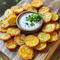 To make crispy fried pickles, you need these key ingredients: - 1 jar dill pickles (slices or whole) - 1 cup all-purpose flour - 1 teaspoon garlic powder - 1 teaspoon onion powder - 1 teaspoon smoked paprika - ½ teaspoon cayenne pepper (adjust for spice) - 1 cup buttermilk (or milk with lemon) - 1 cup cornmeal - Salt and pepper to taste - Vegetable oil for frying These ingredients work together to create the perfect crunch and flavor. To kick up the taste, you can try these optional ingredients: - 1 teaspoon cayenne for extra heat - 1 tablespoon of your favorite hot sauce in the buttermilk - Fresh herbs like dill or parsley mixed in the flour These extras add depth and make your pickles stand out. Pair your crispy fried pickles with these tasty dipping sauces: - Ranch dressing - Spicy remoulade - Garlic aioli - Honey mustard Each sauce brings a unique zing, enhancing your snacking experience. Enjoy! To start, you need to prepare your pickles. Drain them well and dry each slice with paper towels. This step is key because it helps the batter stick to the pickles. If they are wet, the batter may fall off during frying. Next, gather your bowls. You will need three. In the first bowl, mix the flour, garlic powder, onion powder, smoked paprika, cayenne pepper, salt, and pepper. This blend adds great flavor to your pickles. Pour buttermilk into the second bowl. If you don’t have buttermilk, mix regular milk with a squeeze of lemon. This will work just fine. In the third bowl, place your cornmeal. This will give your fried pickles that nice, crunchy outer layer. Now, let’s fry! Start by heating vegetable oil in a large skillet over medium-high heat. You want the oil to reach about 350°F (175°C) for the best frying results. Dip each pickle slice into the flour mixture first. Make sure it’s fully coated, then shake off any extra flour. Next, dip it into the buttermilk, letting the excess drip off. Finally, roll the pickle slice in the cornmeal. Press lightly to make sure it sticks well. When the oil is hot, carefully add your coated pickles in batches. Be careful not to overcrowd the pan. Fry each side for about 2-3 minutes until they turn golden brown and crispy. Once they are cooked, transfer the fried pickles to a plate lined with paper towels. This will help drain any extra oil. To serve, arrange your crispy fried pickles on a rustic wooden board. This adds a nice touch to your presentation. Place a small bowl of your favorite dipping sauce in the center. I recommend ranch or a spicy remoulade. For a pop of color, garnish with fresh parsley. This small detail makes your dish look even more appetizing. Enjoy your crispy fried pickles while they are hot! To get that perfect crunch on your fried pickles, start by drying your pickles well. Use paper towels to absorb any moisture. A dry pickle helps the batter stick better. When mixing your flour and cornmeal, make sure you mix them well. This blend gives you a nice, even coating. Fry the pickles in hot oil. Aim for about 350°F (175°C). If the oil is not hot enough, your pickles can become soggy. Fry in small batches to keep the oil hot. This keeps your pickles crispy and golden. One common mistake is not drying the pickles. Wet pickles lead to a soggy batter. Another mistake is overcrowding the pan. Frying too many pickles at once cools the oil too much. This will result in a less crispy snack. Don’t skip the buttermilk dip. This step adds flavor and helps the cornmeal stick. Lastly, avoid flipping too soon. Give them time to cook and turn golden. To make your fried pickles pop, try adding spices to the flour mix. A dash of cayenne pepper adds heat, while smoked paprika gives a nice, smoky flavor. You can also mix in some dried herbs like dill or oregano for extra zest. For a twist, try adding grated parmesan to the cornmeal. This gives a cheesy flavor that pairs well with pickles. Experiment with different dipping sauces too. A spicy remoulade or tangy ranch can elevate your snack further. {{image_2}} If you love spice, try adding more cayenne pepper to the batter. You can also mix in some hot sauce with the buttermilk. This adds heat and flavor. For a fun twist, use jalapeño slices instead of regular pickles. They bring a fresh, fiery taste that many enjoy. Ranch dressing is a classic, but don't stop there. You can try spicy remoulade, which has a nice kick. A garlic aioli is also tasty and creamy. For something sweet, use honey mustard. Each sauce can change the way you experience the fried pickles. Experiment with pickles to find your favorite. Sweet pickles add a nice contrast to the crunch. Gherkins are smaller and give a different bite. You could even use pickle spears for a fun, different shape. Each type changes the overall taste, so feel free to get creative! To keep your leftover fried pickles fresh, store them in an airtight container. Line the bottom with paper towels to absorb moisture. This helps maintain their crispy texture. Place a layer of pickles in the container, and add more paper towels between layers. Seal the container well. Store it in the fridge for up to 3 days. When you want to eat your leftover fried pickles, reheating them can be tricky. To bring back their crunch, use the oven. Preheat your oven to 400°F (200°C). Place the pickles on a baking sheet in a single layer. Bake for about 10 minutes, flipping halfway through. This method keeps them crispy and delicious. You can also freeze fried pickles for later. First, let them cool completely on a wire rack. This prevents them from getting soggy. Once cooled, place them on a baking sheet in a single layer. Freeze for 1-2 hours until solid. Then, transfer the pickles to a freezer bag. Seal it tight and label it. They can last up to 3 months in the freezer. When you're ready to eat, bake them straight from the freezer! Fry the pickles for about 2-3 minutes on each side. You want them golden brown and crispy. This time helps cook them well and gives that nice crunch. Make sure the oil is hot enough, around 350°F (175°C), for the best results. Yes, you can bake them! To bake, preheat your oven to 425°F (220°C). Place the breaded pickles on a baking sheet lined with parchment paper. Spray them lightly with cooking oil. Bake for 15-20 minutes. Flip them halfway through for even cooking. They won’t be as crispy but still tasty! Crispy fried pickles can be gluten-free if you use gluten-free flour and cornmeal. Check the labels to ensure they don’t contain gluten. You can also use chickpea flour or almond flour as alternatives. Always double-check your ingredients to keep it safe for gluten-free diets. Crispy fried pickles are a tasty snack anyone can make. We covered the key ingredients, including optional flavors and dips. The step-by-step guide ensured you can prepare them easily. I shared tips to get that perfect crunch while avoiding common mistakes. Plus, variations let you try something new with spicy twists or different pickles. Remember to store leftovers properly to keep that crunch. Enjoy your cooking adventure and impress your friends with this fun treat!