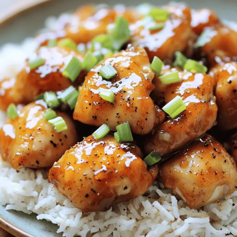 - 1 lb boneless, skinless chicken thighs, cut into bite-sized pieces - 1 tablespoon vegetable oil - 1/4 cup soy sauce - 1/4 cup brown sugar - 2 tablespoons apple cider vinegar - 1 tablespoon ketchup - 1 tablespoon garlic, minced - 1 tablespoon ginger, grated - 1/4 teaspoon black pepper These main ingredients create a rich and tasty sauce. The chicken thighs give a nice, tender bite. Soy sauce adds salt and umami. Brown sugar brings sweetness that balances the flavors. Apple cider vinegar adds a bit of tang. Garlic and ginger provide warmth and depth. - 1/4 teaspoon red pepper flakes - 2 green onions, chopped (for garnish) Red pepper flakes are great for a kick. You can add them if you like heat. Green onions make a lovely garnish. They add color and a fresh taste to the dish. - Cooked jasmine rice - Steamed broccoli Serve this dish over jasmine rice. It soaks up the sauce well. Steamed broccoli adds a nice crunch and color. Together, they make a complete meal that is both satisfying and delicious. First, gather your ingredients. You will need soy sauce, brown sugar, apple cider vinegar, ketchup, garlic, ginger, black pepper, and red pepper flakes. In a medium bowl, whisk these together. Mix until everything blends well. This marinade will add rich flavor to your chicken. Now, heat the vegetable oil in a large skillet over medium-high heat. Add the bite-sized chicken pieces to the hot skillet. Cook them for about 5 to 7 minutes. You want them to turn golden brown and be fully cooked. This step gives your dish a nice texture. Once the chicken is cooked, pour the marinade over it. Stir to coat the chicken evenly. Reduce the heat to medium-low. Allow the sauce to simmer for about 5 to 10 minutes. Stir occasionally, letting the sauce thicken slightly. Taste the sauce and adjust if needed. You can add more soy sauce or sugar for extra flavor. When ready, remove from heat and garnish with green onions. Serve this delicious dish over jasmine rice or with steamed broccoli. To get that real Bourbon chicken taste, adjust the sauce. Start with the basic mix of soy sauce, brown sugar, and apple cider vinegar. Taste it after mixing. If you like it sweeter, add more brown sugar. For a saltier kick, add more soy sauce. You can even add more garlic or ginger for extra flavor. This way, you make it just how you like it. High heat is key for browning the chicken. When you cook the chicken in a hot skillet, it gets a nice color. This step adds depth to the flavor. Make sure not to crowd the pan. If the pieces are too close, they will steam instead of brown. Cook in batches if needed. This makes sure every piece gets that lovely golden brown crust. Garnish makes your dish look great and adds flavor. I love using chopped green onions. They give a fresh taste and a pop of color. Just sprinkle them on right before serving. You can also add sesame seeds for a nice crunch. For extra flair, serve your Bourbon chicken over fluffy jasmine rice or with bright green broccoli. This makes your meal not only tasty but also beautiful! {{image_2}} You can swap chicken for other proteins. Pork works great in this dish. Use boneless pork chops or tenderloin. Cut them into bite-sized pieces like the chicken. Tofu is another tasty choice. Use firm tofu for the best texture. Press it to remove extra water, then cut it. This way, it absorbs the sauce well. Change the flavor by adding citrus or different spices. A splash of orange juice adds a bright taste. You can also try lime juice for a fresh twist. For spices, consider adding a pinch of cumin or paprika. These spices can give your dish a new depth. Experiment until you find your perfect mix! You can serve Bourbon Chicken in many fun ways. Stir-fry is a quick option. Just toss the chicken with your favorite veggies. This makes a colorful and healthy meal. Another idea is to use wraps. Fill a tortilla with chicken, lettuce, and your choice of sauce. It’s perfect for a quick lunch or dinner. Enjoy the many ways to savor this dish! To store your Bourbon Chicken, let it cool first. Then, place the leftovers in an airtight container. This keeps out air and moisture. Store it in the fridge for up to four days. Always ensure it is sealed tight. If you want to freeze Bourbon Chicken, follow these steps: 1. Allow the dish to cool completely. 2. Transfer it to a freezer-safe container. 3. Label it with the date for easy tracking. You can freeze it for up to three months. When you're ready to eat, thaw it overnight in the fridge. Reheat it on the stove over low heat until hot. Stir occasionally to keep it moist. Bourbon Chicken lasts about four days in the fridge. If it smells off or looks strange, throw it away. To keep it fresh, store it quickly after cooking. This helps prevent bacteria growth. Enjoy your leftovers while they are still tasty and safe! Bourbon chicken is a popular dish found in Chinese-American cuisine. It has a sweet and savory flavor, thanks to its rich sauce. The dish gets its name from Bourbon Street in New Orleans. Traditionally, you use chicken thighs for this recipe. The sauce includes soy sauce, brown sugar, and apple cider vinegar. These ingredients create a tasty glaze that coats the chicken perfectly. Yes, you can make Bourbon chicken ahead of time! This dish works well for meal prep. You can cook the chicken and sauce, then store them in the fridge. Keep it in a sealed container for up to three days. When you are ready to eat, just reheat it on the stove or in the microwave. This also helps the flavors to meld, making it even tastier! Bourbon chicken is not typically spicy. The main flavors are sweet and savory. However, you can adjust the heat to your liking. If you want some heat, add red pepper flakes to the sauce. Start with a small amount and taste as you go. This way, you can find the perfect balance for your taste buds. This post detailed how to make Bourbon Chicken with key ingredients and helpful tips. You learned about the main ingredients, like chicken thighs, soy sauce, and brown sugar. I shared steps to prepare the marinade, cook the chicken, and combine flavors. Plus, I offered storage tips and variations to suit different tastes. Remember, you can customize this dish to make it your own. Enjoy cooking and sharing this meal with friends and family!