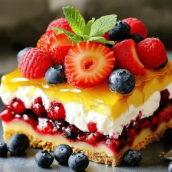 - 12 ounces of mascarpone cheese - 1 cup heavy whipping cream - 1/2 cup powdered sugar - 1 teaspoon vanilla extract - 1 cup graham cracker crumbs - 1/4 cup unsalted butter, melted - 2 cups mixed berries (strawberries, blueberries, raspberries) - 1/4 cup honey - Fresh mint leaves for garnish (optional) To create the Summer Berry Dessert Lasagna, gather your ingredients first. This dish is simple and uses fresh flavors. The mascarpone cheese gives a rich, creamy texture. The heavy cream makes the dessert light and fluffy. You will need powdered sugar to sweeten the cream layer. Vanilla extract adds depth to the flavor. For the base, use graham cracker crumbs mixed with melted butter. This mix holds the layers together well. The berry mix consists of strawberries, blueberries, and raspberries. You can adjust the berries based on your taste. Honey adds a natural sweetness to the berries. Lastly, fresh mint leaves can brighten the dish and make it pretty. Each ingredient plays a key role in the taste and look of the dessert. Remember to measure carefully for the best results. - In a medium bowl, combine 2 cups of mixed berries with 1/4 cup of honey. - Toss gently to coat the berries. - Set the bowl aside for 10 minutes. This lets the flavors blend well. - In a separate bowl, whip 1 cup of heavy cream until you see stiff peaks. - Gradually add 1/2 cup of powdered sugar as you whip. - Once it thickens, fold in 12 ounces of mascarpone cheese and 1 teaspoon of vanilla extract. - Mix until everything is smooth and creamy. - In another bowl, mix 1 cup of graham cracker crumbs with 1/4 cup of melted unsalted butter. - Stir until the mix looks like wet sand. - Grab a rectangular baking dish. - Spread half of the graham cracker mixture evenly on the bottom. - Next, add half of the cream layer on top of the graham cracker layer. - Now, place half of the berry mixture over the cream layer. - Repeat this layering with the remaining graham cracker, cream, and berries. - You should have three layers in total. - Cover the dish with plastic wrap. - Place it in the refrigerator for at least 4 hours, or overnight if you can wait. - This allows the dessert to set and flavors to blend. - Once it’s chilled, cut the lasagna into squares. - Serve the squares cold, and you can garnish with fresh mint leaves if you want. - Enjoy your refreshing summer treat! - You can swap mixed berries for other fruits. Try peaches, cherries, or even mango. - For a fun twist, use flavored graham crackers. Cinnamon or chocolate can add a new taste. - Whip the cream until it forms stiff peaks. This texture gives your dessert a light feel. - Chill the dessert for at least 4 hours. This helps the layers set and flavors blend. - Garnish each serving with fresh mint leaves. They add color and freshness. - Plate the dessert in a clear dish. This shows off the beautiful layers and colors. {{image_2}} You can change the berries based on the season. In spring, use strawberries and blueberries. In summer, try raspberries and blackberries. You can even mix in tropical fruits, like mango or pineapple, for a fun twist. These fruits add bright flavors and fun textures to the dish. If you need gluten-free options, use gluten-free graham crackers. They work just as well in the crust. For a vegan version, replace the mascarpone cheese with coconut cream. You can also use a plant-based heavy cream for the cream layer. Both swaps keep your dessert tasty and creamy. Want to make your dessert pop? Add some citrus zest to the cream layer. Lemon or lime zest adds a fresh zing. You can also mix in fresh herbs like basil or mint. Their subtle notes can elevate the dessert from sweet to sophisticated. Store leftover Summer Berry Dessert Lasagna in the fridge. Place it in an airtight container. This keeps it fresh and tasty. Consume it within three to four days for best flavor. You can freeze this dessert for later enjoyment. Cut it into squares before freezing. Wrap each piece tightly in plastic wrap, then place them in a freezer bag. This helps prevent freezer burn. To defrost, move the lasagna to the fridge overnight. This keeps it creamy and delicious. In the fridge, the dessert lasts about three to four days. If frozen, it stays good for about two months. Just remember, the sooner you eat it, the fresher it will taste! Yes, you can make this dessert ahead of time. It tastes better after chilling. I recommend preparing it the night before. This way, the layers set well and the flavors mix. Just cover it tightly with plastic wrap and store it in the fridge. This dessert stays fresh for up to three days. If you do not have mascarpone cheese, you can use cream cheese. Just mix it with a bit of heavy cream to get a similar texture. Another option is ricotta cheese, blended until smooth. Each choice will give a different taste, but they work well in the recipe. You can absolutely use frozen berries! Just be sure to thaw them first. Drain any excess liquid to avoid a soggy dessert. Frozen berries can taste great and save time. They are also available year-round, which makes them a handy option. To make it gluten-free, use gluten-free graham crackers. Many brands offer tasty options. Check the labels to ensure they meet your needs. The rest of the ingredients are naturally gluten-free, so you can enjoy this dessert without worry! This blog post covers a delightful Summer Berry Dessert Lasagna. You learned about its ingredients, preparation steps, and helpful tips. We explored variations that suit different tastes and even dietary needs. Lastly, I shared storage tips to keep your dessert fresh. Making this treat is simple and fun. I hope you enjoy each layer of this tasty dessert. Dive into your kitchen and create your own masterpiece!