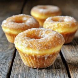 - 1 ½ cups all-purpose flour - 1 ½ teaspoons baking powder - ½ teaspoon baking soda - ½ teaspoon salt - ½ teaspoon ground cinnamon - ¼ teaspoon nutmeg - ½ cup granulated sugar In this recipe, the dry ingredients make the base of our muffins. All-purpose flour gives them structure. Baking powder and baking soda work together to help them rise. Salt enhances the flavors, while ground cinnamon and nutmeg add warmth and spice. Finally, the granulated sugar sweetens the muffins perfectly. - 1 large egg - ½ cup milk (or any non-dairy milk) - ⅓ cup vegetable oil (or melted coconut oil) - 1 teaspoon vanilla extract The wet ingredients bring moisture and flavor. The large egg binds everything together, giving the muffins a nice texture. Milk adds richness, while vegetable oil keeps them soft. Vanilla extract gives a sweet, fragrant note that complements all the flavors. - ½ cup granulated sugar - 1 tablespoon ground cinnamon - ¼ cup melted butter (or non-dairy alternative) This coating is what makes these muffins special. The mix of granulated sugar and ground cinnamon creates a sweet topping that adds a delightful crunch. Brushing the muffins with melted butter makes the coating stick. It transforms simple muffins into a treat that tastes like a donut! Start by preheating your oven to 350°F (175°C). This step is key for even baking. While the oven heats, grease a muffin tin with butter or cooking spray. This helps the muffins release easily after baking. In a large bowl, whisk together the dry ingredients. Combine 1 ½ cups of all-purpose flour, 1 ½ teaspoons of baking powder, ½ teaspoon of baking soda, ½ teaspoon of salt, ½ teaspoon of ground cinnamon, ¼ teaspoon of nutmeg, and ½ cup of granulated sugar. Mix well so everything is evenly distributed. In another bowl, beat 1 large egg. Add ½ cup of milk, ⅓ cup of vegetable oil, and 1 teaspoon of vanilla extract. Stir until the mixture is smooth and combined. Next, pour this wet mixture into the dry ingredients. Use a spatula to gently fold them together. Be careful not to overmix; it's fine if some lumps remain. Divide the batter evenly into the muffin cups, filling each about ¾ full. Bake in your preheated oven for 15-18 minutes. To check if they are done, insert a toothpick into the center. If it comes out clean, they are ready. While the muffins bake, prepare your cinnamon sugar coating. In a shallow bowl, mix ½ cup of granulated sugar with 1 tablespoon of ground cinnamon. After baking, let the muffins cool in the tin for about 5 minutes. Brush them with ¼ cup of melted butter, then roll them in the cinnamon sugar mixture until fully coated. Enjoy the sweet, warm goodness! To get the best muffins, mixing is key. Start with your dry ingredients. Whisk them well in a bowl. This helps combine everything evenly. When you add the wet ingredients, fold gently. Use a spatula or wooden spoon. Overmixing can make muffins tough. It's okay if the batter has small lumps; it will be just fine. To check if your muffins are done, use a toothpick. Insert it into the center of a muffin. If it comes out clean, they're ready. If it has batter on it, give them more time. Keep an eye on them around the 15-minute mark. You can swap ingredients for non-dairy options. Use almond milk or oat milk instead of regular milk. If you prefer oil, melted coconut oil works great. Both choices keep the muffins soft and tasty. If you want to boost the flavor, add extra spices. A pinch of ginger or allspice can add warmth. You can also try different extracts, like almond or maple. These small changes can make your muffins unique. These muffins pair well with coffee or milk. Enjoy them warm for a cozy treat. If you have leftovers, store them in an airtight container. They stay fresh at room temperature for a few days. For longer storage, freeze them. Just wrap each muffin tightly before placing them in the freezer. {{image_2}} You can easily change the taste of your cinnamon sugar donut muffins. Try adding chocolate chips for extra sweetness. About a half cup of chips works well. You can also mix in chopped nuts for a nice crunch. Walnuts or pecans add great flavor. If you want a seasonal twist, try pumpkin spice. Adding one teaspoon of pumpkin spice gives your muffins a warm, cozy taste for fall. The coating is where you can get creative. Instead of the classic cinnamon sugar, you can use a maple glaze. To make this, mix powdered sugar with maple syrup and a splash of milk until smooth. Drizzle it over the muffins after they cool. If you want something more traditional, sprinkle powdered sugar on top. This gives a sweet finish and looks beautiful. You can make these muffins a bit healthier. Swap all-purpose flour for whole grain flour. This adds fiber and nutrients. You can also cut down on sugar. Using half the amount still gives a nice taste. Alternatively, try using a sweetener like honey or maple syrup. Just adjust the liquid in your recipe to keep the right texture. These changes keep muffins tasty while being a bit kinder to your waistline. Store your cinnamon sugar donut muffins at room temperature. Use an airtight container to keep them fresh. If you put them in the fridge, they might dry out. Room temperature storage helps keep the muffins soft and tasty. They stay fresh for about three days this way. If you want to save some for later, freezing is easy! First, let the muffins cool completely. Then, wrap each muffin in plastic wrap. Place them in a freezer bag or container. This way, they won’t get freezer burn. You can freeze them for up to three months. When you're ready to eat your frozen muffins, take them out of the freezer. Leave them in the fridge overnight or let them sit at room temperature for a few hours. You can also warm them in the microwave for 15-20 seconds. This will make them soft and delicious again! To make these muffins vegan, swap the egg for a flax egg. Mix 1 tablespoon of ground flaxseed with 2.5 tablespoons of water. Let it sit for about 5 minutes to thicken. For milk, use any non-dairy milk, like almond or oat milk. These swaps keep the muffins soft and tasty. Yes, you can make mini muffins. Simply fill the mini muffin tin with batter. Bake them for about 10-12 minutes. Check for doneness with a toothpick. You will get more mini muffins, so adjust your serving size accordingly. If you don't have nutmeg, you can use ground cinnamon instead. This will not change the flavor much. Alternatively, you can use allspice or a pinch of cloves for a different taste. These substitutes will still let the cinnamon shine. In this blog post, we explored how to make delicious muffins from scratch. We covered the necessary dry and wet ingredients, as well as the steps to mix and bake them perfectly. With helpful tips for variations and storage, you can make these muffins your own. Experiment with flavors and enjoy them warm! These muffins are simple, fun, and rewarding to make. Happy baking!