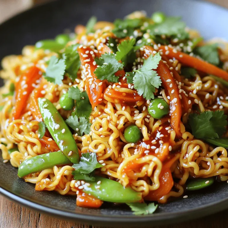 For Min Spicy Chili Crisp Noodles, you can choose from three noodle types: - 8 oz (225g) dry noodles: ramen, udon, or rice noodles - 2 tablespoons Spicy Chili Crisp - 1 tablespoon soy sauce - 1 tablespoon sesame oil - 1 tablespoon rice vinegar The spicy chili crisp adds heat and flavor. Soy sauce gives it a savory touch. Sesame oil brings in nutty notes, while rice vinegar adds brightness. Adding vegetables makes this dish colorful and healthy. Here are some suggestions: - 1 cup shredded carrots - 1 bell pepper, thinly sliced - 1 cup snap peas or snow peas For garnishes, try: - 2 green onions, finely chopped - 1 tablespoon sesame seeds - Fresh cilantro leaves These veggies and garnishes enhance both taste and presentation. If you want to switch things up, consider these options: - Make your own spicy chili crisp using simple ingredients. - Use agave syrup instead of honey for a vegan choice. These substitutes can tailor the dish to your tastes or dietary needs. To cook the noodles perfectly, start with a large pot of water. Bring it to a rolling boil. Add your noodles and cook them until they are al dente. This means they should still have a slight bite. It usually takes about 3 to 5 minutes, depending on the type of noodle you choose. Once they are done, drain and rinse them under cold water. This stops the cooking process and keeps them from sticking together. Set them aside for later. For the sauce, grab a small bowl. Add the Spicy Chili Crisp, soy sauce, sesame oil, rice vinegar, and honey or agave syrup. Mince the garlic and grate the ginger, adding them to the bowl too. Whisk it all together until smooth. If you want a spicier kick, add more chili crisp. For a milder flavor, use less. Taste the sauce to make sure it suits your preference. Heat a large skillet or wok over medium-high heat. Add a splash of oil to it. Once hot, toss in your shredded carrots, bell pepper, and snap peas. Stir-fry them for about 3 to 4 minutes. You want them to be crisp-tender, not mushy. If you like, you can try different oils like peanut or olive oil for added flavor. Now it's time to put everything together. Add the cooked noodles to the skillet with the stir-fried vegetables. Pour the sauce over the noodles and toss them together. Make sure everything is well coated. Cook for another 2 minutes. This helps the noodles soak up all the delicious flavors. Once done, remove the skillet from heat. Stir in the chopped green onions for freshness. Plate your noodles and sprinkle sesame seeds on top. Add fresh cilantro leaves for a pop of color and taste. You can serve these noodles as a main dish or a tasty appetizer. Feel free to get creative with garnishes like crushed peanuts or lime wedges! What are common noodle cooking mistakes to avoid? Many beginners overcook noodles. Always follow package times for al dente. Rinse the noodles in cold water after cooking. This stops the cooking process. It also helps prevent sticking. How can you enhance flavors in your dish? To boost flavors, use fresh ingredients. Mince garlic and grate ginger for a strong taste. A splash of sesame oil adds richness. Mixing the sauce well ensures even flavor. What are best practices for storing leftovers? Store leftovers in airtight containers. This keeps them fresh longer. Refrigerate them within two hours of cooking. Use the dish within three days for best taste. How do you reheat without losing texture? When reheating, use a skillet or wok. Add a splash of water to keep moisture. Heat on low, stirring gently until warm. This method helps maintain noodle texture. Should you use fresh vs. frozen vegetables? Fresh vegetables have better taste and texture. They add crunch and color to your dish. Frozen vegetables are convenient and can save time. They still work well if fresh isn’t available. What is the impact of ingredient quality on the final dish? High-quality ingredients make a big difference. Fresh noodles will cook better than dried. Good chili crisp adds depth and heat. Always choose the best ingredients you can find for great results. {{image_2}} For those who need gluten-free options, you can choose rice noodles. Rice noodles are light and work well with the sauce. Look for brands that are labeled gluten-free to be safe. If you're vegan, there are easy swaps for the sauce. Use agave syrup instead of honey. Check the Spicy Chili Crisp label to ensure it has no animal products. This way, you can still enjoy the bold flavors. Want to change up the taste? You can add proteins like chicken, tofu, or shrimp. Cook the protein separately and toss it in with the noodles. This makes the dish heartier and more filling. Adjust the spice level by adding more or less chili crisp. If you like it hot, go for an extra scoop. For milder flavors, use just a bit. This lets you control the heat based on your taste. You can take this dish in fun directions by adding different Asian flavors. Try using Thai or Vietnamese sauces for a unique twist. Mixing in herbs like basil or mint can also brighten the dish. For a fusion idea, combine Western ingredients. Add a sprinkle of cheese on top or mix in roasted vegetables. This adds a new layer of flavor and creativity to your meal. Enjoy experimenting! To keep your Min Spicy Chili Crisp Noodles fresh, use airtight containers. Glass or plastic containers work well. Store the noodles in the fridge within two hours of cooking. They taste best within three days. After that, they may lose flavor and texture. If you want to freeze this dish, first let it cool completely. Then, place it in freezer-safe bags or containers. Make sure to remove excess air to prevent freezer burn. You can freeze it for up to one month. For best results, thaw in the fridge overnight before reheating. Fresh vegetables usually last about three to five days in the fridge. Frozen vegetables can last several months. Store your Spicy Chili Crisp in the fridge if it’s homemade. If it's store-bought, check the label for shelf-stable options. You can find Min Spicy Chili Crisp Noodles at many grocery stores. Look in the Asian foods aisle. You can also buy them online. Check websites like Amazon or specialty food shops. Yes, you can! To make your own chili crisp, you need: - ½ cup oil (vegetable or sesame) - 2 tablespoons chili flakes - 1 tablespoon minced garlic - 1 tablespoon minced onion - Salt to taste Heat the oil over medium heat. Add the garlic and onion, cooking until golden. Stir in the chili flakes. Cook for one more minute. Let it cool before using it in the recipe. Ramen, udon, and rice noodles all work well. Ramen has a chewy texture and holds sauce nicely. Udon is thick and hearty, perfect for a filling meal. Rice noodles are gluten-free and soak up flavors well. Choose based on your taste and dietary needs. Min Spicy Chili Crisp packs a good amount of heat. It offers a nice kick, balanced by rich flavors. The heat level is moderate, making it enjoyable for most. If you love spice, you can always add more! Absolutely! You can swap or add veggies based on what you like. Try broccoli, bell peppers, or zucchini. For a crunch, add bean sprouts or water chestnuts. This dish is flexible, so feel free to get creative! In this blog post, we explored how to create delicious Min Spicy Chili Crisp Noodles. We covered the ingredients, including noodle choices and essential flavors, along with cooking techniques for perfect noodles and vibrant veggies. Don't forget about storage tips for leftovers and exciting variations to suit your taste. Use this guide to maximize flavor while keeping it simple. I hope you feel inspired to try different combinations and share your tasty dishes with others. Enjoy your cooking journey!