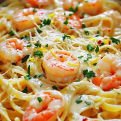 - 8 oz linguine pasta - 1 lb shrimp, peeled and deveined - 4 tablespoons unsalted butter - 4 cloves garlic, minced - 1 cup heavy cream - 1/2 cup grated Parmesan cheese - 1/2 teaspoon red pepper flakes (adjust to taste) - Salt and pepper to taste - Fresh parsley, chopped (for garnish) - Zest of 1 lemon Using high-quality ingredients is key for this dish. Fresh shrimp makes a big difference in taste. Look for shrimp that smells clean and fresh. For the pasta, choose a good brand for the best texture. Fresh garlic adds depth, while real Parmesan gives a rich flavor. Choose unsalted butter to control the salt level. You can swap some ingredients if needed. For a lighter option, use half-and-half instead of heavy cream. If you can't find shrimp, chicken or scallops work well too. Try using whole wheat linguine for a healthier twist. For a dairy-free version, coconut cream can replace heavy cream and nutritional yeast can replace Parmesan. To start, bring a big pot of salted water to a boil. Add 8 oz of linguine pasta. Cook it according to the package until it's al dente. This should take about 8 to 10 minutes. Once cooked, save 1 cup of the pasta water. Then, drain the linguine and set it aside. This step ensures your pasta will have the perfect texture. Next, grab a large skillet and place it over medium-high heat. Melt 2 tablespoons of unsalted butter in the skillet. Once melted, add 1 lb of peeled and deveined shrimp. Sprinkle some salt and pepper on top. Cook the shrimp for about 2-3 minutes on each side. They should turn pink and opaque. When done, take them out of the skillet and set them aside. In the same skillet, add the remaining 2 tablespoons of butter. Let it melt, then add 4 minced garlic cloves. Sauté the garlic for about 1 minute until it smells great. Be careful not to burn the garlic. This step adds a rich flavor to the sauce. Now, reduce the heat to medium-low. Pour in 1 cup of heavy cream and stir well. Let it simmer for about 2-3 minutes. This helps the cream warm up and blend with the garlic butter. It’s time to make this dish come together! Gradually whisk in 1/2 cup of grated Parmesan cheese. Keep stirring until it melts. Next, add 1/2 teaspoon of red pepper flakes and the zest of 1 lemon. Season with salt and pepper to taste. Finally, add the cooked linguine and shrimp back into the skillet. Toss everything well, adding some reserved pasta water if the sauce seems too thick. Once everything is mixed, remove the skillet from the heat. Let it cool for a moment. Serve the creamy garlic butter shrimp linguine in bowls. Finish with chopped fresh parsley on top for a pop of color. Enjoy this savory dinner delight! To get shrimp just right, use fresh or thawed shrimp. Cook them quickly. Heat your skillet over medium-high heat. Add butter, then shrimp. Cook for 2-3 minutes on each side. Watch for color change. When they turn pink and opaque, they are done. Avoid overcooking, as they can become tough. The sauce should be creamy, not too thick or too thin. If your sauce is thick, add reserved pasta water a little at a time. Stir well, and check the texture. If it's too thin, let it simmer for a few extra minutes. This will help it thicken up nicely. For extra flavor, add fresh herbs like basil or thyme. A splash of white wine can also add depth. Adjust red pepper flakes to control heat. You can even experiment with different cheeses, like feta or goat cheese, for a unique twist. Don't forget the lemon zest; it brightens the dish! {{image_2}} You can boost the nutrition by adding vegetables. Spinach adds a nice pop of color and flavor. Just toss it in the skillet right before you add the cream. Cook until it's wilted. Bell peppers bring a sweet crunch. Slice them thin and sauté with the shrimp for extra flavor. You can mix and match any veggies you like! While linguine is great, you can use other pasta types. Fettuccine offers a similar texture and holds the sauce well. Penne can also work nicely; its tubes catch the sauce. If you're looking for a gluten-free option, try rice pasta. Just make sure to adjust the cooking time as needed. If you love a kick, make it spicy! Add more red pepper flakes to the sauce. You can also toss in some chopped fresh chili peppers for even more heat. If you want a smoky flavor, try adding a bit of smoked paprika. This twist will give your dish a new level of excitement. To store leftovers, let the dish cool down first. Place the shrimp linguine in an airtight container. Make sure to cover it well. You can keep it in the fridge for up to three days. This way, it stays fresh and tasty for your next meal. When you are ready to eat the leftovers, reheat them gently. You can use a skillet on low heat. Add a splash of water or cream to help the sauce. Stir often to heat it evenly. You can also use a microwave. Heat it in short bursts, stirring in between. This keeps the shrimp from overcooking. You can freeze this dish if you want to save it for later. Place the cooled shrimp linguine in a freezer-safe container. It can last for up to two months in the freezer. To thaw, move it to the fridge overnight. When ready to eat, reheat as mentioned above. Enjoy your creamy garlic butter shrimp linguine anytime! Yes, you can use frozen shrimp. Just thaw them first. Place the shrimp in a bowl of cold water. Let them sit for about 15-20 minutes. Once thawed, peel and devein if needed. This method keeps your shrimp fresh and tasty. You can use half-and-half or whole milk. You can also blend silken tofu with a bit of water. For a lighter version, use Greek yogurt mixed with a splash of broth. Each option gives a different taste and texture. Cook the pasta and shrimp, then let them cool. Store them separately in the fridge. When ready to serve, reheat the shrimp and prepare the garlic butter sauce. Toss all ingredients together when warm. This keeps everything fresh and flavorful. Yes, you can make it dairy-free. Use coconut cream or almond milk instead of heavy cream. For cheese, try a dairy-free alternative. This way, you can enjoy the same rich flavors without dairy. You now have a tasty recipe for creamy garlic butter shrimp linguine. We covered the best ingredients, step-by-step cooking, and easy tips. I shared ways to add your favorite veggies or spice it up. Storing leftovers and reheating will keep your meal fresh. With these ideas, you can impress anyone at your table. Enjoy cooking!