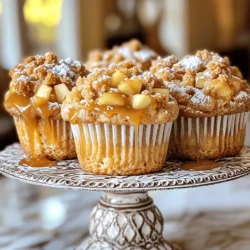 To make these delicious muffins, gather the following main ingredients: - 1 ½ cups all-purpose flour - 1 teaspoon baking powder - ½ teaspoon baking soda - ½ teaspoon salt - ½ teaspoon ground cinnamon - ½ cup unsalted butter, softened - 1 cup brown sugar, packed - 2 large eggs - 1 teaspoon vanilla extract - ½ cup sour cream - 1 large apple, peeled and diced (preferably Granny Smith) - ½ cup caramel sauce (store-bought or homemade) - ½ cup chopped pecans (optional) These ingredients create a soft muffin with sweet apple and rich caramel flavor. For the tasty streusel topping, you will need: - ⅓ cup all-purpose flour - ⅓ cup rolled oats - ½ cup brown sugar - ¼ cup unsalted butter, melted - 1 teaspoon ground cinnamon The streusel adds a crunchy, sweet layer that makes these muffins special. If you need to swap some ingredients, here are a few ideas: - Butter: Use coconut oil or applesauce for a lighter option. - Sour Cream: Greek yogurt works well as a substitute. - Brown Sugar: You can use white sugar, but it may change the flavor a bit. - Apples: Any firm apple, like Honeycrisp or Fuji, will work too. - Pecans: Try walnuts or omit them if you prefer no nuts. These swaps help you customize the muffins to your taste or dietary needs. Start by preheating your oven to 350°F (175°C). This step is key for the muffins to bake evenly. Line a muffin tin with paper liners or spray it with non-stick spray. In a medium bowl, mix together 1 ½ cups of all-purpose flour, 1 teaspoon of baking powder, ½ teaspoon of baking soda, ½ teaspoon of salt, and ½ teaspoon of ground cinnamon. This mix gives the muffins their structure and flavor. In a large bowl, cream together ½ cup of softened unsalted butter and 1 cup of packed brown sugar. Mix until it’s light and fluffy, which takes about 2-3 minutes. This is where the sweetness starts! Add 2 large eggs, one at a time, mixing well after each addition. Then stir in 1 teaspoon of vanilla extract and ½ cup of sour cream. This will keep your muffins moist and add richness. Now, add the dry flour mix to the wet mix gradually. Stir just until everything is combined; don't overmix! Fold in 1 large peeled and diced apple and ½ cup of caramel sauce. If you like, add ½ cup of chopped pecans for crunch. In a separate bowl, combine ⅓ cup of all-purpose flour, ⅓ cup of rolled oats, ½ cup of brown sugar, ¼ cup of melted unsalted butter, and 1 teaspoon of ground cinnamon. Mix it until it looks crumbly. This topping gives a nice texture and sweet flavor to the muffins. Divide the muffin batter evenly among your prepared muffin cups, filling them about 2/3 full. Don’t forget to sprinkle the streusel topping generously over each muffin. Bake in your preheated oven for 18-20 minutes. To check if they are done, insert a toothpick in the center. If it comes out clean, they are ready! Let the muffins cool in the tin for 5 minutes before transferring them to a wire rack. This cooling step is important for the best texture. Enjoy these muffins warm, with a drizzle of extra caramel sauce for that sweet finish! To keep your muffins moist, use sour cream. It adds richness. Mix the batter gently to avoid tough muffins. Overmixing can lead to dry results. Fill the muffin cups about two-thirds full. This helps them bake evenly. For best results, let the muffins cool before serving. This allows flavors to blend well. Granny Smith apples are my favorite for this recipe. They add a nice tartness. Honeycrisp apples also work well. They are sweet and juicy. You can mix different apples for added flavor. Try adding a Fuji or Gala apple to the mix for more sweetness. Just be sure to peel and dice them well. To store muffins, place them in an airtight container. They stay fresh for up to three days at room temperature. For longer storage, freeze them for up to three months. To reheat, microwave for about 15-20 seconds. This warms them up and keeps them soft. You can also pop them in the oven for a few minutes at 350°F. Enjoy them warm with a drizzle of caramel sauce! {{image_2}} You can easily make these muffins vegan. Start by replacing the eggs. Use flax eggs instead. Mix one tablespoon of ground flaxseed with three tablespoons of water. Let it sit for five minutes to thicken. For the butter, use coconut oil or vegan butter. Replace sour cream with dairy-free yogurt or applesauce. You can still enjoy that sweet caramel taste by using vegan caramel sauce. If you need gluten-free muffins, use a gluten-free flour blend. Look for a blend that has a mix of rice flour, tapioca, and xanthan gum. This blend works well in most recipes. You can also add a bit of baking powder to help the muffins rise. Keep the other ingredients the same for a delicious outcome. Want to mix things up? Add ingredients like chocolate chips or dried cranberries. They add sweetness and texture to your muffins. You can also try spices like nutmeg or ginger for a warm flavor. If you enjoy nuts, mix in walnuts or almonds for a crunchy bite. Each of these add-ins can create a new twist on the classic caramel apple flavor. Each muffin has about 220 calories. This number comes from the flour, sugar, and butter. The calories can add up if you eat more than one. If you want a treat, keep this in mind. - Fat: 10 grams - Saturated Fat: 5 grams - Carbohydrates: 32 grams - Fiber: 1 gram - Sugar: 15 grams - Protein: 3 grams These muffins have some fat and sugar, but they also have good flavors. They make a nice snack or dessert. - Apples: Apples add fiber and vitamins. They help keep your heart healthy. - Cinnamon: Cinnamon can lower blood sugar. It also has antioxidants. - Pecans: Pecans are full of healthy fats. They can help your brain and heart. - Sour Cream: Sour cream adds moisture. It also gives some calcium. Using these key ingredients makes these muffins not just tasty but also a little good for you. Enjoy them and feel good about what you eat! Yes, you can freeze these muffins! After they cool, place them in an airtight container. You can also wrap them in plastic wrap for added protection. They stay fresh for up to three months in the freezer. Just thaw them at room temperature when you're ready to enjoy them again. For baking, I recommend using Granny Smith apples. They are tart and hold their shape well. Other good choices include Honeycrisp and Fuji apples. These apples add a nice contrast to the sweet caramel. To make homemade caramel sauce, you need just a few simple ingredients. Combine 1 cup of sugar and 6 tablespoons of butter in a saucepan over medium heat. Stir until the sugar melts and turns a golden brown. Slowly add ½ cup of heavy cream while stirring. Let it cool before using. This sauce is rich and perfect for drizzling on your muffins! In this blog post, we covered how to make caramel apple streusel muffins from start to finish. We discussed key ingredients, preparation steps, and useful tips for moist muffins. I shared ingredient substitutions, variations, and even nutritional facts. Baking these muffins brings joy and warmth to any kitchen. You can enjoy them fresh or store them for later. Use this guide to create your perfect batch!