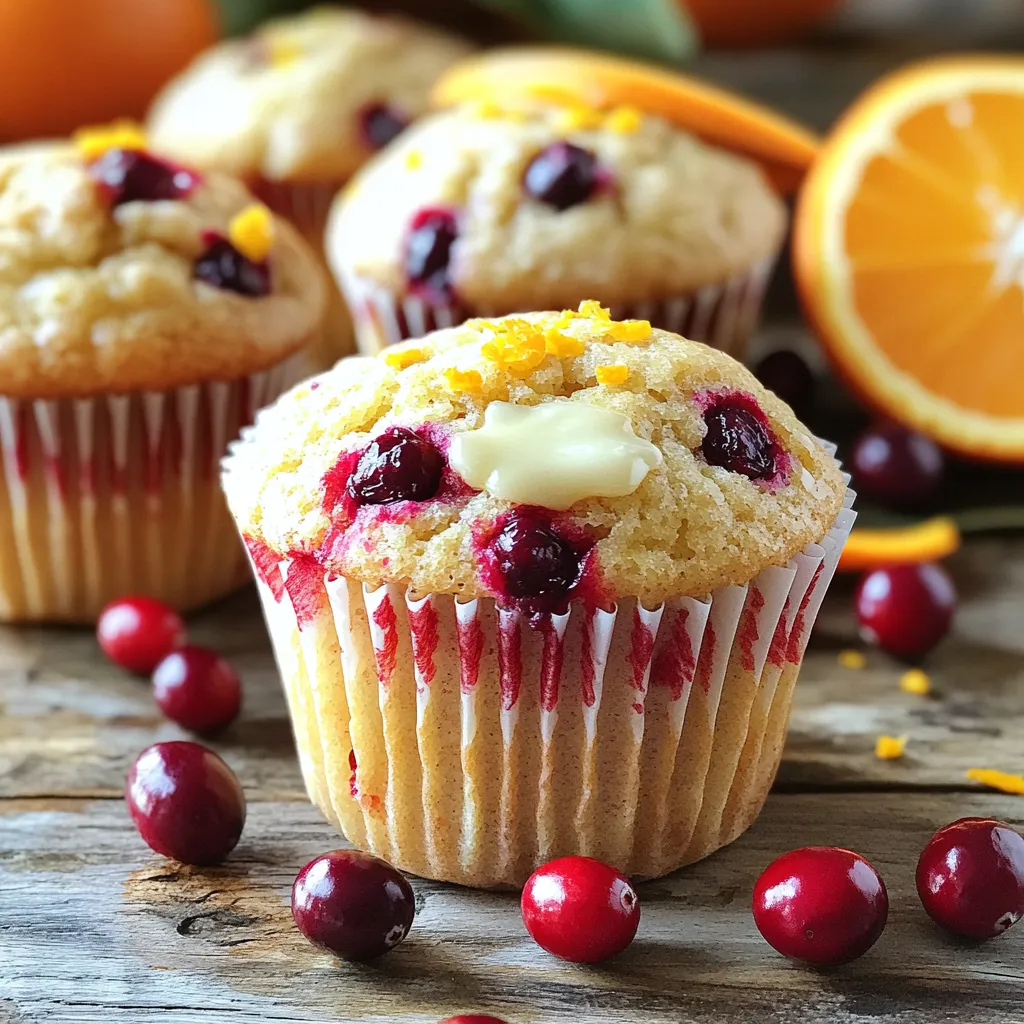 - 2 cups all-purpose flour - 1 cup fresh or frozen cranberries, roughly chopped - 1 cup orange juice (freshly squeezed for best flavor) - Zest of 1 large orange - 1/2 cup granulated sugar - 1/4 cup brown sugar, packed - 1/2 cup unsalted butter, melted - 2 large eggs - 1 tablespoon baking powder - 1/2 teaspoon baking soda - 1/2 teaspoon salt - 1 teaspoon vanilla extract - 1/2 cup chopped walnuts or pecans (optional) To make these muffins, you will need precise measurements. Use a dry measuring cup for flour and sugar. For liquids, use a liquid measuring cup. This ensures your muffins rise well. The butter should be melted, but not hot. Room temperature eggs mix better. Fresh ingredients make a big difference. Use fresh cranberries if you can find them. They add tartness and a pop of color. For orange juice, always squeeze your own. Bottled juice lacks flavor. When buying oranges, pick ones that feel heavy and smell sweet. If you choose nuts, make sure they are fresh and not stale. This will enhance the taste of your muffins. To start, preheat your oven to 375°F (190°C). This heat helps the muffins rise well. Next, line a muffin tin with paper liners or grease it. This step keeps the muffins from sticking. In a large bowl, whisk together the flour, baking powder, baking soda, and salt. Make sure it is mixed well. In another bowl, combine the melted butter, granulated sugar, brown sugar, and orange zest. Mix these ingredients until everything is combined. Now, add the eggs, one at a time. Whisk well after each egg. Then, pour in the orange juice and vanilla extract. Mix until the batter is smooth. Gradually add the dry ingredients to the wet mixture. Stir gently until just combined. A few lumps are okay; do not overmix. Finally, fold in the chopped cranberries and nuts if you want them. Now that your batter is ready, divide it evenly among the muffin cups. Fill each cup about two-thirds full. This will allow space for the muffins to rise. Place the muffin tin in the preheated oven. Bake for 18 to 22 minutes. Check for doneness by inserting a toothpick into the center. If it comes out clean, the muffins are done. Once baked, remove the muffins from the oven. Allow them to cool in the pan for 5 minutes. After that, transfer them to a wire rack to cool completely. This cooling helps them set and makes them easier to handle. Enjoy these muffins warm or at room temperature. They are great on their own or with a pat of butter. You might also try serving them with a cup of tea or coffee for a delightful treat. To make the best cranberry orange muffins, follow these steps: - Use fresh ingredients. Fresh orange juice and zest bring out the best flavor. - Don’t overmix the batter. Mix until just combined. Lumps are okay. - Fill muffin cups correctly. Fill each cup 2/3 full for even baking. - Check for doneness. Insert a toothpick in the center; it should come out clean. Here are some common mistakes to watch out for: - Using old flour or baking powder. Always check dates on your ingredients. - Not measuring accurately. Use dry measuring cups for flour and liquid cups for juice. - Skipping the zest. It adds a lovely burst of orange flavor. - Baking at the wrong temperature. Always preheat your oven for even baking. Want to elevate your muffins? Try these ideas: - Add spices. A pinch of cinnamon or nutmeg can enhance the flavor. - Incorporate nuts. Chopped walnuts or pecans add a nice crunch. - Mix in chocolate chips. For a sweet twist, add dark or white chocolate chips. - Top with a glaze. A light orange glaze can add sweetness and shine. {{image_2}} You can make these muffins gluten-free by swapping regular flour. Use a gluten-free all-purpose flour blend. Make sure the blend contains xanthan gum for texture. This swap keeps your muffins soft and tasty. To create a vegan version, replace eggs with flaxseed meal. Mix 1 tablespoon of flaxseed meal with 3 tablespoons of water. Let it sit for a few minutes until it thickens. Also, use coconut oil instead of butter. This keeps the muffins moist and vegan-friendly. If you don’t have cranberries, use blueberries or chopped apples. Both add sweetness and moisture. For nuts, you can use seeds like sunflower or pumpkin seeds. They give a nice crunch without the nutty flavor. To keep your cranberry orange muffins fresh, store them in an airtight container. Place a piece of parchment paper between layers to avoid sticking. This method keeps them moist for several days. You can also wrap each muffin in plastic wrap. If you prefer, use a resealable bag to save space. Freezing muffins is a great option. First, let them cool completely. Then, place them in a freezer-safe bag. Remove as much air as you can before sealing. They will stay good for up to three months. To reheat, simply microwave a muffin for about 20-30 seconds. You can also warm them in a preheated oven at 350°F (175°C) for about 10 minutes. Cranberry orange muffins can last for up to five days at room temperature. If you refrigerate them, they may last a week, but they can dry out. Always check for mold or off-smells before eating. For the best taste, enjoy them fresh or within the first few days. Yes, you can use dried cranberries. They add a nice sweetness. Soak them in warm water for a few minutes to soften. This makes them juicier in the muffins. Dried cranberries may change the texture slightly but will still taste great. To check if the muffins are done, insert a toothpick into the center. If it comes out clean, they are ready. You can also look for a golden-brown top. The muffins should spring back when you gently press them. If they feel soft, give them a few more minutes. Cranberry orange muffins pair well with many things. Serve them with butter or cream cheese for extra richness. You can also enjoy them with a side of yogurt or fresh fruit. A cup of tea or coffee makes a great match too. We covered how to make cranberry orange muffins with fresh ingredients and clear steps. You learned how to measure, mix, and bake for perfect results. Remember to avoid common mistakes and try the tips for better flavor. You can even explore gluten-free or vegan options. Store your muffins well for long-lasting freshness. Enjoy your baking journey and share these tasty treats with friends!