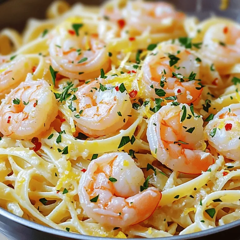 - Pasta options: You can use 8 oz of linguine or spaghetti. Both work well. - Types of shrimp and preparation: Use 1 lb of large shrimp. Make sure they are peeled and deveined. This saves time and makes for easy eating. - Key aromatics and flavorings: You will need 6 tablespoons of unsalted butter, 4 cloves of minced garlic, and 1 teaspoon of red pepper flakes. One lemon, both juiced and zested, adds fresh flavor. A half-cup of low-sodium chicken broth enhances the sauce. Finish with 1/4 cup of chopped fresh parsley. Adjust salt and pepper to taste. Optional: Grated Parmesan cheese for serving adds a creamy touch. These ingredients create a simple yet flavorful meal. Each element plays a role in building taste and texture. The butter and garlic form a rich base, while the shrimp adds protein. The lemon brightens the dish, making it refreshing. Start by boiling salted water in a large pot. Use enough water to allow the pasta to move freely. When the water reaches a rolling boil, add the linguine or spaghetti. Cook it according to the package instructions until it is al dente, which should take about 8-10 minutes. This means it should be firm but not hard. Before draining the pasta, reserve 1/2 cup of the pasta water. This water helps adjust the sauce later. After that, drain the pasta and set it aside. In a large skillet, melt 3 tablespoons of butter over medium heat. Add the shrimp to the skillet. Season the shrimp well with salt and pepper. Cook for about 2-3 minutes on each side. They will turn pink and opaque when done. This means they are safe to eat. Once cooked, remove the shrimp from the skillet and set them aside. In the same skillet, add the remaining 3 tablespoons of butter. Then, add the minced garlic. Sauté for about 1-2 minutes. You want the garlic to become fragrant, but not browned. Next, sprinkle in the red pepper flakes and add the lemon juice and zest. Stir to mix everything well. Pour the low-sodium chicken broth into the skillet. Bring this mixture to a simmer. Now, return the cooked shrimp to the skillet and let them cook for an additional 2 minutes. After that, add the drained pasta into the skillet. Toss everything together to combine well. If you find the pasta too dry, add a small amount of the reserved pasta water. This will help reach the right consistency. Stir in the chopped fresh parsley. Adjust the seasoning with salt and pepper if needed. Remove the skillet from the heat. For a nice touch, garnish your dish with grated Parmesan cheese if you like. This adds extra flavor and a lovely look to your meal. To make the sauce shine, adjust the flavors. Add more red pepper flakes for spice or a splash of lemon juice for acidity. Taste as you go. This helps you find the right balance for your palate. For a thicker sauce, let it simmer longer. If it’s too thick, add a bit of reserved pasta water. This will help you reach the right consistency. Cooking shrimp perfectly is key. Heat your skillet over medium heat. Melt the butter before adding the shrimp. Cook them for 2-3 minutes on each side. They should turn pink and opaque. Keep an eye on them. Overcooked shrimp can be tough and rubbery. Remove them from the skillet as soon as they’re done. Prevent sticky pasta by stirring it often while it cooks. Use a large pot with plenty of salted water. This helps the pasta move freely. When cooking, aim for al dente. This means the pasta should still have a slight bite. Remember to reserve that half cup of pasta water before draining. This water is full of starch and can help make your sauce perfect. {{image_2}} Alternative pasta types You can switch the linguine or spaghetti for other pasta. Try penne, fettuccine, or even gluten-free pasta. Each type brings a unique texture and feel to the dish. Different protein options If shrimp isn’t your thing, go for chicken or scallops. You can also use plant-based proteins like tofu or chickpeas. Each protein will change the flavor, but they'll still taste great with garlic butter. Additional spices or herbs Want to kick up the flavor? Add fresh basil, thyme, or oregano. A pinch of smoked paprika can give a nice twist. You can also adjust the red pepper flakes for more heat. Optional vegetables to include Mix in some veggies for added nutrition. Spinach or cherry tomatoes work well. You can even add bell peppers or zucchini for extra color and crunch. Choosing gluten-free pasta Finding gluten-free pasta is easy nowadays. Look for brands made from rice, quinoa, or lentils. These options have great flavor and texture. Dairy-free butter options If you need a dairy-free option, use plant-based butter. There are many choices that mimic the taste of butter well. Coconut oil is also a good substitute for a different twist. To keep your Garlic Butter Shrimp Scampi Pasta fresh, use airtight containers. Glass or plastic containers with tight lids work best. Let the pasta cool before sealing it. This helps prevent condensation. Store leftovers in the fridge for up to three days. If you wait longer, the shrimp may lose their taste. When reheating pasta, the stovetop is your best bet. Use a skillet over low heat. Add a splash of chicken broth or water to keep it moist. Stir often to prevent sticking. You can also use a microwave, but cover the dish with a damp paper towel. This keeps the pasta from drying out. Enjoy your meal as if it was freshly made! For this dish, use large shrimp. They cook quickly and have great flavor. You can choose fresh or frozen shrimp. Fresh shrimp is sweet and tender. Frozen shrimp is convenient and still tasty. If using frozen, thaw shrimp in the fridge overnight. Rinse under cold water before cooking. Yes, you can meal prep this dish. Cook the pasta and shrimp separately. Combine them right before serving. Store the shrimp and pasta in airtight containers in the fridge. They will stay fresh for up to two days. When ready to eat, heat them in a skillet. Add a splash of chicken broth to keep it moist. To adjust spice levels, change the red pepper flakes. For more heat, add extra flakes. If you prefer it mild, use less or skip them. You can also add fresh chili peppers for a different kick. Taste as you go to find your perfect balance. In this post, we explored how to make Garlic Butter Shrimp Scampi Pasta. You learned about choosing the right pasta and shrimp. We discussed cooking techniques, from boiling pasta to sautéing shrimp, and making a rich garlic butter sauce. I shared tips for flavor, ingredient swaps, and storing leftovers. This dish is fun and easy to make. Whether you tweak the flavor or try new ingredients, this recipe fits all tastes. Enjoy a delicious meal that's perfect for any occasion!