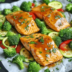 - 4 salmon fillets - 1/4 cup maple syrup - 2 tablespoons Dijon mustard Salmon is the star of this dish. I love using fresh salmon fillets. They provide a rich taste and wonderful texture. The maple syrup adds a sweet touch, while Dijon mustard gives a nice tang. Together, they create a tasty glaze that makes the salmon shine. - 2 cups broccoli florets - 1 red bell pepper, sliced - 1 zucchini, sliced Pairing salmon with vegetables makes this dish colorful and healthy. Broccoli florets bring crunch and nutrition. Red bell peppers add sweetness and a vibrant color. Zucchini is soft and mild, balancing the other flavors. These veggies roast well and soak up the maple-Dijon sauce. - 1 teaspoon garlic powder - 1 tablespoon olive oil - Salt and pepper to taste - Chopped fresh parsley for garnish Seasonings are key to enhancing flavor. Garlic powder gives a warm, savory note. Olive oil adds richness and helps the veggies cook. Salt and pepper bring out the best in every ingredient. Fresh parsley is the perfect touch at the end. It adds brightness and a fresh taste to the dish. First, preheat your oven to 400°F (200°C). This step is key for even cooking. Next, grab a large baking sheet. Line it with parchment paper. This helps with an easy cleanup later. In a small bowl, mix the sauce. Combine 1/4 cup maple syrup, 2 tablespoons Dijon mustard, and 1 tablespoon olive oil. Add 1 teaspoon garlic powder, salt, and pepper. Whisk until smooth. This sauce adds a sweet and tangy taste. Now, place the 4 salmon fillets on the baking sheet. Make sure the skin side is down. Brush each fillet with the maple-Dijon mixture. Next, take 2 cups of broccoli florets, 1 sliced red bell pepper, and 1 sliced zucchini. In a separate bowl, toss these veggies with olive oil, salt, and pepper. Once the veggies are ready, arrange them around the salmon on the sheet. Drizzle any leftover sauce over the vegetables. Bake everything in the preheated oven for about 15 to 20 minutes. The salmon should flake easily with a fork when done, and the veggies should be tender. This timing ensures a perfect meal ready to enjoy. Select wild-caught or farmed salmon. Both types are tasty and healthy. Look for vibrant color. Salmon should be bright pink or orange. Fresh salmon smells like the ocean, not fishy. Check if it feels firm and moist. Skin should be shiny and tight. You can adjust sweetness by using less maple syrup. If you like a tangy taste, add more Dijon mustard. Marinade the salmon for 30 minutes for better flavor. This time helps the fish soak up the tasty mix. Broccoli, bell peppers, and zucchini work well together. They add color and nutrition. Chop veggies into uniform pieces for even cooking. For crunchier texture, pre-cook them by steaming for 3-4 minutes. This step ensures they stay crisp during baking. {{image_2}} You can easily swap salmon for chicken or tofu. Chicken thighs work well, too. Just keep the cooking time similar. For tofu, use firm or extra-firm. Cut tofu into cubes and press it to remove excess moisture. Coat it with the maple-Dijon mix and bake until golden. This gives you tasty options for different diets. You can make this dish gluten-free. Just ensure your Dijon mustard is gluten-free. For a low-carb option, skip the maple syrup. You can use a sugar substitute like erythritol. This keeps the flavor while cutting carbs. Enjoy this meal while staying within your dietary needs. Use vegetables that are in season for freshness. In spring, add asparagus or snap peas. In summer, consider cherry tomatoes or bell peppers. In fall, butternut squash or Brussels sprouts shine. You can mix and match based on what you find at the market. This keeps your meal exciting and colorful! Other great choices include carrots, green beans, or cauliflower. Feel free to experiment and find your favorite combos. To store your Maple Dijon Salmon & Veggies, use airtight containers. Glass containers work best. They keep food fresh and help avoid odors. You can also use plastic containers if they seal well. Your leftovers will stay good for about 3-4 days in the fridge. Make sure to let the food cool before sealing. You can reheat your salmon and veggies in a few ways. The oven works best. Preheat it to 350°F (175°C). Place the food on a baking sheet and cover it with aluminum foil. This keeps the moisture in. Heat for about 10-15 minutes. You can also use a microwave. Heat in short bursts to avoid drying out the fish. The salmon should stay tender and flaky, not rubbery. If you want to freeze the meal, wrap each salmon fillet and veggies tightly in plastic wrap. Place them in a freezer-safe bag or container. Be sure to remove as much air as possible. This helps prevent freezer burn. The meal can be frozen for up to 3 months. To thaw, place it in the fridge overnight. When ready to cook, bake it straight from frozen. Just add a few extra minutes to the cooking time. Baking salmon takes about 15 to 20 minutes at 400°F (200°C). The salmon is done when it flakes easily with a fork. Thicker fillets may need a bit more time. Always check the center for doneness. Yes, you can prepare this dish ahead of time. You can mix the maple-Dijon sauce and marinate the salmon for up to an hour. Chop the veggies and store them in the fridge. This makes cooking quick and easy later. You can enjoy this salmon with many sides. Here are a few ideas: - Quinoa or rice for a filling grain - A fresh green salad for crunch - Mashed potatoes for comfort - Steamed asparagus for a light touch This recipe is healthy and balanced. Salmon is rich in omega-3 fatty acids, which are great for your heart. The veggies add fiber and vitamins. Using maple syrup offers natural sweetness without refined sugars. Overall, it's a nutritious meal option. This blog post covers a simple, tasty salmon dish. You learned about key ingredients like salmon, maple syrup, and vegetables. We went through easy steps for cooking, along with tips to choose fresh ingredients. You can make this dish your own by swapping proteins or veggies. Storing and reheating your leftovers is also easy. Remember to have fun with this recipe and adjust it to your taste. Enjoy your cooking journey and savor the delicious results!