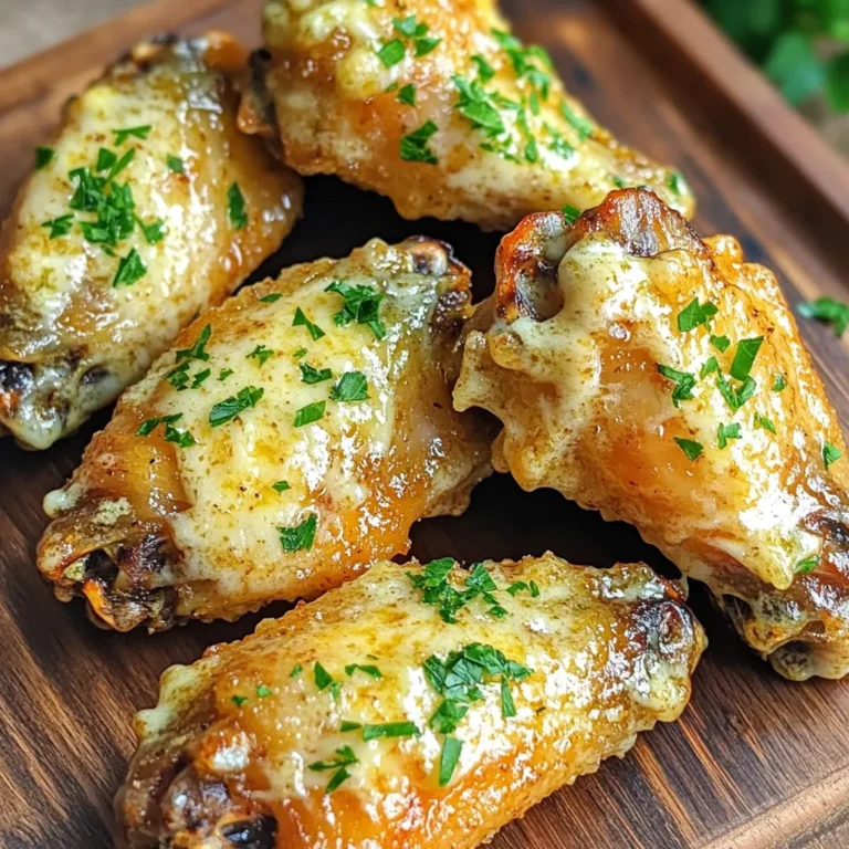 - 2 pounds chicken wings, separated into flats and drumettes For the best results, use fresh chicken wings. Make sure to separate the flats and drumettes. This helps them cook evenly. Pat them dry with paper towels. This step is key for getting crispy wings. - 4 tablespoons unsalted butter, melted - 2 tablespoons olive oil - 4 cloves garlic, minced - 1 teaspoon onion powder - 1 teaspoon smoked paprika - 1 teaspoon salt - 1/2 teaspoon black pepper - 1/2 cup grated Parmesan cheese The marinade is where the magic happens. Combine melted butter and olive oil in a bowl. Then, add minced garlic, onion powder, smoked paprika, salt, and black pepper. Whisk this mix until it blends well. This mixture adds a rich flavor to the wings. - Fresh parsley, chopped (for garnish) Add a sprinkle of fresh parsley for color and taste. It makes the dish look nice and adds a fresh touch. You can also try other herbs if you like! This simple list of ingredients makes for a tasty meal. Enjoy preparing your wings! Start with fresh chicken wings. Use 2 pounds, split into flats and drumettes. Pat them dry with paper towels. This step helps them get crispy. In a big bowl, mix the marinade. Pour in 4 tablespoons of melted butter. Add 2 tablespoons of olive oil. Then, toss in 4 minced garlic cloves. Add 1 teaspoon of onion powder and 1 teaspoon of smoked paprika. Sprinkle in 1 teaspoon of salt and 1/2 teaspoon of black pepper. Whisk it all together until smooth. Now, it's time to coat the wings. Toss the dried wings in the marinade until each piece is covered. Preheat your air fryer to 400°F (200°C). Place the wings in a single layer in the basket. You may need to cook them in batches. Air fry for 25-30 minutes. Flip the wings halfway through. This helps them cook evenly. When they turn golden brown and crispy, they are done. Move the wings to a big bowl. Quickly sprinkle 1/2 cup of grated Parmesan cheese on top. Toss them well so every wing gets coated. Serve on a platter, garnished with chopped fresh parsley. Enjoy your crispy, delicious Air Fryer Garlic Parmesan Wings! To get crispy wings, start by drying them well. Patting the wings with paper towels removes moisture. The less moisture, the better they crisp up. Preheat your air fryer to 400°F (200°C) before cooking. This helps them cook evenly. Arrange the wings in a single layer. Avoid crowding the basket; this ensures good airflow. Flip them halfway through cooking to brown all sides. For great flavor, mix the marinade well. Combine melted butter, olive oil, minced garlic, onion powder, smoked paprika, salt, and black pepper. Toss the wings until they are fully coated. Don’t skip the Parmesan cheese at the end. It adds a rich flavor and a nice texture. Feel free to adjust the spices to suit your taste. You can add more garlic or a pinch of cayenne for heat. Cooking time may vary based on your air fryer. Most wings take about 25-30 minutes. If your wings are larger, they may need more time. Check for a golden color and crispy skin. Always use a meat thermometer if unsure. Wings should reach an internal temperature of 165°F (74°C) for safety. {{image_2}} Want a kick? Add heat to your garlic Parmesan wings. Use 1-2 teaspoons of cayenne pepper or crushed red pepper flakes in the marinade. This spice will blend well with the garlic and Parmesan. Toss the wings in the spicy mix. Cook them just like the original recipe. You’ll love the bold flavor! For a fresh twist, try lemon herb garlic wings. Add the zest of one lemon to the marinade. Include a tablespoon of fresh herbs like rosemary or thyme. These herbs add a nice depth to the flavor. After cooking, drizzle some fresh lemon juice on the wings. This will brighten up every bite! Sweet and savory is a great combo. Mix in 2 tablespoons of honey into the marinade. This adds a lovely sweetness to balance the garlic and cheese. After cooking, toss the wings in more honey for extra glaze. You’ll enjoy the sticky, tasty goodness of these wings! To store leftover wings, place them in an airtight container. Make sure they are completely cool before sealing. You can keep them in the fridge for up to three days. If you want to enjoy them later, wrap them tightly in plastic wrap first. This keeps them fresh and prevents them from drying out. When you are ready to eat the wings again, reheating is key. You can use the air fryer for this. Set it to 350°F (175°C) and cook the wings for about 5 to 7 minutes. This helps to keep them crispy. You can also use a microwave if you are in a rush. Just remember, they won't be as crunchy. Freezing is a great option for longer storage. To freeze, first cool the wings completely. Then, place them in a freezer-safe bag or container. Remove as much air as possible to prevent freezer burn. You can freeze them for up to three months. When you are ready to eat them, thaw them in the fridge overnight before reheating. Yes, you can use frozen wings. Just add extra time. Defrosting helps them cook evenly. You may need to cook them for 35-40 minutes instead of 25-30 minutes. To boost flavor, try adding spices. Some great options are cayenne pepper, garlic powder, or Italian herbs. You can also marinate the wings longer. Let them soak in the marinade for two hours or more. This gives the wings a deeper taste. Any air fryer works well for this recipe. Look for one with good air circulation. A basket-style fryer helps wings crisp up nicely. Make sure your air fryer can fit all the wings in one layer. This helps them cook evenly and get crispy. You now have a complete guide to making delicious chicken wings. Start with fresh wings and a tasty marinade. Use our step-by-step tips for air frying. Remember to season well for the best flavor. You can try different variations like spicy garlic or honey garlic wings. Store leftovers properly to enjoy them later. Always check our FAQs for common questions. With this knowledge, you’re ready to impress your friends and family with amazing wings!