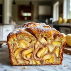 To make Cinnamon Swirl Apple Bread Loaf, you need a few simple ingredients. Each one plays a key role in creating a tasty loaf. Here’s the complete list of ingredients: - 2 cups all-purpose flour - 1 teaspoon baking powder - 1/2 teaspoon baking soda - 1 teaspoon ground cinnamon - 1/4 teaspoon salt - 1/2 cup unsalted butter, softened - 1 cup granulated sugar - 2 large eggs - 1 teaspoon vanilla extract - 1/2 cup sour cream - 2 cups apples, peeled and diced (about 2 medium apples) - 1/3 cup brown sugar - 1 tablespoon ground cinnamon (for the swirl) Using quality ingredients makes a big difference in flavor. All-purpose flour gives structure. Baking powder and baking soda help the loaf rise. Cinnamon adds warmth and depth. Unsalted butter brings richness, while sugar adds sweetness. Eggs are vital for binding. Vanilla extract enhances the overall taste. Sour cream keeps the bread moist. Apples bring natural sweetness and texture. Finally, brown sugar and cinnamon create a delightful swirl. Each ingredient works together to make the perfect loaf. Enjoy the process of gathering these ingredients. It’s the first step toward a delicious treat! 1. Preheat your oven to 350°F (175°C). This step ensures even baking. 2. Grease a 9x5 inch loaf pan with butter or cooking spray. This keeps the bread from sticking. 3. In a medium bowl, whisk together the flour, baking powder, baking soda, ground cinnamon, and salt. This mix adds flavor and helps the bread rise. 1. In a large mixing bowl, cream together the softened butter and granulated sugar. This should take about 3-4 minutes. You want it light and fluffy. 2. Add the eggs one at a time. Mix well after each egg. Then stir in the vanilla extract for extra flavor. 3. Gradually mix in the dry ingredients and sour cream. Alternate between the two until just combined. Be careful not to overmix. This keeps the bread tender. 1. Gently fold in the diced apples. Make sure they are evenly spread throughout the batter. This adds juicy bites to each slice. 2. In a small bowl, combine the brown sugar and ground cinnamon for the swirl. This mixture gives the bread a sweet and spicy flavor. 3. Pour half of the batter into the prepared loaf pan. Sprinkle half of the cinnamon sugar mixture on top. Add the remaining batter and top it with the rest of the cinnamon sugar. Use a knife to swirl through the batter gently. This creates a lovely marbled effect. 1. Bake in the preheated oven for 50-60 minutes. Keep an eye on it. You want a golden-brown crust. 2. Check for doneness with a toothpick. Insert it into the center. If it comes out clean, your loaf is ready. - Avoiding overmixing: Mix until just combined. Overmixing can make the bread tough. - Ensuring even apple distribution: Gently fold in diced apples. This helps keep them evenly spread. - How to check for doneness: Insert a toothpick in the center. It should come out clean when done. - Adjusting oven temperature if necessary: If the top browns too quickly, lower your oven temp by 25°F (about 15°C). - Slicing techniques for the perfect loaf: Wait until the bread cools completely. Use a serrated knife for clean slices. - Ideas for serving accompaniments: Try serving with butter or a sprinkle of powdered sugar. A scoop of vanilla ice cream makes it a treat! {{image_2}} You can change the flour type in this recipe. Use whole wheat flour for more fiber. Gluten-free flour works too. Just make sure to check the ratio. For dairy-free options, swap sour cream with unsweetened almond yogurt. You can also use coconut oil instead of butter. These changes still keep the bread moist and tasty. To make the bread unique, add nuts or dried fruits. Chopped walnuts or pecans add crunch. Dried cranberries or raisins bring sweetness. Mix in about 1/2 cup for a fun twist. You can also adjust the spice levels. If you love spice, add extra cinnamon or nutmeg. A pinch of ginger or allspice makes it warm and cozy. Just be careful not to overpower the apple flavor. Try serving the bread toasted. It adds a nice crunch and warmth. Spread a little butter on top for extra flavor. You can even grill the slices for a smoky taste. For dessert pairings, serve with vanilla ice cream. The cold ice cream balances the warm bread. A drizzle of caramel sauce makes it even better. You can also enjoy it with hot tea or coffee. To keep your Cinnamon Swirl Apple Bread fresh, you have two main options: room temperature or refrigeration. - Room temperature: If you plan to eat it within a few days, store it wrapped in plastic wrap or in an airtight container. - Refrigerated: If you want it to last longer, place it in the fridge. The cool air slows spoilage. Make sure to wrap it tightly to keep moisture in and prevent it from drying out. Freezing is a great way to save your loaf for later. Here’s how to do it right: - How to properly freeze: Once your bread cools completely, slice it into pieces. Wrap each slice in plastic wrap, then place them in a freezer bag. Remove as much air as possible to avoid freezer burn. - Thawing and serving after freezing: To enjoy your bread, simply take out a slice and let it thaw at room temperature. If you want it warm, pop it in the toaster or microwave for a few seconds. Knowing how long your bread lasts helps you enjoy it at its best. - Expected freshness duration at room temperature: When stored correctly at room temperature, your bread stays fresh for about 3-4 days. - Signs of spoilage: Keep an eye out for mold, a strange smell, or a dry, hard texture. These signs mean it’s time to toss the loaf. Can I use other fruits besides apples? Yes, you can use other fruits. Pears or berries work well. Keep in mind, though, that different fruits have varying moisture levels. Adjust the baking time if needed. What is the best way to soften butter for baking? The fastest way is to cut it into small pieces. Place it in a bowl at room temperature for about 20 minutes. You can also microwave it on low for about 10 seconds. Just be careful not to melt it. My bread didn't rise; what did I do wrong? This can happen for a few reasons. Check if your baking powder and baking soda are fresh. If they are old, they may not work well. Also, ensure you mixed the batter enough to aerate it. How do I fix a dry loaf? A dry loaf usually means it was overbaked. You can add a little more sour cream next time. If you have a dry loaf, try serving it with butter or a spread to add moisture. Calorie count per slice Each slice has about 160 calories. This can vary based on portion size and extra toppings. Tips for healthier substitutions Use whole wheat flour for added fiber. You can swap half the butter with applesauce for less fat. Consider reducing the sugar for a lighter bread. This blog post gives you a clear guide to baking a delicious apple loaf. You learned about the important ingredients, from flour to apples, and followed easy steps for mixing and baking. I shared tips for success, like checking your bake’s doneness and avoiding overmixing. You can even explore variations and smart storage methods. Baking can be simple and fun. Enjoy your fresh loaf, and feel free to experiment! Your kitchen will smell great, and your taste buds will thank you. Get baking!