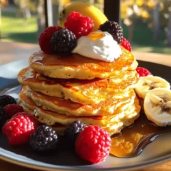 - 1 cup cottage cheese - 2 large eggs - 1/2 cup rolled oats Cottage cheese gives these pancakes a great protein boost. It makes them fluffy and soft. Eggs help bind everything together while adding more protein. Rolled oats add texture and fiber, making these pancakes filling. - 1 tablespoon honey or maple syrup - Fresh fruits for serving - Greek yogurt or nut butter for topping You can add honey or maple syrup for sweetness. Fresh fruits like berries or banana slices make a colorful topping. Greek yogurt or nut butter boosts protein even more and adds creaminess. - 1/2 teaspoon baking powder - 1/4 teaspoon salt - 1 teaspoon vanilla extract - Cooking spray or a small amount of oil Baking powder helps the pancakes rise. Salt enhances the flavors. Vanilla extract adds a warm, sweet aroma. Use cooking spray or oil to prevent sticking on the skillet. Start by putting all the ingredients in a blender. You need: - 1 cup cottage cheese - 2 large eggs - 1/2 cup rolled oats - 1/2 teaspoon baking powder - 1/4 teaspoon salt - 1 teaspoon vanilla extract - 1 tablespoon honey or maple syrup (optional) Blend until smooth. The batter should be thick but pourable. If it's too thick, add a splash of milk or water. Heat a non-stick skillet over medium heat. Lightly grease it with cooking spray or a bit of oil. Pour about 1/4 cup of batter onto the skillet for each pancake. Cook for 3-4 minutes. Look for bubbles on the surface. When the edges look set, it’s time to flip. Carefully flip the pancakes and cook for 2-3 more minutes. They should be golden brown. Remove from the skillet and keep warm. Repeat with the rest of the batter. Serve these pancakes warm. Top them with fresh fruits like berries or banana slices. You can also add a dollop of Greek yogurt or a drizzle of nut butter for extra protein. For a nice look, stack the pancakes and sprinkle some fruits on top. Enjoy a colorful and tasty breakfast! To get the right pancake texture, start with the batter. If it’s too thick, add a splash of milk or water. You want it to flow easily but not be runny. Use a blender to mix everything well. This makes a smooth batter that helps your pancakes rise. When cooking, timing is key. Heat your skillet on medium. Pour about 1/4 cup of batter for each pancake. Cook for 3-4 minutes until you see bubbles. Once the edges look set, it’s time to flip! Cook an extra 2-3 minutes until golden brown. You can prepare the batter ahead of time. Mix all the ingredients and store them in the fridge. This way, you can save time in the morning. Just give it a quick stir before cooking. If you have leftover pancakes, you can easily reheat them. Use a microwave for about 30 seconds. Or, heat them in a skillet on low heat. This keeps them warm and tasty. One big mistake is overmixing the batter. This can make your pancakes tough. Mix just until combined to keep them fluffy. Another mistake is cooking at the wrong temperature. If the skillet is too hot, the outside burns. If it’s too cool, the pancakes won’t cook through. Aim for medium heat for the best results. {{image_2}} You can make these pancakes even better by adding spices. Try mixing in cinnamon or nutmeg for warmth. Both spices bring a cozy flavor that pairs well with the pancakes. If you want a different twist, use flavored cottage cheese. Options like chive or herb can make savory pancakes that surprise your taste buds. For those who need gluten-free options, you can swap rolled oats for gluten-free oats. This keeps the pancakes soft and tasty. If you're vegan, replace the eggs with flaxseed meal mixed with water. This gives your pancakes the same great texture without using eggs. Want to jazz up your pancakes? Add fruits or nuts right into the batter. Chopped bananas or blueberries work great and add natural sweetness. You can also try savory versions by mixing in cheese or cooked spinach. These changes can turn your pancakes into a full meal that really satisfies. Store your leftover pancakes in an airtight container. This keeps them fresh and prevents drying out. They stay good in the fridge for about 3 to 4 days. Make sure to let them cool completely before sealing them up. To freeze pancakes, stack them with parchment paper between each one. This helps them not stick together. Place the stack in a freezer bag or container. They can last up to 2 months in the freezer. When you want to eat them, thaw them in the fridge overnight. You can reheat them in the toaster or microwave until warm. Batch cooking these pancakes makes for easy breakfasts. You can make a big batch on a weekend. Then, store them in the fridge or freezer. For toppings, keep them separate. This way, you can choose what you want each time. Fresh fruits, yogurt, or nut butter are all great options! To make pancakes fluffier, you need to add air to the batter. Here are some tips: - Separate the egg whites from the yolks. Beat the whites until they are stiff, then fold them gently into the batter. This adds lightness. - Use baking powder. It helps create bubbles that make pancakes rise. - Don’t overmix the batter. Mixing too much can make pancakes dense. Stir just until combined. Yes, you can use non-dairy cottage cheese. Look for brands that offer a similar texture. Here are some suggestions: - Tofu-based cottage cheese gives a creamy feel. - Almond or soy-based options work well too. Just check for added sugars. - Make sure the flavor is neutral. This helps keep your pancakes tasty. These pancakes are high in protein. Here’s the nutritional breakdown per serving: - 1 cup of cottage cheese provides about 25 grams of protein. - Two large eggs add another 12 grams. - Each serving gives you around 18-20 grams of protein. This is great for breakfast! You can tell your pancakes are done by looking for these signs: - Bubbles will form on the surface. This shows they are cooking well. - The edges will look set and dry. - When flipped, they should be golden brown. If they are too dark, lower the heat. In this post, we explored how to make nutritious pancakes using cottage cheese, eggs, and oats. I shared tips for achieving the perfect texture and suggested fun toppings. With variations for different diets and meal prep ideas, these pancakes are a flexible choice. Remember, small changes can create big flavor. Making pancakes is easy and enjoyable. Now, you have the tools to create a tasty breakfast that suits your style. Enjoy your cooking adventure!