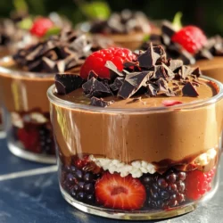 To make the Protein Cottage Cheese Chocolate Mousse, gather these ingredients: - 1 cup cottage cheese (preferably low-fat) - 1/4 cup unsweetened cocoa powder - 1/4 cup honey or maple syrup - 1 teaspoon vanilla extract - 1/4 cup milk (any type, adjust based on desired creaminess) - A pinch of salt - Optional toppings: dark chocolate shavings, fresh berries, or whipped cream If you have allergies, here are some easy swaps: - Cottage Cheese: Use silken tofu for a dairy-free option. - Milk: Substitute with almond milk or coconut milk for a dairy-free mousse. - Honey: Agave syrup or stevia works well for a vegan version. Each serving of this mousse is packed with nutrients. Here’s what you get per serving: - Calories: Approximately 150 - Protein: About 10 grams - Carbohydrates: Around 18 grams - Fat: Roughly 3 grams - Fiber: 2 grams This mousse offers a tasty way to sneak in protein and satisfy your sweet tooth! First, gather all your ingredients. You need: - 1 cup cottage cheese (preferably low-fat) - 1/4 cup unsweetened cocoa powder - 1/4 cup honey or maple syrup - 1 teaspoon vanilla extract - 1/4 cup milk (any type) - A pinch of salt - Optional toppings: dark chocolate shavings, fresh berries, or whipped cream This simple mousse takes just ten minutes to prepare. Place the cottage cheese, cocoa powder, honey, vanilla extract, milk, and salt in a blender. Blend on high speed until the mix is smooth and creamy. Scrape down the sides to mix well. This step is key for a nice texture. Taste your mousse. If it needs more sweetness, add more honey or maple syrup. Blend again if you add anything. Once your mousse is smooth, transfer it to serving glasses or bowls. Chill it in the fridge for at least thirty minutes. This lets it set up nicely. When you are ready to serve, add your favorite toppings. Dark chocolate shavings, fresh berries, or whipped cream make great choices. Serve in clear cups to show off the layers. Enjoy your protein cottage cheese chocolate mousse delight! To make sure your mousse is creamy, start with smooth cottage cheese. Use low-fat cottage cheese for the best results. When blending, mix on high speed. This helps break down any lumps and creates a silky texture. If the mousse seems thick, add more milk, a little at a time. Blend until it’s smooth and creamy. Scrape down the sides of the blender to mix everything well. Taste your mousse before serving. You can add more honey or maple syrup to sweeten it. Start with a small amount, then blend again. This way, you get the sweetness just right. If you prefer a less sweet mousse, use less sweetener. Remember, you can always add more, but you can’t take it out! For a great look, serve the mousse in clear cups. This lets the rich color shine through. Layer fresh berries at the bottom for a fun surprise. You can also add dark chocolate shavings or whipped cream on top. These toppings not only look good but also taste amazing. Presenting your mousse well makes it even more enjoyable! {{image_2}} You can swap honey for maple syrup. Both add sweetness. If you prefer, try stevia or agave nectar. These options lower calories. Adjust the amount based on your taste. Start with a small amount and blend. Then, taste and add more if needed. Feel free to get creative with flavors! Adding a teaspoon of instant coffee can deepen the chocolate taste. You can also mix in a bit of peanut butter for a nutty twist. For a fruity touch, add some pureed strawberries or raspberries. Each of these changes can make your mousse even more special! If you want a vegan version, use silken tofu instead of cottage cheese. Blend it just like the original recipe. Use plant-based milk, such as almond or oat milk. For sweeteners, agave syrup or maple syrup work great. This way, you can enjoy a creamy mousse without any dairy! To keep your Protein Cottage Cheese Chocolate Mousse fresh, store it in airtight containers. This helps prevent any unwanted odors from other foods. Make sure to cover the mousse well. You can use plastic wrap or a lid. Avoid leaving it out at room temperature for long. Always place it in the fridge after serving. When stored correctly, this mousse lasts about 3 to 5 days in the refrigerator. If you notice any changes in smell or texture, it’s best to discard it. To enjoy the best taste, eat it within the first few days. This way, you savor the creamy texture and rich flavor at its finest. You can freeze the mousse if you want to keep it longer. Portion it into small containers or ice cube trays for easy serving. When ready to eat, let it thaw in the fridge overnight. Avoid refreezing it after thawing, as this can change its texture. Enjoying it chilled will always bring a smile! Yes, you can use Greek yogurt. It will change the taste and texture. Greek yogurt is thicker, which makes the mousse creamier. If you like tangy flavors, Greek yogurt is a good choice. Just keep in mind that it may not be as rich as cottage cheese. You can store the mousse in the fridge for up to three days. Make sure to cover it well. Use plastic wrap or a lid to keep it fresh. The mousse might get thicker as it sits. If that happens, stir in a little milk before serving. Cottage cheese is high in protein and low in fat. It helps build and repair muscles. It’s also rich in calcium, which is good for bones. Plus, it has vitamins like B12, which boosts energy. Eating cottage cheese can keep you feeling full longer. This makes it great for weight management. In this article, we explored how to make a protein cottage cheese chocolate mousse. We discussed key ingredients, including allergen substitutions and nutritional facts. I shared step-by-step instructions, blending tips, and ways to serve. You learned helpful tricks for texture and sweetness adjustments. We also covered variations, storage tips, and answered common questions about alternatives and health benefits. Enjoy making this tasty treat as a healthy choice for dessert!