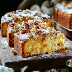 - 2 cups all-purpose flour - 1 cup granulated sugar - 1 tablespoon baking powder - ½ teaspoon salt - ½ teaspoon ground cinnamon - ½ cup unsalted butter, softened - 1 cup buttermilk - 2 large eggs - 1 teaspoon vanilla extract - 1 cup pecans, chopped These ingredients form the base of your cake. The flour gives structure, while sugar adds sweetness. Baking powder helps the cake rise. Salt and cinnamon enhance the flavor. Softened butter brings moisture, and buttermilk adds a rich tang. Eggs bind everything together, and vanilla gives a warm aroma. Finally, chopped pecans add a lovely crunch. - ½ cup brown sugar - ½ cup all-purpose flour - ½ teaspoon ground cinnamon - 1/4 cup unsalted butter, melted - 1 cup pecans, chopped The streusel is a delightful layer. Brown sugar adds depth and moisture. The flour gives it a crumbly texture. Ground cinnamon brings warmth. Melted butter binds it together, and chopped pecans add more crunch. This mixture sits on top of your cake, creating a sweet contrast. - 1 cup powdered sugar - 3 tablespoons pure maple syrup - 1-2 tablespoons milk The glaze adds the finishing touch. Powdered sugar gives it sweetness and smoothness. Pure maple syrup infuses rich flavor. Milk helps achieve the right consistency. Drizzling this glaze over the cooled cake ties together all the flavors beautifully. - Preheat the oven to 350°F (175°C). - Grease and flour a 9-inch round cake pan or line with parchment paper. - In a large bowl, whisk together the flour, sugar, baking powder, salt, and cinnamon. - In another bowl, beat the softened butter until creamy. Add the buttermilk, eggs, and vanilla extract. Mix until well combined. - Gradually add the wet ingredients to the dry ingredients. Stir until just mixed; some lumps are okay. - Gently fold in the chopped pecans. This step adds great texture and taste. - In a separate bowl, mix the brown sugar, flour, and cinnamon. Pour in the melted butter and stir until crumbly. - Fold in the chopped pecans until everything is mixed well. - Pour half of the batter into the prepared pan. Sprinkle half of the streusel mixture over the batter. - Pour the remaining batter on top and finish with the rest of the streusel. - Bake for 40-45 minutes or until a toothpick comes out clean from the center. - Let the cake cool in the pan for about 10 minutes. Then, transfer it to a wire rack to cool completely. - In a small bowl, whisk together the powdered sugar, maple syrup, and milk until smooth. Adjust the milk for your desired glaze consistency. - Once the cake is cooled, drizzle the glaze over the top. Let it set for a few minutes before slicing. To get the best texture, avoid overmixing. When you mix the wet and dry ingredients, stir just until they blend. Some lumps are okay, and this helps keep the cake light. Also, use room temperature ingredients. This makes mixing easier and helps the cake rise better. You can explore adding spices like nutmeg or ginger for a flavor boost. These spices bring warmth and depth to the cake. If you want to switch up the nuts, walnuts or almonds work well too. Each nut adds a unique taste and crunch that can change the cake's vibe. For an elegant touch, serve slices on a rustic wooden board. This gives a homey feel. Garnish with whole pecans and a light dusting of powdered sugar. This not only looks pretty but also adds a sweet finish. A drizzle of maple glaze on top adds a shiny, inviting look to your coffee cake. {{image_2}} You can make this cake gluten-free by using alternative flours like almond or coconut flour. These flours add a nice flavor and texture. Just make sure to adjust the liquid in the recipe. For a dairy-free option, swap buttermilk with almond milk or soy milk. Use vegan butter instead of regular butter. These changes keep the cake moist and delicious. To make your coffee cake even more exciting, try adding chocolate chips. They melt beautifully and mix well with the pecans. Dried fruits, like cranberries or raisins, can add sweetness and chewiness. You can also use flavored extracts, like almond or maple, for a unique twist. Just a few drops can change the whole flavor profile. Pair this cake with coffee or tea for a cozy breakfast. It also works great as a dessert with a scoop of vanilla ice cream. For a brunch treat, serve it with fresh fruit or yogurt. Each pairing adds a new layer of enjoyment to the cake. To keep your maple pecan coffee cake fresh, wrap it in plastic wrap. This helps to lock in moisture. You can store it at room temperature for up to three days. If your kitchen is warm, place it in the fridge. Refrigerating can help it last longer, but it may dry out a bit. To enjoy its full flavor, let it come to room temperature before serving. Freezing the coffee cake is easy. First, slice the cake into individual pieces. Then wrap each slice in plastic wrap, followed by aluminum foil. This prevents freezer burn. Place the wrapped slices in a freezer bag and label it with the date. The cake can last in the freezer for up to three months. To thaw, remove a slice from the freezer and take off the foil. Leave it wrapped in plastic wrap and let it sit at room temperature for about an hour. For a warm treat, you can place it in the microwave for about 10-15 seconds. If you prefer, reheat in the oven at 350°F (175°C) for about 10 minutes. Enjoy your cake fresh and warm! To lighten your coffee cake, you can reduce sugar and fat. Try using half the sugar. You can also swap some butter for applesauce. This adds moisture without extra fat. Choose low-fat buttermilk instead of regular. These simple changes keep the taste but cut calories. Yes, you can use other nuts like walnuts or almonds. Both have great flavors. You can also mix nuts for a fun twist. Just make sure to chop them finely for even texture. For a smooth glaze, use a whisk to mix the glaze ingredients well. Start from the center of the cake and drizzle outward. Let the glaze fall down the sides for a beautiful look. You can use a spoon for more control if needed. If stored properly, the coffee cake lasts about three days at room temperature. Keep it in an airtight container. For longer freshness, refrigerate it for up to a week. Just remember, the cake may get a bit drier in the fridge. Yes, you can make this coffee cake a day in advance. Simply bake it and let it cool fully. Wrap it well in plastic wrap. Store it at room temperature. You can glaze it right before you serve it for the best taste. This article covered all you need to know to make a delicious coffee cake. We explored the main ingredients, from flour and sugar to pecans. We detailed the steps for mixing, layering, baking, and glazing. You also learned tips to enhance flavor and texture, plus serving ideas. Remember, you can adapt this recipe for dietary needs and flavor twists. Store it correctly to enjoy later. Now, you’re ready to bake this delightful treat! Enjoy every bite and share it with loved ones.