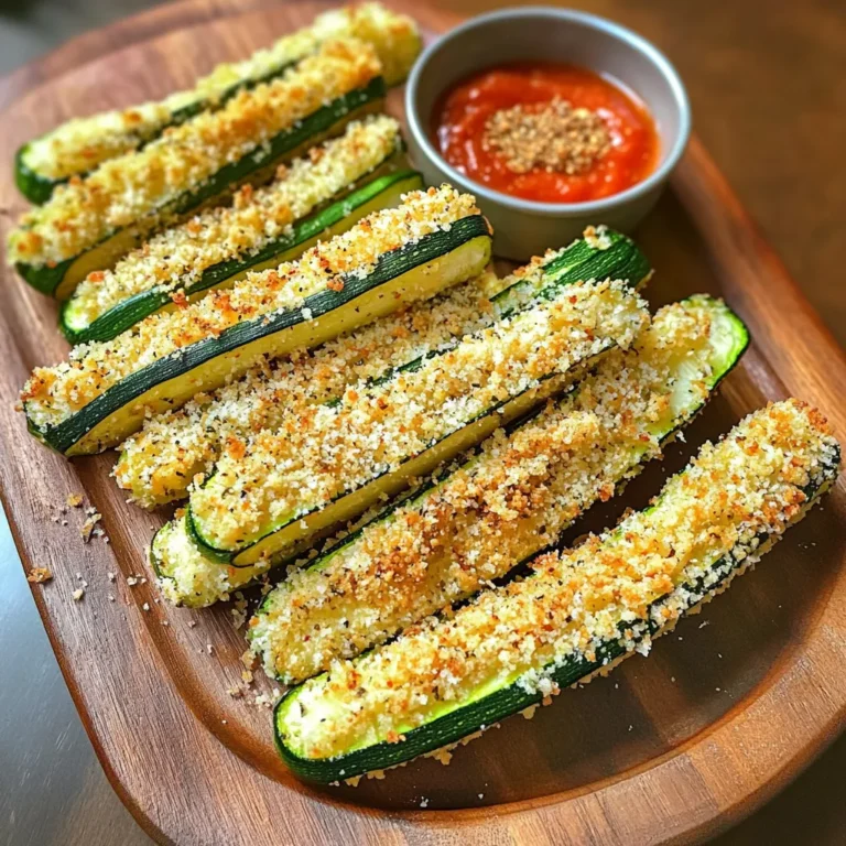 - 2 medium zucchinis - 1/2 cup breadcrumbs (panko) - 1/2 cup grated Parmesan cheese - 1 teaspoon garlic powder - 1 teaspoon Italian seasoning - 1/2 teaspoon salt - 1/4 teaspoon black pepper - 2 large eggs, beaten - Olive oil spray for frying To make Air Fryer Parmesan Crusted Zucchini Fries, you need fresh ingredients. Start with two medium zucchinis. Cut them into fry-shaped sticks. Use a sharp knife for even sizes. This helps them cook well together. Next, gather your main coatings. You will need 1/2 cup of breadcrumbs, preferably panko for extra crunch. Mix this with 1/2 cup of grated Parmesan cheese. This combo gives the fries a rich taste and a crispy texture. Now, let's talk about seasoning. You’ll need 1 teaspoon of garlic powder and 1 teaspoon of Italian seasoning. Add 1/2 teaspoon of salt and 1/4 teaspoon of black pepper. These flavors make the zucchini fries pop. Finally, you'll need ingredients to bind the coating. Use 2 large eggs, beaten well. This helps the breadcrumbs stick to the zucchini. Don’t forget olive oil spray. It’s essential for frying in the air fryer. This makes your fries crispy without too much oil. With these ingredients ready, you can make a delicious snack or side. Enjoy the easy steps to create these tasty fries! - Preheat your air fryer to 400°F (200°C) for five minutes. - Cut the zucchinis into fry-shaped sticks. Aim for even sizes. This helps them cook well. - In a shallow bowl, mix the breadcrumbs, Parmesan, garlic powder, Italian seasoning, salt, and pepper. - In another bowl, beat two eggs until they are well mixed. - Dip each zucchini stick into the beaten eggs. Let any extra egg drip off. - Roll the zucchini fry in the breadcrumb mix. Press it gently to make sure it sticks well. - Spray the air fryer basket lightly with olive oil. This keeps the fries from sticking. - Arrange the zucchini fries in a single layer. Do not overcrowd them. You may need to cook in batches. - Spray the tops of the fries lightly with olive oil. - Air fry them for 10-12 minutes. Flip halfway through to get an even brown. To make your zucchini fries super crunchy, use panko breadcrumbs. They give a great texture. When you add the fries to the air fryer, avoid overcrowding the basket. If you pack them in too tight, they will steam instead of fry. Cook in batches if needed. You can play with the flavors. Try adding paprika or cayenne pepper to the breadcrumb mix. This will give your fries a fun kick. Before you coat the zucchini, let the excess egg drip off. This helps the breadcrumbs stick better. Keep the air fryer at an even temperature. Preheat it to 400°F (200°C) before cooking. Flip the fries halfway through cooking. This helps them brown evenly on both sides. Follow these steps for the best results. {{image_2}} To make cheesy zucchini fries, add shredded mozzarella cheese to the breadcrumb mixture. This extra cheese creates a gooey, melty texture. The mozzarella blends well with Parmesan, enhancing the flavor. Mix about 1/2 cup of shredded mozzarella with the breadcrumbs before coating the zucchini. You'll love the cheesy surprise in every bite. If you like some heat, try making spicy zucchini fries. Add cayenne pepper or chili flakes to the coating mix. Start with 1/4 teaspoon of cayenne or chili flakes. This will give your fries a nice kick. Adjust the amount to suit your taste. The spice pairs well with the cheese and garlic, making each fry exciting. For a gluten-free option, simply substitute the regular breadcrumbs with gluten-free breadcrumbs. Many brands offer great alternatives that still provide crunch. Make sure to check the label to confirm they are gluten-free. This way, everyone can enjoy crispy zucchini fries without worry. After enjoying your zucchini fries, store any leftovers in an airtight container. Place them in the fridge. They will stay fresh for up to three days. This helps keep the fries crispy and flavorful for your next snack. When you're ready to enjoy your leftover zucchini fries, reheat them in the air fryer. Set it to 350°F (175°C). Heat for about 5-7 minutes. This will make them crispy again, just like when they were fresh. If you want to save some zucchini fries for later, you can freeze them. Freeze the uncooked fries in a single layer on a baking sheet. Once frozen, transfer them to a freezer bag. When you're ready to eat, you can cook them straight from frozen. No need to thaw! This makes for a quick meal anytime. Yes, you can. Try using carrot sticks or eggplant. Both will taste great. You can slice them into fry shapes just like zucchini. The coating works well on many veggies. Each will add its own flavor. Feel free to explore your favorite veggies! Pair these fries with marinara sauce or ranch dressing. Both sauces add a tasty dip. Marinara gives a nice tomato flavor, while ranch adds creaminess. You can even make your own dips. Try mixing yogurt with herbs for a fresh twist! You can oven-bake them at 425°F (220°C). Spread them on a baking sheet. Bake for about 20-25 minutes. Flip halfway through for even cooking. They won’t be as crispy, but they’ll still be delicious! Use the same coating method for best results. Zucchini fries are simple to make and tasty to eat. This guide shared how to prepare crisp zucchini fries using basic ingredients, coatings, and seasonings. I provided tips to achieve the perfect crunch and variations to customize your fries. You can even store them for later. Get creative and try different flavors! Whether you enjoy them as a snack or side dish, these zucchini fries will impress anyone who tries them. Enjoy your cooking and the delicious results!