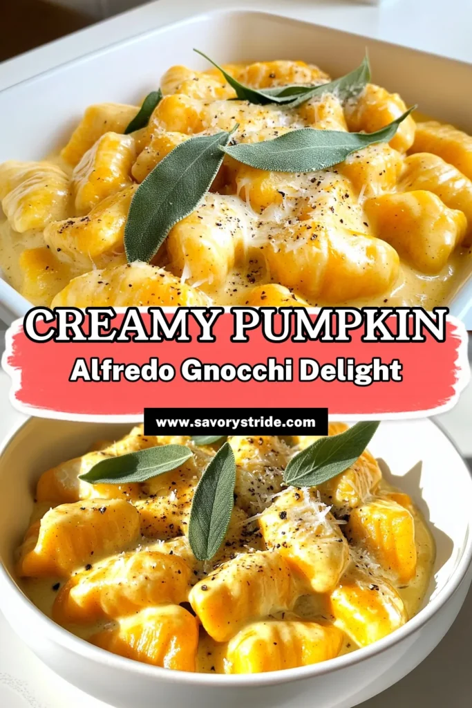 Indulge in the delicious flavors of Pumpkin Alfredo Gnocchi, a perfect fall dish that's easy to make! With simple ingredients like pumpkin puree, heavy cream, and Parmesan, this creamy gnocchi will warm your heart. Ready in just 30 minutes, it's a cozy meal for any occasion. Click to discover the full recipe and impress your friends and family tonight! #PumpkinAlfredo #GnocchiRecipes #FallCooking #ComfortFood