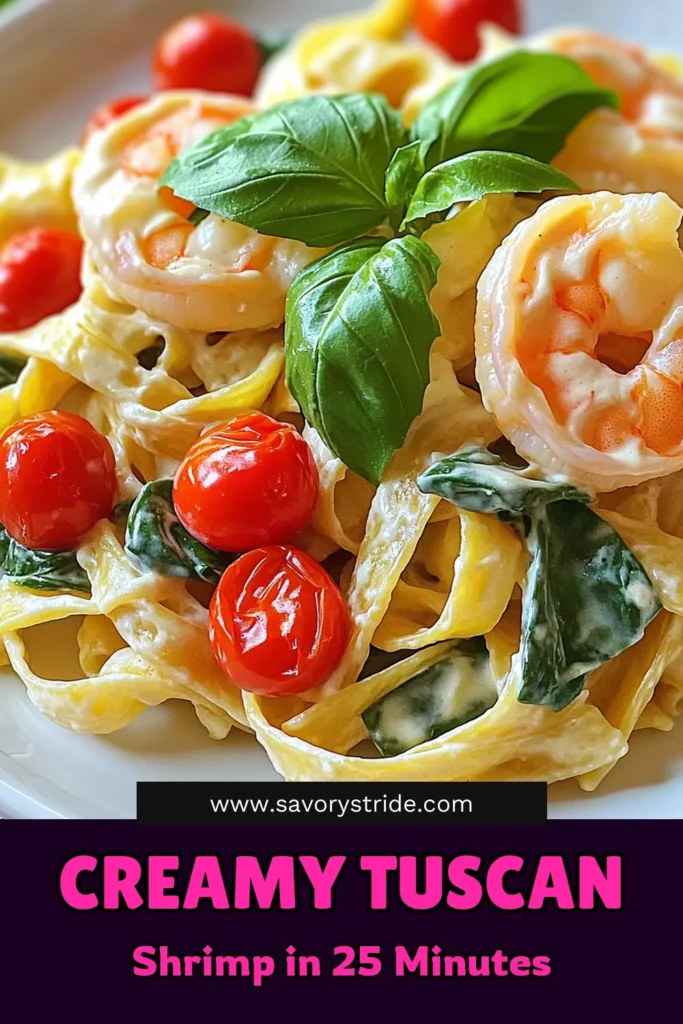 Indulge in flavors with this Minute Creamy Tuscan Shrimp Pasta recipe! In just 25 minutes, you can enjoy a delicious dish packed with shrimp, fresh spinach, and a rich, creamy sauce that will impress your family and friends. Discover the easy steps to create this restaurant-quality meal at home. Click through for the full recipe and experience a taste of Italy tonight! #ShrimpPasta #TuscanRecipes #QuickMeals #CreamyPasta
