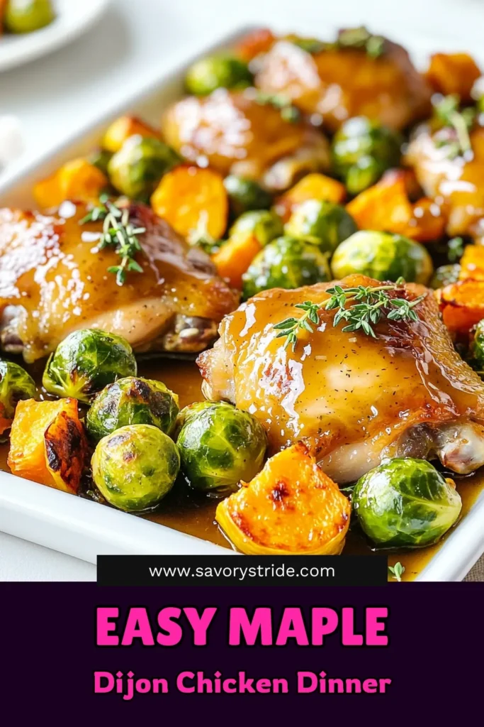 Savor the deliciousness of Sheet-Pan Maple Dijon Chicken & Veggies with this easy recipe! Featuring tender chicken thighs marinated in a flavorful maple Dijon sauce paired with roasted Brussels sprouts and butternut squash, this dish is perfect for a weeknight dinner. Ready in just 50 minutes, it’s both healthy and satisfying. Click through for step-by-step instructions and tips! #SheetPanDinner #EasyRecipes #HealthyEating #DinnerInspiration