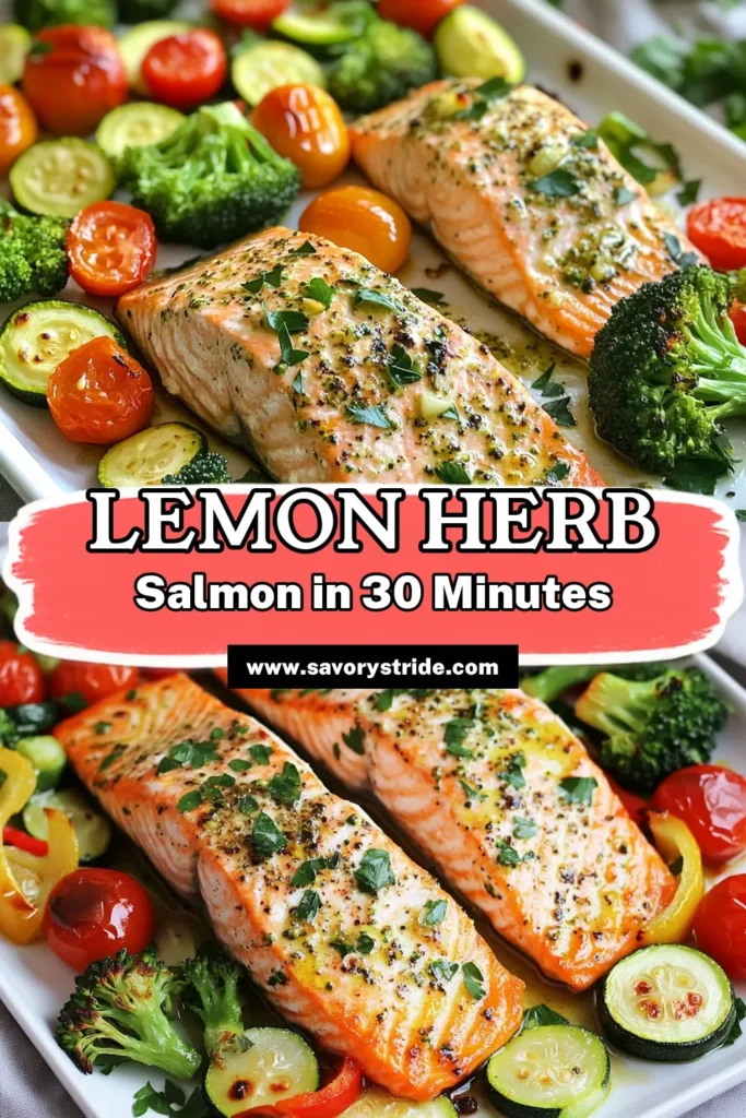 Savor the flavors of the ocean with this delicious Sheet-Pan Lemon Herb Salmon with Roasted Vegetables! This easy, healthy recipe combines tender salmon fillets with vibrant veggies, all baked to perfection in just 30 minutes. Perfect for a quick weeknight dinner or meal prep! Get the full recipe and discover how to make this delightful dish that will impress your family. Click through for more tasty details! #SheetPanRecipes #HealthyEating #SalmonRecipe #EasyDinnerIdeas
