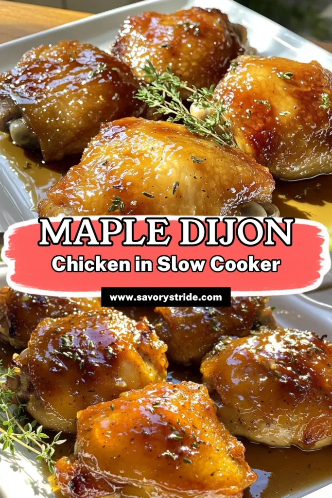 Savor the incredible flavors of Maple Dijon Delight Chicken with this easy slow cooker recipe! You’ll love the perfect blend of sweet maple syrup and tangy Dijon mustard that coats tender chicken thighs. Ideal for busy weeknights, this dish requires just a few simple ingredients and minimal prep time. Click to explore the full recipe and impress your family at dinner! #MapleDijonChicken #SlowCookerRecipes #ChickenDinner #EasyRecipes