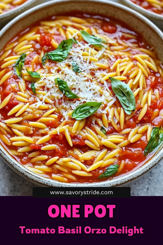 Savor the deliciousness of this One Pot Tomato Basil Orzo recipe! Packed with flavor and super easy to make, this dish combines orzo pasta, fresh basil, and savory tomatoes all in one pot. Perfect for busy weeknights, it’s ready in just 25 minutes! Dive into the recipe now and impress your family with this comforting meal. Click through for the full recipe and tips! #OnePotPasta #TomatoBasilOrzo #EasyRecipes #QuickMeals