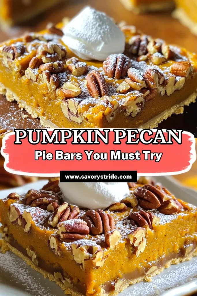 Indulge in the delightful flavors of fall with these Pumpkin Pecan Pie Bars! This easy recipe combines creamy pumpkin filling with a buttery crust and crunchy pecans, making it the perfect treat for any occasion. Ready in just 1 hour, these bars are sure to impress your family and friends. Click through to explore the full recipe and learn how to create this delicious dessert today! #PumpkinPecanPie #FallBaking #DessertRecipes #SweetTreats