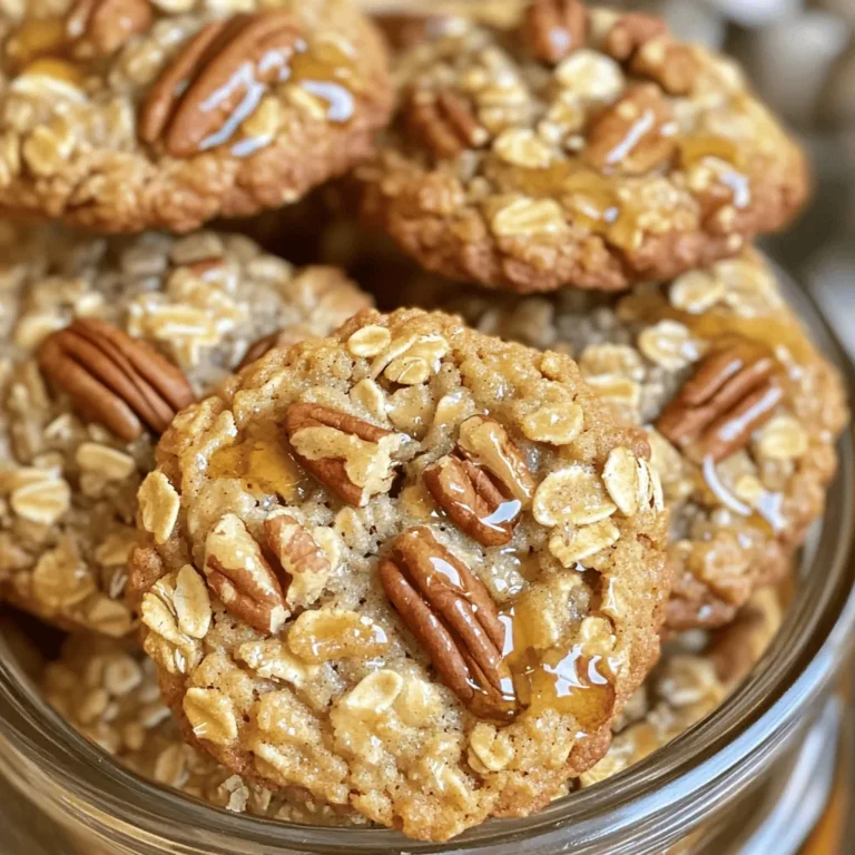 - 1 cup rolled oats - 1 cup all-purpose flour - 1/2 cup brown sugar, packed - 1/4 cup granulated sugar - 1/2 cup unsalted butter, softened - 1/2 cup pure maple syrup - 1 large egg - 1 teaspoon vanilla extract - 1 teaspoon baking soda - 1/2 teaspoon salt - 1 cup chopped pecans - 1/2 teaspoon cinnamon You can make swaps for some ingredients. If you need a gluten-free option, use gluten-free flour instead of all-purpose flour. For a dairy-free version, try coconut oil in place of butter. If you want a nut-free cookie, leave out the pecans and add a different mix-in, like chocolate chips. Here’s how to measure ingredients in grams for accuracy: - 1 cup of rolled oats is about 90 grams. - 1 cup of all-purpose flour is roughly 120 grams. - 1/2 cup of brown sugar weighs around 110 grams. - 1/4 cup of granulated sugar is about 50 grams. - 1/2 cup of unsalted butter is approximately 113 grams. - 1/2 cup of pure maple syrup equals about 150 grams. - 1 large egg weighs about 50 grams. - 1 teaspoon of baking soda is about 5 grams. - 1/2 teaspoon of salt is about 3 grams. - 1 cup of chopped pecans weighs around 100 grams. - 1/2 teaspoon of cinnamon is about 1.5 grams. These details help you make the best cookies. Accurate measurements lead to better results. First, you need to preheat your oven to 350°F (175°C). This is important for even baking. While the oven heats, line a baking sheet with parchment paper. This helps prevent sticking and makes cleanup easy. Next, grab a large mixing bowl. Add the softened butter, brown sugar, and granulated sugar. Use a mixer to cream them together until the mixture is light and fluffy. This step is key for a nice texture. In another bowl, whisk together the rolled oats, flour, baking soda, salt, and cinnamon. This combines the dry ingredients well. Then, add the maple syrup, egg, and vanilla extract to the butter-sugar mix. Stir until everything is fully mixed. Gradually add the dry ingredients to this wet mix. Stir gently until just combined. Now it's time to fold in the chopped pecans. This adds a nice crunch and flavor. Use a cookie scoop or a tablespoon to drop rounded balls of dough onto your prepared baking sheet. Space them about 2 inches apart to allow room for spreading. Bake the cookies in your preheated oven for 10 to 12 minutes. Look for lightly golden edges. Once done, remove the baking sheet from the oven. Let the cookies cool on the sheet for 5 minutes. After that, transfer them to a wire rack to cool completely. Enjoy the sweet smell filling your kitchen! To get the right texture, aim for a soft and chewy cookie. Use rolled oats instead of quick oats. Rolled oats add more texture. Cream the butter and sugars until fluffy. This step helps add air, making your cookies light. Mix the dry and wet ingredients gently. Overmixing can make cookies tough. Bake until the edges are golden, but the center stays soft. You can enhance flavors in many ways. Adding chocolate chips brings a nice sweetness. About a half cup works well. Spices can also elevate your cookies. Try adding a pinch of nutmeg for warmth. If you like warmth, cinnamon is another great choice. You can even add dried fruits like cranberries for a chewy surprise! Use a sturdy baking sheet for even baking. Lining it with parchment paper helps prevent sticking. This also makes cleanup easy. A cookie scoop gives you even-sized cookies. This helps them bake evenly. Remember to leave space between cookies. They spread while baking, so give them room to grow! {{image_2}} You can make these cookies gluten-free. Use gluten-free rolled oats and flour. Look for brands that guarantee no cross-contamination. This way, folks with gluten issues can enjoy these tasty treats too. Just follow the same recipe, and you’ll have a delicious cookie that fits their needs. Want to make a vegan version? Swap the egg for a flaxseed egg. Mix one tablespoon of ground flaxseed with three tablespoons of water. Let it sit for a few minutes to thicken. Also, choose a plant-based butter or coconut oil instead of regular butter. These changes keep the cookies tasty and animal-friendly. Get creative with add-ins! You might try chocolate chips, dried fruits, or nuts. Some fun options include: - 1/2 cup dark chocolate chips - 1/2 cup raisins or dried cranberries - 1/2 cup chopped walnuts Mix any of these into your dough for a new flavor twist. It’s all about what you enjoy! Feel free to combine ingredients to make your cookies unique. To keep your maple pecan oatmeal cookies fresh, store them in an airtight container. Place parchment paper between layers to avoid sticking. This method keeps them soft and tasty. You can keep them at room temperature for up to one week. For longer storage, consider refrigerating them. Just make sure they are well sealed. Freezing these cookies is easy and smart. Let the cookies cool completely first. Then, place them in a single layer on a baking sheet. Freeze them for about an hour until firm. Once set, transfer them to a freezer-safe bag. They can last up to three months. Label the bag with the date for easy reference. To enjoy warm cookies, preheat your oven to 350°F (175°C). Place the cookies on a baking sheet. Heat them for about 5 to 7 minutes. This will revive their soft texture. You can also use a microwave. Heat them for 10 to 15 seconds. This method is quick but may not give the same crispy edges. Enjoy your delicious cookies warm! Yes, you can use quick oats. They will make the cookies softer. However, they may not have the same chewy texture. Rolled oats give a better bite and heartiness to the cookies. To reduce sweetness, cut down the brown sugar or granulated sugar. You can also use less maple syrup. Start by reducing each by a couple of tablespoons. Taste the dough, and adjust as needed. To soften butter fast, cut it into small cubes. Place the cubes in a bowl and let them sit at room temperature for about 10 minutes. You can also microwave the butter on a low power setting for a few seconds. Be careful not to melt it. Yes, maple sugar can replace granulated sugar. It adds a nice maple flavor. Use the same amount as the granulated sugar called for in the recipe. These cookies last about one week at room temperature. Store them in an airtight container to keep them fresh. If you want them to last longer, you can freeze them for up to three months. You now have a clear guide to making delicious cookies. We covered essential ingredients, how to mix, and bake them. We also shared tips for texture and flavor. You learned about variations like gluten-free and vegan options. Plus, we discussed storage to keep cookies fresh. Baking can be fun and easy with these steps. Enjoy the process and get creative with your cookies. The joy of baking is in trying new things and sharing treats with others. Happy baking!