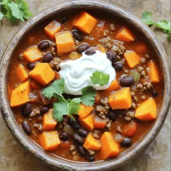 - 1 lb ground beef - 1 large sweet potato, peeled and diced - 1 can black beans, drained and rinsed - 1 can diced tomatoes with green chilies You need these main ingredients to make the chili. The ground beef gives it richness. Sweet potatoes add a sweet, creamy texture. Black beans give protein and fiber. Diced tomatoes with green chilies bring a nice kick. - 2 tablespoons chili powder - 1 tablespoon ground cumin - 1 teaspoon smoked paprika - 1/2 teaspoon cayenne pepper (adjust to taste) These spices and seasonings create a bold flavor. Chili powder gives heat and depth. Ground cumin adds warmth. Smoked paprika brings a nice, smoky taste. Cayenne pepper adds more heat if you like it spicy. - Fresh cilantro - Sour cream - Shredded cheese - Diced avocado Garnishes make the chili even better. Fresh cilantro adds brightness. Sour cream cools the heat. Shredded cheese adds creaminess. Diced avocado gives a nice texture. You can mix and match these for your perfect bowl! First, heat a large skillet over medium heat. Add the ground beef. Cook it until it is brown and no longer pink. This should take about 5 to 7 minutes. Stir it often to cook evenly. Once it's done, drain any extra fat. This step helps keep the chili from being greasy. Then, transfer the cooked beef to the slow cooker. Now, let's add the other ingredients. Start by adding the diced sweet potato. Then, pour in the black beans and the can of diced tomatoes with their juices. Next, add the chopped onion, minced garlic, and diced red bell pepper. These veggies give the chili great flavor and texture. Next, sprinkle in the chili powder, ground cumin, smoked paprika, and cayenne pepper. Season with salt and pepper to taste. Pour the beef broth over everything. Stir well to mix all the ingredients evenly. Cover the slow cooker with a lid. You can choose to cook on low for 6 to 8 hours or on high for 3 to 4 hours. Cooking on low lets the flavors blend nicely. If you choose high, it will cook faster, but the taste may not be as rich. Check the chili for doneness after the cooking time. The sweet potatoes should be tender when it is ready. Taste the chili and adjust the seasoning if needed. If you want it spicier, add more cayenne pepper. Ladle the chili into bowls and enjoy! To make your chili shine, focus on seasoning. Start with salt and pepper. Taste the chili before serving. If it needs more, add a pinch of salt or a dash of pepper. You can also mix in a bit more cayenne pepper for heat. This lets you control the spice level based on your taste. Prep work can save time. Chop your veggies and meat the night before. Store them in the fridge. This makes cooking easier. Using a slow cooker liner helps with cleanup. Just toss the liner after cooking. It saves you from scrubbing the pot. Chili pairs well with many sides. Consider serving it with cornbread or a fresh salad. Both add nice textures. For gatherings, serve about one to one-and-a-half cups per person. This way, everyone gets enough to enjoy. {{image_2}} You can make this chili lighter and still tasty. Here are some ideas: - Lean ground turkey or chicken: Swap the beef for lean turkey or chicken. This change cuts fat but keeps flavor. - Alternative beans or legumes: Use lentils or chickpeas instead of black beans. They add different textures and nutrients. If you want a meat-free version, you have great options: - Using plant-based meat substitutes: Try products like Beyond Beef or lentils. They give you the same hearty feel without meat. - Dropping the beef for a bean-only chili: You can skip the meat completely. Just use more beans. Mix black beans with kidney or pinto beans for extra flavor. You can easily change the taste of your chili. Here’s how: - Adding different peppers or vegetables: Try jalapeños for heat or corn for sweetness. Bell peppers can be swapped for green, yellow, or orange ones. - Incorporating different herbs and spices: Experiment with oregano, thyme, or bay leaves. These can give depth and new flavors to your chili. After you enjoy your chili, let it cool. Then, place it in an airtight container. Store it in the fridge for up to three days. To freeze, use a freezer-safe container. You can store it for up to three months. Remember to leave some space in the container. This helps the chili expand as it freezes. You can reheat your chili in two ways: the microwave or on the stove. For the microwave, place a bowl in and heat for 1-2 minutes. Stir halfway to ensure even heat. On the stove, pour the chili into a pot over low heat. Stir often to avoid burning. Add a splash of broth if it seems too thick. This keeps the flavor rich and the texture smooth. Leftovers are safe for three days in the fridge. After that, it’s best to toss them out. Look for signs of spoilage, like a sour smell or mold. If the chili changes color, it’s time to say goodbye. Trust your senses; they are your best guide! Yes, you can use frozen sweet potatoes in this chili. They save time and add great flavor. However, you should note that frozen sweet potatoes may cook faster than fresh ones. Adjust your cooking time if using them. Keep an eye on the texture. You want them tender, not mushy. To spice up your chili, add more cayenne pepper. Start with a half teaspoon and taste it. If you want more heat, add more little by little. You can also toss in fresh chili peppers. Jalapeños or serranos work well. Chop them fine and mix them in with the other veggies for a fresh kick. Serve this chili with warm cornbread or tortilla chips. They pair great and add crunch. A simple green salad or coleslaw can also balance the meal. For drinks, consider a cold beer or a light red wine. They enhance the bold flavors of the chili. This blog post covered how to make a delicious beef sweet potato chili. We explored main ingredients like ground beef, sweet potatoes, and black beans. I shared tips for perfect flavor, cooking efficiently, and even variations for health needs. Remember, making chili can be fun and easy. You can change ingredients to fit your taste. Enjoy your chili making journey and happy cooking!