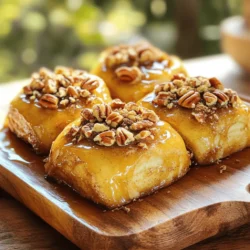 - 3 cups all-purpose flour - 1/4 cup granulated sugar - 1 packet (2 1/4 teaspoons) instant yeast - 1/2 teaspoon salt - 1/2 cup milk, warmed (about 110°F) - 1/4 cup unsalted butter, melted - 2 large eggs - 1 teaspoon vanilla extract - 1 cup pecans, chopped - 1/2 cup packed brown sugar - 1/2 cup maple syrup - 1 teaspoon ground cinnamon - Additional melted butter for brushing To make the best Maple Pecan Sticky Buns, you need fresh and quality ingredients. Each part plays a key role in building flavor and texture. Start with all-purpose flour for a light and soft dough. The granulated sugar adds sweetness and helps the yeast work. Use instant yeast as it rises fast. You only need a pinch of salt to balance flavors. Warmed milk helps activate the yeast, while unsalted butter adds richness. The eggs give structure and moisture. A splash of vanilla extract brings warmth to the buns. Chop your pecans finely for a nice crunch. Brown sugar adds depth, and maple syrup gives that sweet, sticky goodness. Finally, ground cinnamon adds a warm spice that makes these buns extra special. This list makes it easy to gather what you need. Prep your ingredients before starting. It makes the process smooth and fun. Enjoy the cooking journey! - In a large bowl, combine 3 cups of flour, 1/4 cup of sugar, 2 1/4 teaspoons of instant yeast, and 1/2 teaspoon of salt. Stir until mixed well. - In another bowl, whisk together 1/2 cup of warmed milk, 1/4 cup of melted butter, 2 eggs, and 1 teaspoon of vanilla extract. Make sure it’s well combined. - Gradually pour the wet mix into the dry mix. Use a spoon to stir until the dough starts to form. - Turn the dough out onto a floured surface. Knead the dough for about 5-7 minutes. It should feel smooth and elastic. - Place the kneaded dough in a lightly greased bowl. Cover it with a damp cloth. Let it rise in a warm spot for 1 hour or until it's doubled in size. - While the dough rises, prepare the filling. In a skillet over medium heat, combine 1 cup of chopped pecans, 1/2 cup of brown sugar, 1/2 cup of maple syrup, and 1 teaspoon of ground cinnamon. - Cook the mixture for 3-5 minutes until the sugar melts and the mix bubbles. Remove it from the heat and let it cool slightly. - Once the dough has risen, punch it down. Roll it out on a floured surface into a rectangle about 1/4 inch thick. - Brush the rolled dough with some melted butter. Spread the cooled pecan filling evenly over the surface. - Starting from one long edge, carefully roll the dough into a tight log. Cut the log into about 12 equal sections. - Grease a 9x13-inch baking dish. Place the rolls cut side up and pour any remaining filling over the top. - Cover the dish with a cloth and let the rolls rise again for 30 minutes. - Preheat your oven to 350°F (175°C). Bake the sticky buns for 25-30 minutes or until they are golden brown. - After baking, let them cool in the pan for about 10 minutes before inverting them onto a serving platter. Enjoy! To get the best dough, aim for a soft and pliable texture. The dough should be slightly tacky but not too sticky. If it sticks to your fingers, add a bit more flour. Mix dry ingredients well. This ensures even yeast distribution. When you add wet ingredients, mix slowly to avoid clumps. Knead the dough until it feels smooth and elastic. This usually takes about 5 to 7 minutes. Overbaking can dry out your sticky buns. Keep an eye on them. Bake until they turn golden brown, about 25 to 30 minutes. A common mistake is not letting the dough rise enough. This can lead to dense buns. Ensure the dough doubles in size during the first rise. Also, watch your filling proportions. Too much filling can make it messy and hard to roll. Stick to the recipe for the best results. These sticky buns pair well with a hot cup of coffee or tea. The warmth of the drink enhances the sweet flavors. For presentation, place the sticky buns on a nice platter. Drizzle extra maple syrup on top for a beautiful finish. Add a sprinkle of chopped pecans for a nice crunch. {{image_2}} You can make these sticky buns even more fun. Try adding chocolate chips for a sweet twist. Just sprinkle some on the pecan filling before rolling. You can also use different nuts, like walnuts or almonds. Each nut brings a unique taste and texture. Experiment with what you like best! If you need gluten-free options, use a gluten-free flour blend. Make sure it has a good binding agent, like xanthan gum. For vegan modifications, replace the eggs with flaxseed meal and use plant-based milk and butter. This way, everyone can enjoy these tasty buns! You can change the flavors for the seasons. For fall, try a pumpkin spice version. Just add pumpkin puree and pumpkin pie spice to the filling. For the holidays, make themed sticky buns by adding festive spices like nutmeg or ginger. You can even shape them into holiday forms for fun! You can store your sticky buns at room temperature. Place them in an airtight container. This keeps them fresh for two days. If you want them to last longer, refrigeration is a good option. Just wrap the buns in plastic wrap and put them in the fridge. They will stay fresh for up to a week. Freezing is another great way to store sticky buns. First, let them cool completely. Then, wrap each bun in plastic wrap. After that, place them in a freezer bag. This keeps them safe from freezer burn. You can freeze them for up to three months. To thaw, remove the buns from the freezer. Leave them in the fridge overnight. For a quick method, you can use the microwave. Heat them on low power for a minute or two. Once thawed, you can reheat them in the oven. This makes them warm and gooey again. You can use whole wheat flour or a gluten-free blend. Both options work well. Just keep in mind that the texture may change. Whole wheat flour gives a denser bun. Gluten-free blends can alter the flavor. Yes, you can! Make the dough, let it rise, then chill it overnight. This will slow the yeast. Take it out to warm up before you shape it. This makes the process easier for busy mornings. To avoid dry buns, don’t overbake them. Keep an eye on the color. Also, brush melted butter on top right after baking. This adds moisture and richness. Lastly, ensure the dough rises fully for a soft texture. Heat the milk to about 110°F. This temperature is warm but not hot. If the milk is too hot, it can kill the yeast. Always test the milk with your finger before mixing. It should feel warm but comfortable. Sticky buns last for about 2-3 days at room temperature. Store them in an airtight container. You can also freeze them for longer storage. Just thaw them in the fridge overnight before reheating. This keeps them fresh and tasty. In this blog post, I covered every step to make delicious sticky buns. From gathering ingredients to baking the perfect treat, you now have a clear path. Remember to pay attention to dough rising and filling proportions. These tips help you avoid common mistakes that can spoil your effort. Experiment with flavors or dietary changes to suit your taste. With the correct storage, your buns will stay fresh. Enjoy making and sharing these treats!