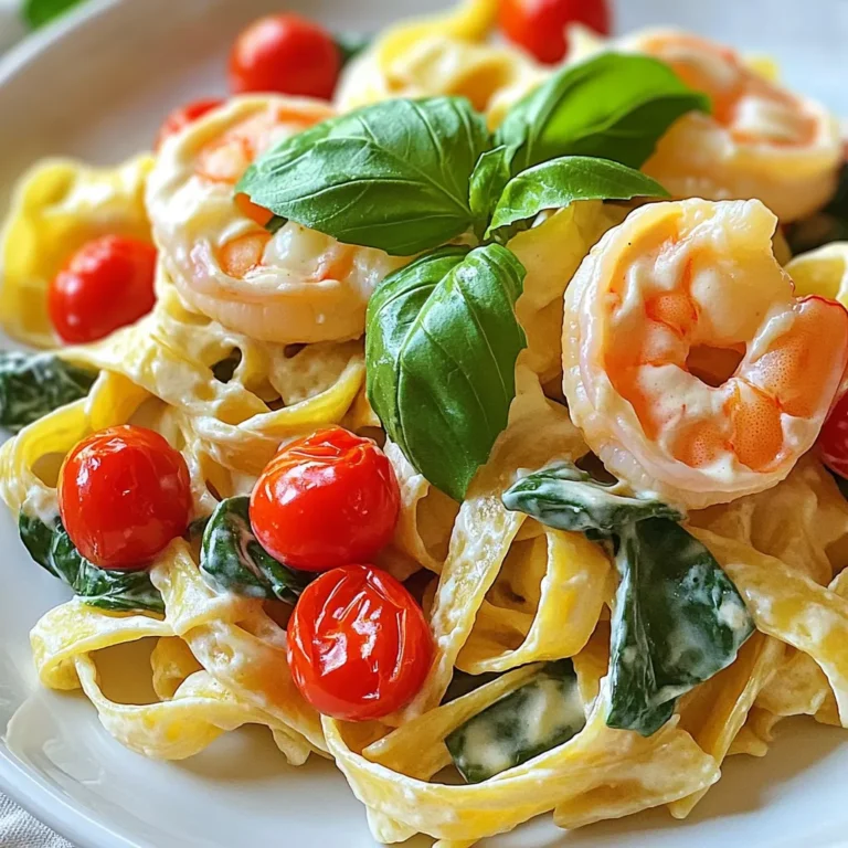 To make this dish, gather the following ingredients: - 8 ounces fettuccine pasta - 1 pound shrimp, peeled and deveined - 2 tablespoons olive oil - 3 cloves garlic, minced - 1 cup cherry tomatoes, halved - 1 cup fresh spinach - 1 cup heavy cream - 1/2 cup grated Parmesan cheese - 1 teaspoon Italian seasoning - Salt and pepper to taste - Fresh basil for garnish Using the right measurements is key. Here are some tips: - Use a kitchen scale for the shrimp if you have one. This helps you get a perfect pound. - Measure the heavy cream using a liquid measuring cup for accuracy. - When measuring dry ingredients like pasta, use a standard measuring cup. - For salt and pepper, start small. You can always add more later. I prefer fresh shrimp for its flavor, but frozen shrimp works well too. Here’s what to know: - Fresh Shrimp: It has a sweet flavor and a firm texture. Use it for the best taste. - Frozen Shrimp: It's often just as good if you thaw it properly. Look for shrimp that is peeled and deveined for ease. - Thawing Frozen Shrimp: Place it in the fridge overnight or run it under cold water for a quick thaw. Do not use hot water, as that can cook the shrimp. Choose what works for you to enjoy this creamy Tuscan shrimp pasta! First, grab a large pot. Fill it with water and add a good amount of salt. Bring this to a boil over high heat. Once it bubbles, add 8 ounces of fettuccine pasta. Cook it according to the package instructions until it is al dente. This usually takes about 8 to 10 minutes. Remember to reserve 1 cup of the pasta water before draining. This water can help later if your sauce is too thick. After draining, set the pasta aside. Next, heat 2 tablespoons of olive oil in a large skillet over medium heat. Add 1 pound of peeled and deveined shrimp to the pan. Season the shrimp with salt, pepper, and 1 teaspoon of Italian seasoning. Cook the shrimp for about 2 to 3 minutes on one side. Then flip them and cook for another 2 to 3 minutes until they turn opaque. This means they are done. Once they look perfect, remove the shrimp from the skillet and set them aside. In the same skillet, add 3 cloves of minced garlic. Cook it for about 30 seconds until you smell its aroma. Then, toss in 1 cup of halved cherry tomatoes. Let them cook for 2 to 3 minutes until they soften up. Next, add 1 cup of fresh spinach and stir until it wilts. Now, pour in 1 cup of heavy cream. Bring this mixture to a gentle simmer. Add 1/2 cup of grated Parmesan cheese and stir until it melts. If the sauce seems too thick, use the reserved pasta water to thin it out as needed. Finally, return the cooked shrimp to the skillet and mix everything well. Toss in the cooked fettuccine and blend it all together. Your creamy Tuscan shrimp pasta is ready to serve! To boost flavor in your Minute Creamy Tuscan Shrimp Pasta, use fresh ingredients. Fresh garlic gives a bright taste. Use ripe cherry tomatoes for sweetness. Fresh spinach adds color and nutrients. Don't skip the Parmesan cheese; it adds depth. Adjust seasoning to your taste. A squeeze of lemon juice can brighten the dish. One common mistake is overcooking the shrimp. Cook them just until they turn opaque. Another error is using too much cream, which can make the dish heavy. Start with less and add more if needed. Also, don't forget to reserve pasta water. This water helps adjust sauce thickness and keeps it creamy. To get the perfect creamy sauce, use low heat when adding cream. Stir slowly until it simmers gently. If the sauce is too thick, add reserved pasta water a little at a time. The heat helps the cheese melt smoothly, creating a rich sauce. Always taste and adjust as needed for the best results. {{image_2}} If you have dietary needs, you can easily change some ingredients. For a lighter meal, swap heavy cream with low-fat milk or a plant-based cream. If you're avoiding gluten, use gluten-free pasta. You can also replace shrimp with chicken or tofu for a different protein. Just make sure to adjust cooking times as needed. This way, everyone can enjoy the dish! Fettuccine is great, but you can use other pasta types. Penne or bowtie pasta works well too. Each type gives a new twist to the dish. You can even try whole wheat or chickpea pasta for added fiber and protein. Experiment with what you have at home to make it your own! Want to boost the nutrition? Add more veggies! Bell peppers, zucchini, or mushrooms blend well with the sauce. You can also toss in peas or broccoli for extra color and crunch. Just sauté them alongside the garlic. This keeps the dish healthy and tasty. Plus, it makes your plate look even better! To store your Minute Creamy Tuscan Shrimp Pasta, let it cool first. Place it in an airtight container. This keeps it fresh and prevents it from drying out. If you want to keep it extra safe, divide it into smaller portions. This way, you can enjoy it later without needing to thaw a big batch. When you reheat the pasta, add a splash of water or broth. This helps keep the sauce creamy. Use a microwave or a skillet over low heat. Stir often to ensure even heating. If the sauce thickens too much, add more liquid as needed. This will bring back that delicious creamy texture. Your creamy Tuscan shrimp pasta lasts about 3 to 4 days in the fridge. Make sure to check for any odd smells or changes in color before eating. If you notice anything strange, it’s best to toss it. Always trust your senses when it comes to food safety! Yes, you can make this dish ahead of time. Cook it fully and let it cool. Then, store it in an airtight container in the fridge. When you are ready to eat, just reheat it on the stove. You may need to add a bit of water or cream to keep it moist. If you want a lighter option, use half-and-half or whole milk. For a dairy-free choice, try coconut cream or cashew cream. These alternatives will change the flavor a bit, but they still make a tasty dish. Absolutely! This recipe is great for meal prep. You can divide it into meals and store them in containers. Just follow the storage tips to keep it fresh. It saves well and tastes great even on the second day. To add spice, toss in some red pepper flakes while cooking the shrimp. You can also use spicy Italian sausage instead of shrimp. For a kick, add a dash of hot sauce to the sauce mix. Adjust the spice level to fit your taste. This blog detailed how to make Minute Creamy Tuscan Shrimp Pasta from start to finish. We covered ingredients needed, the cooking steps, and tips to avoid mistakes. I shared ways to adjust the recipe to fit your needs and how to store leftovers properly. In the end, this dish is quick and rich in flavor. Enjoy creating your own version and make it your own. Happy cooking!
